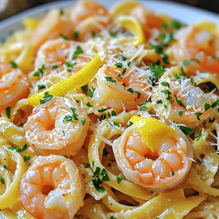 To make Easy Shrimp Scampi Pasta, we need a few key items. I’ll break them down by category for you. Pasta: - 8 oz linguine or spaghetti Shrimp: - 1 lb large shrimp, peeled and deveined Aromatics: - 4 cloves garlic, minced Fats: - 1/4 cup unsalted butter - 2 tablespoons olive oil Seasonings: - Zest and juice of 1 lemon - 1/4 teaspoon red pepper flakes (optional) - Salt and pepper to taste - Fresh parsley, chopped (for garnish) - Grated Parmesan cheese (for serving) You can easily swap some ingredients for what you have. If you don’t have linguine or spaghetti, try fettuccine or penne. For the shrimp, use scallops or chicken if you prefer. If you want a dairy-free option, swap butter with olive oil or vegan butter. Fresh parsley can be replaced with basil for a different flavor. These simple changes help you enjoy this dish even if you're missing some items. For the full recipe, check the details. To cook linguine or spaghetti, start by boiling salted water in a large pot. This adds flavor to your pasta. For best results, follow the package instructions. You want the pasta to be al dente, which means it's cooked but still firm to the bite. Usually, this takes about 8-10 minutes. Before you drain the pasta, save about 1/2 cup of the pasta water. This water is starchy and will help your sauce later. Next, it's time to sauté the garlic. In a large skillet, mix butter and olive oil over medium heat. Wait until the butter melts completely. Then, add the minced garlic. Stir it often for about 1-2 minutes. You want the garlic to smell great, but don’t let it burn. Burnt garlic can taste bitter and ruin your dish. Now, you will cook the shrimp. Add them straight to the skillet with the garlic. Season with salt, pepper, and red pepper flakes if you want some heat. Cook the shrimp for 2-3 minutes on one side. When they turn pink and opaque, flip them over. Cook for another 2-3 minutes until fully cooked. Perfectly cooked shrimp will curl slightly and have a nice sheen. Once the shrimp is ready, add lemon zest and juice. This brightens up the dish. Now, gently toss in the cooked pasta. If the mix looks dry, pour in some reserved pasta water. Add it slowly until it reaches your desired consistency. Make sure every strand of pasta is coated well with the sauce. Lastly, it’s time for the finishing touches. Remove the skillet from heat. Garnish your dish with fresh parsley for color. If you love lemon, squeeze a little more juice on top. Serve the pasta hot and sprinkle with grated Parmesan cheese. This makes for a beautiful presentation that looks gourmet! For the full recipe, check out the details above. - Overcooking shrimp and pasta: This can ruin texture. Shrimp should be pink and firm. Pasta should be al dente. Keep a close eye on cooking times. - Skipping ingredient prep or substitutions: Always prep your ingredients first. This saves time and keeps you organized. If you lack an ingredient, find a suitable swap. - Additional spices and herbs for customization: You can add red pepper flakes or fresh herbs. Consider using basil, oregano, or thyme. These can boost flavor without much effort. - Alternatives to butter and oil for a healthier option: Try using avocado oil or ghee. These options provide healthy fats. They also add unique flavors to the dish. - Using pre-cooked shrimp options: Pre-cooked shrimp can cut down your cooking time. Just heat them gently with the garlic for a quick meal. - Meal prep strategies for quick assembly: Prepare your ingredients ahead of time. Chop garlic and herbs, and measure spices. This makes the cooking process smoother and faster. For the complete recipe, check out the Full Recipe section. {{image_2}} You can make shrimp scampi even better by adding vegetables. Spinach and cherry tomatoes are great choices. They add color and nutrients. To add spinach, toss it in during the last minute of cooking. It wilts quickly, making it easy to mix in. For cherry tomatoes, cut them in half and add them when you cook the shrimp. They will soften and release their juices, adding a nice flavor. If you like heat, try spicy shrimp scampi. You can use more red pepper flakes for a kick. Start with a pinch and add more to taste. You can also add crushed red pepper or cayenne pepper. Be careful not to overpower the dish. Use just enough spice to enhance the flavor. Balance is key. If it gets too spicy, add a touch of cream or extra butter to smooth it out. To make a creamy version of shrimp scampi, simply add heavy cream or cream cheese. Start with 1/2 cup of cream after you cook the shrimp. Stir it in well and let it heat up. If you want a richer flavor, add grated Parmesan cheese. This makes the dish feel more luxurious. You can also reduce some of the pasta water to thicken the sauce. For more details, check the Full Recipe. To store leftovers, first let the shrimp scampi pasta cool. Place it in an airtight container. This keeps the pasta fresh and prevents odors. Use a glass or plastic container with a tight lid. Glass containers are great for reheating. They won’t hold onto smells and are easy to clean. If you want to freeze shrimp scampi pasta, make sure it cools completely. Use freezer-safe containers or zip-top bags. Remove as much air as possible. This keeps the dish from getting freezer burn. For best results, eat it within three months. When you're ready to eat, thaw it in the fridge overnight. To reheat, use a skillet over low heat. Add a splash of water or broth to keep it moist. Stir often to warm it evenly. You can also use a microwave. Cover it with a damp paper towel to trap steam. This helps revive the flavors and keeps it from drying out. Add a bit of fresh lemon juice before serving for a flavor boost. For the full recipe, check out the Garlic Lemon Shrimp Scampi Pasta. Shrimp scampi pasta lasts about three days in the fridge. To keep it fresh, store it in an airtight container. Always check for any off smells or changes in texture before eating. If it looks or smells bad, it's best to throw it away. Yes, you can use frozen shrimp! Just make sure to thaw them first. You can do this overnight in the fridge or quickly in cold water. Fresh shrimp is great, but frozen is often just as good. It’s a time-saver too! Linguine or spaghetti works best for shrimp scampi. These shapes hold the sauce well and allow the shrimp to shine. You can also try fettuccine for a different texture. Just pick your favorite and enjoy! If you want shrimp scampi without wine, use chicken broth or vegetable broth. Both add great flavor. You can also add more lemon juice for a fresh taste. The key is to create depth with what you have on hand. Yes, shrimp scampi can be gluten-free! Just use gluten-free pasta instead of regular pasta. Many brands offer options like rice or quinoa pasta. This way, everyone can enjoy this tasty dish without worry. In this blog, I broke down how to make shrimp scampi pasta. We covered ingredients, cooking steps, and how to avoid common mistakes. You learned tips to enhance flavors and ideas for variations. I shared storage tips to keep leftovers fresh and delicious. Remember, cooking is about creativity and fun. Feel free to adjust the recipe to suit your taste! Enjoy crafting your perfect shrimp scampi pasta!