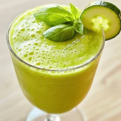 For a delicious Cucumber Basil Smoothie, gather these simple ingredients: - 1 large cucumber, peeled and chopped - 1 ripe banana - 1 cup fresh basil leaves, packed - 1 cup almond milk (or any preferred plant-based milk) - 1 tablespoon honey or maple syrup (optional for sweetness) - 1 tablespoon lime juice - 1/2 cup ice cubes - A pinch of sea salt Each ingredient adds its own unique flavor. The cucumber gives a refreshing crunch, while the banana adds a sweet creaminess. Fresh basil brings a lovely herbal note, making this smoothie truly special. Almond milk makes it smooth and rich, and lime juice brightens the taste. You can adjust the sweetness by adding honey or maple syrup if you prefer. The sea salt enhances all the flavors. This recipe is not only tasty but also healthy, making it perfect for any time of day. For the full recipe, check below and enjoy making your own refreshing drink! - First, peel and chop the cucumber. Cut it into small pieces for easy blending. - Next, grab a ripe banana. Peel it and break it into chunks. This makes blending smooth. - Now, add the cucumber and banana to your blender. Make sure you have enough room. - Toss in the fresh basil leaves. They add a great flavor and aroma. - Pour in the almond milk. This gives your smoothie a creamy base. - If you want a touch of sweetness, add honey or maple syrup. It’s optional but nice. - Squeeze in the lime juice. This adds a zesty kick to the drink. - Finally, sprinkle in a pinch of sea salt. It enhances all the flavors. - Incorporate the ice cubes into the blender. They chill the smoothie and make it refreshing. - Blend everything on high speed until it is smooth and creamy. This takes about 30-60 seconds. - If you like a thinner drink, add a bit more almond milk. Blend again to mix. - Taste your smoothie. If you'd like it sweeter, add more honey or syrup. Blend once more. - Pour the smoothie into glasses and enjoy. You can garnish it with a basil leaf or cucumber slice for style. For the full recipe, refer to the earlier section. To get the perfect thickness for your cucumber basil smoothie, focus on the balance of ingredients. Start with the cucumber and banana, as they create a nice base. Use one cup of almond milk for smoothness. Blend well until you reach a creamy texture. If your smoothie feels too thick, don’t worry. Just add a bit more almond milk slowly. Blend again and check the texture. You want it smooth, not watery. Adjust to your liking for the best experience. Presentation matters, especially with a vibrant smoothie. To make it pop, garnish each glass with a fresh basil leaf. A cucumber slice on the rim adds a special touch. This simple step makes your drink look professional and inviting. Serve your smoothie right away for the best taste. Freshness is key to enjoying the bright flavors. Pour it into chilled glasses for an extra refreshing sip. Enjoy your creation and impress your guests! For the full recipe, check the details above. {{image_2}} You may want to change some ingredients in your cucumber basil smoothie. If you don't have almond milk, you can use other milks. Here are some ideas: - Oat milk - Soy milk - Coconut milk These options still keep your drink creamy. For sweeteners, honey and maple syrup are great. But if you need a change, try these: - Agave nectar - Stevia - Coconut sugar These choices can change the taste and sweetness to your liking. Adding new flavors can make your smoothie even more exciting. Consider these options: - Try adding other fruits like mango or pineapple. They bring a sweet twist. - You can mix in herbs like mint or cilantro for a fresh kick. If you want more nutrition, add protein or superfoods. Here are some ideas: - Greek yogurt for creaminess and protein. - Chia seeds for fiber and omega-3s. - Spinach for extra vitamins without changing the taste. These simple tweaks allow you to make the cucumber basil smoothie your own. You can find the full recipe in the earlier sections. To store your leftover Cucumber Basil Smoothie, pour it into a clean jar. Use a jar with a tight lid to keep it fresh. Make sure to seal it well. This method helps to avoid exposure to air. Store it in the fridge for up to 24 hours. The smoothie tastes best fresh but will last a bit longer this way. If you want to keep your smoothie for a longer time, freezing is your best bet. Pour the smoothie into ice cube trays or freezer-safe bags. This allows you to store it in small portions. When you want to enjoy it again, simply thaw it in the fridge overnight. If you need it faster, leave it at room temperature for about an hour. Once it’s thawed, pour it back into the blender. Blend it again for a smooth texture. This helps recover its original taste and freshness. Enjoy your Cucumber Basil Smoothie anytime! For the full recipe, check out the Cucumber Basil Bliss Smoothie section. What are the health benefits of cucumbers and basil? Cucumbers are low in calories and high in water content. They keep you hydrated and help with weight loss. They also provide vitamins like K and C. Basil is filled with antioxidants. It can help reduce inflammation and improve digestion. Together, they make a great pair for your health. How can I make this recipe vegan-friendly? To make this smoothie vegan, just use almond milk or any plant-based milk. Replace honey with maple syrup for sweetness. This keeps the recipe vegan while still tasting delicious. Can I make this smoothie ahead of time? Yes, you can make this smoothie ahead. However, it’s best to drink it fresh for the best taste. If you must store it, put it in a sealed container in the fridge. Stir or shake well before you drink it. What to do if the smoothie is too bitter or not sweet enough? If your smoothie tastes bitter, try adding more sweetener. A bit of honey or maple syrup works well. You can also add a ripe banana for natural sweetness. Blend again to mix it in well. How to fix a too-thick smoothie? If your smoothie is too thick, add a little more almond milk. Blend until you reach the right consistency. You can always add more ice for chill without making it too thick. This blog covered how to make a tasty smoothie. You learned the essential ingredients and the steps for blending. I shared tips on achieving the perfect consistency and making it look great. You can also explore variations and storage options to keep your smoothie fresh. Remember, you can adjust flavors to your taste and enjoy experimenting. Smoothies can be simple and fun. Get creative, and drink healthy!