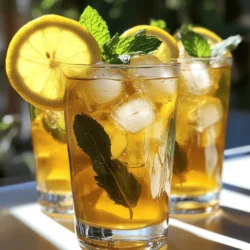 This Lemon Mint Iced Tea is a perfect drink for hot days. The sweet and tangy flavors blend well. You can sip it by the pool or enjoy it at a picnic. It’s refreshing, healthy, and easy to make. To make this drink, you will need: - 4 cups water - 4 black tea bags (or green tea for a lighter flavor) - 1/2 cup fresh mint leaves, plus extra for garnish - 1/2 cup freshly squeezed lemon juice - 1/2 cup honey or agave syrup (adjust for sweetness) - Lemon slices for garnish - Ice cubes Prepare to make this drink with these tools: - Medium saucepan - Pitcher for the iced tea - Strainer for the mint leaves - Measuring cups - Glasses for serving - Spoon for stirring This Lemon Mint Iced Tea recipe is simple and fun to make. Grab your tools and ingredients, and let’s get started! Start by boiling 4 cups of water in a medium saucepan. This is the base of your tea. Once the water boils, remove the pan from heat. Add 4 black tea bags for a richer flavor or green tea bags for a lighter taste. Let the tea steep for about 5 minutes. If you use green tea, steep it for just 3 minutes. After steeping, take out the tea bags and move to the next step. Now, add 1/2 cup of fresh mint leaves to your tea. This step is key for a refreshing taste. Allow the mint to steep for 10 more minutes. The longer it steeps, the stronger the mint flavor will be. Once the steeping time is up, strain the tea into a pitcher. Discard the mint leaves. Your tea base is ready! Next, stir in 1/2 cup of freshly squeezed lemon juice. This adds a zesty kick. Then, mix in 1/2 cup of honey or agave syrup. Stir it well while the tea is still warm. This helps the sweetener dissolve completely. Let the tea cool to room temperature. Then refrigerate it until chilled, which takes about 1 hour. When you're ready to serve, fill glasses with ice cubes. Pour the chilled tea over the ice. For a lovely touch, garnish with a lemon slice and a sprig of fresh mint. Enjoy your Lemon Mint Iced Tea! Choosing the right tea makes a big difference in your Lemon Mint Iced Tea. I like to use black tea for a bold taste. It gives a nice contrast to the lemon and mint. Green tea is also great if you want something lighter. Herbal teas can add a fun twist too. Mint tea pairs well for a refreshing touch. Experiment with different types to find your favorite mix. Sweetness is key to balance the flavors. I usually start with half a cup of honey or agave syrup. This gives a nice sweetness without overpowering the tea. You can always taste and add more if needed. If you prefer less sugar, try using less syrup. You can also use stevia or another sweetener if that fits your diet better. The goal is to get a flavor that you love. You can make this drink even more special with extra ingredients. Adding fresh fruit is one of my favorite tricks. Slices of strawberries or peaches add a lovely flavor and color. You could also try adding a pinch of ginger for some zing. For a tropical twist, a splash of pineapple juice works great. Don't be afraid to get creative and mix in what you love. For the full recipe, check out the complete instructions above. {{image_2}} You can easily add fresh fruit to your lemon mint iced tea. Berries, peaches, or pineapple work well. Just chop them into small pieces and add them to the pitcher. The fruit adds a sweet and fruity taste. It also makes the drink look colorful and fun. Try using a mix of fruits for a tasty twist. If you don’t have fresh mint, use other herbs. Basil or lemon balm can be great substitutes. They give a different but nice flavor. Simply replace the mint with an equal amount of your chosen herb. This way, you can still enjoy a refreshing drink. Each herb adds its own unique twist to your iced tea! Cold brewing is a simple way to make this tea. It takes longer but gives a smooth taste. To cold brew, place the tea bags in cold water. Use 4 cups of water and let it steep in the fridge for about 6 to 12 hours. After steeping, remove the bags and add the mint. Then, stir in lemon juice and sweetener. This method keeps the flavors bright and fresh. For the complete recipe, check out the Full Recipe section. To keep your Lemon Mint Iced Tea fresh, store it in a pitcher with a lid. Make sure the tea is fully cooled before you put it in the fridge. If you don’t have a lid, cover it tightly with plastic wrap. This helps to keep out other smells from the fridge. Iced tea is best served cold, but if you want to warm it up, you can do so. Pour the tea into a pot and heat it gently on the stove. Stir it well to mix. Avoid boiling, as this can make the flavor bitter. Serve it warm if you prefer, but remember, it's best when chilled! Your Lemon Mint Iced Tea can last about 3-5 days in the fridge. After this time, it may not taste good. Watch for changes in smell or color. If it smells off or has a strange taste, it’s time to toss it out. Always check before serving, especially if it's been in the fridge for a while. You can make Lemon Mint Iced Tea without caffeine by using herbal tea bags. Look for brands that offer herbal blends. You can also use rooibos tea, which is naturally caffeine-free. Follow the same steps in the Full Recipe, just swap the tea bags. This way, you will still enjoy the fresh taste of lemon and mint. Yes, you can use dried mint. However, fresh mint gives a stronger flavor and aroma. If you choose dried mint, use about one tablespoon per cup of water. Dried mint is more concentrated, so you need less. Add it at the same time as the fresh mint in the Full Recipe. Let it steep longer to extract more flavor. Lemon and mint both offer great health perks. Lemons are high in vitamin C, boosting your immune system. They also help with digestion and can freshen your breath. Mint aids digestion and can soothe an upset stomach. It also has antioxidants that protect your body. Together, they make a refreshing drink that is healthy and tasty. This blog post shared a full guide on making Lemon Mint Iced Tea. We covered the ingredients, kitchen tools, and step-by-step instructions. You learned how to prepare the tea base, infuse mint, and serve it perfectly. We also explored tips for the best tea types, sweetness levels, and tasty variations. Plus, we discussed proper storage and answered common questions. Now you have the tools to create delicious iced tea at home. Enjoy your refreshing drink and share the joy with friends!