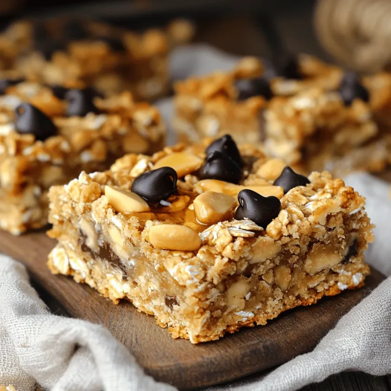 To make these tasty bars, you need a few key ingredients: - 2 cups rolled oats - 1/2 cup natural peanut butter - 1/4 cup honey or maple syrup - 1/2 cup mashed ripe bananas (about 1 large banana) - 1/4 cup chopped nuts (almonds or walnuts) - 1/4 cup dark chocolate chips (optional) These ingredients come together to create a delicious snack. Rolled oats add fiber and texture. Natural peanut butter gives protein and healthy fats. Honey or maple syrup adds sweetness, while bananas provide moisture. You can add nuts for crunch or chocolate chips for a sweet twist. Each bar contains around 150 calories. The breakdown is simple: - Fats: 7 grams - Proteins: 4 grams - Carbohydrates: 20 grams This mix of nutrients keeps you full and energized. The healthy fats from peanut butter help keep your heart happy. You can make these bars gluten-free by choosing gluten-free oats. For a vegan option, use maple syrup and ensure your peanut butter is dairy-free. These substitutions make the bars suitable for various diets, so everyone can enjoy them. First, preheat your oven to 350°F (175°C). This step ensures even baking. Next, prepare an 8x8 inch baking dish. Line it with parchment paper. Leave some overhang. This makes it easy to lift the bars out later. In a large mixing bowl, combine 2 cups of rolled oats and 1/4 cup of chopped nuts. You can use almonds or walnuts. Stir them together well. This mix adds both texture and flavor to your bars. Now, get a medium bowl. Whisk together 1/2 cup of natural peanut butter, 1/4 cup of honey or maple syrup, and 1/2 cup of mashed ripe bananas. Add 1/2 teaspoon of vanilla extract, 1/2 teaspoon of cinnamon, and a pinch of salt. Mix until it is smooth and well blended. This mixture brings sweetness and creaminess to your bars. Pour the peanut butter mixture into the bowl with the oats and nuts. Stir until every piece is coated. If you want, fold in 1/4 cup of dark chocolate chips for extra flavor. Transfer this mix into your prepared baking dish. Pack it down tightly with a spatula or your hands. Bake in the oven for 20-25 minutes. Look for golden edges as a sign of doneness. Once done, let it cool for about 10 minutes. Lift it out using the parchment paper and cool completely on a wire rack. Then, slice into bars. Enjoy your Healthy Peanut Butter Oat Bars! For a complete recipe, check the Full Recipe section. To get the best texture in your bars, press the mixture firmly. Use the back of a spatula or your hands to pack it tightly in the baking dish. This helps the bars hold together well. If they are too loose, they may crumble when you slice them. Check for doneness by looking at the edges. They should be slightly golden. If they are golden, your bars are ready. A toothpick test can also help. If it comes out clean, your bars are done. You can add spices to boost flavor. A dash of nutmeg or ginger can create a warm taste. You can also try different extracts, like almond or coconut, for variety. Incorporating dried fruits adds sweetness and texture. Consider adding raisins, cranberries, or apricots. Chop them into smaller pieces for better mix-in. They will give each bite a lovely surprise. To boost fiber, add flax seeds or chia seeds. These are great for digestion and add crunch. You can also use whole grain oats for extra fiber. For low-sugar options, swap honey with mashed dates. This keeps your bars sweet without added sugar. Maple syrup is also a great choice for natural sweetness. For the full recipe, check out the detailed steps above. {{image_2}} You can change the taste of these bars easily. For a chocolate peanut butter version, add dark chocolate chips. You can also mix in cocoa powder. This adds a rich, chocolate flavor. If you need a nut-free alternative, use sunflower seed butter. It gives a similar taste without nuts. If you follow a gluten-free diet, choose certified gluten-free oats. This keeps your bars safe for your needs. For a paleo-friendly version, skip the honey and use mashed dates instead. You can also use coconut flour in place of oats for a unique texture. You can make these bars even more fun! Try adding seeds like chia or flax for extra nutrition. Unsweetened coconut flakes can add a nice chew. You can also mix in dried fruit like cranberries or raisins. These add natural sweetness and flavor to your bars. Try these variations to keep your snacks exciting! For the full recipe, check out the details above. To keep your healthy peanut butter oat bars fresh, store them in an airtight container. This helps to lock in moisture and flavor. You can keep them at room temperature for up to five days. If you want them to last longer, refrigerate them. This extends their life while keeping them tasty. These oat bars can last up to one week at room temperature. In the fridge, they last about two weeks. Keep an eye out for signs of spoilage. If you see any mold or if they smell off, it’s best to toss them out. Fresh bars should smell nutty and sweet. Freezing is a great option for longer storage. Wrap each bar in plastic wrap and place them in a freezer-safe bag. They can last for up to three months in the freezer. When you’re ready to eat them, thaw them in the fridge overnight. You can also warm them in the microwave for about 15 seconds for a cozy treat. For the full recipe, check out Nutty Delight Oat Bars. These bars can last about one week when stored well. For best results, keep them in an airtight container. You can store them at room temperature for a few days. For longer storage, place them in the fridge. They can stay fresh for up to two weeks in the fridge. Yes, you can. Almond butter or sunflower seed butter make great choices. Each will change the flavor a bit. Almond butter adds a nutty twist, while sunflower seed butter gives a milder taste. Be mindful that these can alter the texture slightly as well. Absolutely! These bars are a great snack for kids. They provide energy and nutrients. Oats offer fiber, while peanut butter has protein. The natural sweeteners keep them healthy. These bars are filling and tasty, making them a perfect choice for children. These healthy peanut butter oat bars are simple to make and fun to customize. We covered essential ingredients like oats, peanut butter, and ripe bananas. I shared tips on achieving the perfect texture and exciting flavor variations. You can store these bars easily and even freeze them for later. In my view, these oat bars are a perfect snack for everyone, especially kids. Try different add-ins to find your favorite blend. Enjoy making and eating these nutritious treats!