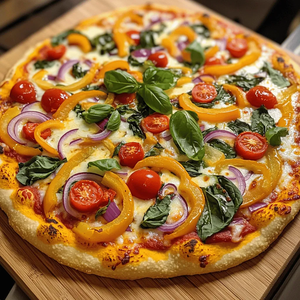 To make a loaded veggie pizza, you need a few key ingredients. Here’s what you should gather: - Pre-made pizza crust - Pizza sauce or marinara - Shredded mozzarella cheese - Fresh vegetables: - Bell peppers - Red onion - Spinach - Mushrooms - Black olives - Cherry tomatoes - Seasonings: - Dried oregano - Garlic powder - Red pepper flakes These ingredients create a pizza full of flavor and color. The pre-made crust saves time while still offering a crispy base. Pizza sauce or marinara adds a rich, tangy layer. Shredded mozzarella cheese gives that gooey, cheesy goodness. Fresh vegetables not only add nutrients but also texture. Bell peppers bring crunch, while spinach adds a fresh taste. Mushrooms contribute a nice earthiness, and black olives add a salty bite. Cherry tomatoes burst with sweetness. Seasonings elevate the flavors. Dried oregano and garlic powder enhance the taste, while red pepper flakes add a kick. You can find the full recipe for making this delicious pizza in the recipe section. 1. Preheat the oven to 475°F (246°C). This will help the crust get nice and crispy. 2. Prepare your baking surface by placing the pre-made pizza crust on a baking sheet or pizza stone. You can brush the crust with olive oil for extra flavor if you want. 1. Spread the pizza sauce evenly over the crust. Leave a little space around the edges to form a crust. 2. Sprinkle half of the shredded mozzarella cheese over the sauce. This helps hold the toppings in place. 3. Layer the sliced bell peppers, red onion, mushrooms, spinach, black olives, and cherry tomatoes across the pizza. Spread them out evenly. 4. Season the pizza with garlic powder, dried oregano, and red pepper flakes for a little heat if you like. 5. Add the remaining mozzarella cheese on top to cover the veggies well. 1. Place the pizza in the preheated oven. Bake for 12-15 minutes. Keep an eye on it until the cheese is bubbly and golden brown. 2. Once done, take it out and let it cool for a couple of minutes. Garnish with fresh basil leaves. 3. Slice the pizza into wedges and serve hot. Enjoy the burst of flavors! For more detailed instructions, check out the Full Recipe. To get a crispy crust, you need high heat. Preheat your oven to 475°F (246°C). This helps the crust cook fast. A pizza stone works great for heat retention. If you use a baking sheet, brush it lightly with oil. This gives the crust a nice crunch. You can choose a store-bought crust or make your own. For homemade, use flour, water, yeast, and salt. Let it rise for a fluffy texture. Mozzarella is the best cheese for loaded veggie pizza. It melts well and has a mild taste. You can also mix in provolone for extra flavor. If you want a twist, try goat cheese or feta. For a vegan option, use cashew cheese or almond-based cheese. These alternatives melt nicely and add creaminess. Herbs and spices make your pizza shine. Dried oregano and garlic powder are classic choices. You can also add fresh basil after baking. For more heat, sprinkle red pepper flakes. Want more veggies? Top your pizza with artichokes, zucchini, or eggplant. Each adds a unique taste and texture. Mix and match to find your favorite combos! {{image_2}} You can easily make a gluten-free version. Use gluten-free pizza crusts made from rice flour or almond flour. You can also try a cauliflower crust for a fun twist. When making your pizza, check the labels on sauces and cheese. They should be gluten-free as well. For cooking tips, bake the pizza on a pizza stone. This helps the crust turn crispy. Preheat your oven to 475°F (246°C) just like the regular pizza. Keep an eye on the pizza while it bakes. Gluten-free crusts can cook faster. To make a vegan loaded veggie pizza, swap out the cheese for dairy-free options. Brands like Daiya or Violife offer great choices. For the sauce, use a plant-based version or make your own with tomatoes and herbs. You can add more veggies too! Try artichokes, zucchini, or even eggplant. These add color and taste. Toss in some fresh herbs like basil or cilantro for extra flavor. Using seasonal vegetables makes your pizza fresh and tasty. In spring, add asparagus and fresh peas. Summer is perfect for ripe tomatoes and zucchini. In fall, use roasted butternut squash or Brussels sprouts. Winter calls for hearty veggies like kale or root vegetables. For a holiday-themed pizza, think about fun shapes. Use cookie cutters to create festive veggie toppings. You can also add seasonal spices like nutmeg or cinnamon for a unique twist. Check out the Full Recipe for ideas on how to mix these seasonal veggies. After enjoying your loaded veggie pizza, let it cool first. Cooling helps prevent sogginess. Place the leftovers in an airtight container. You can use a glass or plastic container. Make sure to seal it tightly. Store it in the fridge. Leftovers will stay fresh for about three to four days. To reheat your pizza, use an oven for the best results. Preheat the oven to 375°F (190°C). Place the pizza slices directly on the oven rack. This keeps the crust crispy. Heat for about 10 minutes. You can also use a skillet on the stove. Heat on low, covering the pan to warm the toppings. This method also helps keep the crust nice. To freeze loaded veggie pizza, slice it into pieces. Wrap each slice tightly in plastic wrap. Place wrapped slices in a freezer bag. Squeeze out any air before sealing. The pizza can last up to two months in the freezer. When you’re ready to eat, take out a slice. Thaw it in the fridge overnight. Reheat it in the oven or skillet as mentioned above. Enjoy your frozen pizza just like fresh! You can use several options for pizza sauce. Try using marinara sauce, pesto, or even hummus. Each gives a unique flavor. If you want to make a homemade sauce, blend canned tomatoes, garlic, and herbs. This adds a fresh taste and is easy to create. To add spice, sprinkle red pepper flakes on top. You can also use spicy toppings like jalapeños or pepperoncini. Another option is to mix hot sauce into your pizza sauce. This boosts the heat and gives a nice kick. Absolutely! You can customize the veggies on your pizza. Some great options are zucchini, artichokes, or broccoli. You want to choose firm vegetables. They hold their shape well during baking. Feel free to mix and match your favorites! You can now make your own loaded veggie pizza at home. We covered the key ingredients, step-by-step instructions, and helpful tips. You learned how to perfect your crust and choose the best cheeses. We also explored variations for gluten-free and vegan options, plus storage and reheating tricks. Making pizza allows for creativity and fun in the kitchen. Enjoy experimenting with flavors and toppings. This is a great way to share delicious meals with family and friends. Now, it’s time to gather your ingredients and start your pizza adventure!