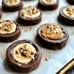 To make Chocolate Peanut Butter Banana Bites, gather these simple ingredients: - Ripe bananas - Creamy peanut butter - Dark chocolate chips - Coconut oil - Sea salt - Optional toppings Each ingredient plays a role in the flavor and texture of the bites. Ripe bananas are sweet and soft, making them perfect for this snack. Creamy peanut butter adds richness and protein. Dark chocolate chips give a sweet and slightly bitter taste that pairs well with the other flavors. Coconut oil helps to smooth the chocolate. A sprinkle of sea salt boosts the overall taste. You can get creative with optional toppings, like chopped nuts or crushed graham crackers, to add extra crunch. For the full recipe, check the details above. Start by peeling the ripe bananas. I like to use bananas that are yellow with a few brown spots. Next, slice them into 1/2-inch thick rounds. The slices should be thick enough to hold the toppings but not too thick to freeze well. Set these banana slices aside while you prepare the chocolate. Now, grab a microwave-safe bowl and add the dark chocolate chips and coconut oil. The coconut oil helps the chocolate melt smoothly. Heat the bowl in the microwave for 30 seconds. After this, take it out and stir. Repeat this process until the chocolate is melted and smooth. It usually takes about 1 to 2 minutes total. Once the chocolate is ready, take a fork. Dip each banana slice into the melted chocolate. Make sure to coat each slice fully. Let any excess chocolate drip off before placing them on a lined baking sheet. After all the slices are coated, add a dollop of creamy peanut butter on top of each one. If you want a crunch, sprinkle chopped nuts or crushed graham crackers on top. After assembling, sprinkle a tiny pinch of sea salt on each bite. This adds a nice flavor contrast. Place the baking sheet in the freezer for about 30 minutes. This helps the chocolate set and makes the bites firm. After they are frozen, you can serve them right away. If you want to save some for later, store them in an airtight container in the freezer. Enjoy this easy snack treat! For the full recipe, check out the detailed instructions above. To make the best Chocolate Peanut Butter Banana Bites, pick ripe bananas. Look for bright yellow skin with small brown spots. These spots show they are sweet and ready. Avoid bananas that are mostly green. They will not taste as good. Ripe bananas are soft and easy to slice. They also blend well with chocolate and peanut butter. Melting chocolate is simple, but it needs care. Use a microwave or a double boiler. If using a microwave, heat in 30-second bursts. Stir after each burst. This helps the chocolate melt evenly. If it gets too hot, it will burn. When melting with a double boiler, fill the bottom pot with water. Heat it on low and place chocolate in the top pot. Stir until smooth. Adding coconut oil helps the chocolate stay shiny and pourable. Toppings can make your bites even better. You can add chopped nuts for crunch. Almonds, walnuts, or peanuts work well. Crushed graham crackers also add a nice texture. For a sweet touch, try adding shredded coconut. A tiny sprinkle of sea salt on top balances the sweetness. This makes each bite pop with flavor. You can get creative with your toppings. Mix and match to find your favorite combo. {{image_2}} You can change up the nut butter in this recipe. Almond butter works well and adds a nice twist. Cashew butter is also creamy and tasty. If you like sunflower seeds, try sunflower seed butter. Each will give your bites a different flavor. The type of chocolate can change the taste too. You can use milk chocolate for a sweeter treat. If you like dark chocolate, stick with that for a rich taste. White chocolate is another option if you want something creamy and sweet. Each chocolate type will give a unique flavor to your bites. There are many ways to boost the flavor of your bites. You can add a sprinkle of cinnamon for warmth. A dash of vanilla extract in the chocolate can add depth. Try using crushed pretzels for a salty crunch. You can also mix in some dried fruit for a sweet touch. These simple swaps can make your bites exciting and fun! To keep your chocolate peanut butter banana bites fresh, store them in an airtight container. You can also use freezer bags. Just make sure to remove as much air as possible. Layer the bites with parchment paper to prevent sticking. This way, you can grab one or two easily later. These tasty treats can last in the freezer for up to three months. After that, they may lose their nice texture or flavor. If you plan to eat them sooner, they are best enjoyed within a month. Write the date on the container to track how long they’ve been stored. When you want to enjoy your banana bites, take them out of the freezer. Let them sit at room temperature for about 5 to 10 minutes. This helps the chocolate soften a bit. You can also heat them in the microwave for a few seconds if you prefer a warm treat. They taste great chilled or at room temperature! Yes, you can use frozen bananas. Frozen bananas work great in this recipe. They are soft and sweet. Just make sure to let them thaw a bit. This way, they will be easier to slice and dip in chocolate. You can make these bites healthier by making a few simple swaps. Use dark chocolate with a higher cocoa content. This gives more antioxidants. You can also reduce the peanut butter amount or use natural nut butter. Adding nuts or seeds boosts the fiber and protein too. These bites are packed with nutrients. Bananas provide potassium and fiber. Peanut butter gives healthy fats and protein. Dark chocolate adds antioxidants, which are good for your heart. Together, these ingredients make a tasty treat that can fuel your day. Yes, you can make these ahead of time. They freeze well for up to a month. Just store them in an airtight container. When you're ready to enjoy, take them out and let them sit for a few minutes. Enjoy them cold or at room temperature! For the full recipe, check out the Chocolate Peanut Butter Banana Bites! You learned how to make tasty bites with simple ingredients. Ripe bananas, peanut butter, and dark chocolate create a perfect treat. We discussed tips for choosing the best ingredients and ways to melt chocolate smoothly. You can also customize these bites with different nut butters or toppings. Remember to store them well for freshness. Enjoy making and sharing these delicious snacks!