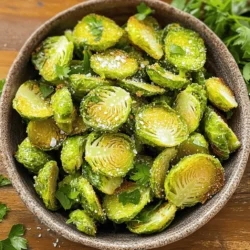 - 1 lb Brussels sprouts - 2 tablespoons olive oil - 1 teaspoon garlic powder - 1 teaspoon paprika - 1/2 teaspoon sea salt - 1/4 teaspoon black pepper - 1/4 teaspoon cayenne pepper (optional) - 1 tablespoon nutritional yeast Crispy Brussels sprout chips are fun to make and tasty to eat. You only need a few simple ingredients to create this healthy snack. Fresh Brussels sprouts are the star here. They add crunch and nutrients. Olive oil helps them crisp up nicely while adding flavor. Garlic powder and paprika give the chips a nice kick. Sea salt and black pepper bring out the taste. If you want a little heat, add cayenne pepper. Nutritional yeast gives the chips a cheesy flavor without any dairy. It's a great way to boost the flavor while keeping it healthy. - High in vitamins and minerals - Low-calorie snack option - Source of dietary fiber Brussels sprouts are not just tasty; they are packed with nutrition. They are high in vitamins C and K. These vitamins help support your immune system and bone health. Plus, they are a low-calorie snack option, making them perfect for any diet. They also provide dietary fiber, which helps with digestion. Eating fiber can keep you full longer, too. So, when you enjoy these crispy chips, you are treating yourself to a snack that's good for your body as well. For the full recipe, check out the instructions that follow! - Rinse and dry the Brussels sprouts. - Trim and halve the Brussels sprouts. First, I rinse the Brussels sprouts under cold water. This step is key to remove dirt and dust. After rinsing, I dry them with a clean kitchen towel. This helps them crisp up later. Next, I trim off the ends of the sprouts. I also remove any yellow or damaged leaves. This ensures I get the best parts of the sprouts. Then, I slice each Brussels sprout in half lengthwise. This creates the perfect shape for chips. - Toss with olive oil and seasonings. - Arrange on baking sheet. In a large bowl, I add the halved Brussels sprouts. I pour in olive oil, garlic powder, paprika, sea salt, black pepper, and cayenne pepper if I want a kick. I toss everything together well. This helps the sprouts absorb the flavors. Once coated, I arrange the Brussels sprout halves on a baking sheet. I place them cut side down for maximum crispiness. Using parchment paper makes for easy cleanup too. - Preheat oven to 375°F. - Bake for 20-25 minutes, flipping halfway. I preheat my oven to 375°F (190°C). This temperature helps them bake evenly. I then place my baking sheet in the oven. I set a timer for 20-25 minutes. Halfway through, I flip the chips for even cooking. I know they are done when the edges turn golden brown and crispy. If you want even more flavor, sprinkle nutritional yeast on top right after they come out. It adds a cheesy taste without the dairy. For the full recipe, refer to the earlier section. To get your Brussels sprout chips really crispy, start by drying them well. Water on the leaves makes them steam instead of crisp up. Use a clean kitchen towel to pat them dry. Next, avoid overcrowding the baking sheet. If the chips touch, they will not bake evenly. Give them space to breathe and crisp up nicely. Don't be afraid to get creative with your spices. Try adding a pinch of cumin or chili powder for a different kick. Nutritional yeast adds a cheesy flavor without any dairy. It balances the spices and makes the chips taste great. Mix and match your favorite seasonings to find the perfect blend. Serve your Crispy Brussels sprout chips in a rustic bowl for a homey feel. This adds charm to your snack. You can also garnish with a sprinkle of sea salt or fresh herbs like parsley. A little color makes the dish pop and looks inviting on your table. {{image_2}} You can boost the flavor of your crispy Brussels sprout chips in fun ways. One easy method is to add cheese or vegan cheese alternatives. Sprinkle some grated Parmesan or nutritional yeast for a cheesy kick. This adds a rich taste without too many calories. You can also try different spices. Cumin gives a warm, earthy flavor, while chili powder adds a nice heat. Mix and match spices to find your favorite blend. You have options when cooking Brussels sprout chips. Air-frying is one great method. It gives you crispy chips with less oil. Simply toss the Brussels sprouts with oil and seasonings, then place them in the air fryer. Cook at 375°F for about 10-15 minutes. Remember to shake the basket halfway for even cooking. Pan-frying is another quick way to prepare these chips. Heat oil in a skillet and add the Brussels sprouts. Stir-fry them until they turn golden and crisp. Incorporating seasonal ingredients can add a fun twist to your chips. For example, in fall, you might add a sprinkle of pumpkin spice. In the summer, toss in some fresh corn for sweetness. You can also enhance your chips with fresh herbs. Rosemary adds a lovely aroma, while thyme gives a hint of earthiness. Mix these in before cooking for an extra layer of flavor in your crispy Brussels sprout chips. Explore these variations to keep your snack exciting! Store leftover Crispy Brussels sprout chips in an airtight container. This keeps them fresh and prevents moisture. Make sure the container seals tightly. You can keep them at room temperature for up to two days. If you want to keep them longer, place them in the fridge. They can last about a week in the fridge, but they may lose some crispiness. To reheat, use an oven or an air fryer. Preheat the oven to 350°F (175°C). Spread the chips in a single layer on a baking sheet. Heat for about 5-10 minutes. This keeps them crispy. The air fryer is also great. Set it to 350°F and cook for about 3-5 minutes. This method works well without adding extra oil. Can you freeze Crispy Brussels sprout chips? Yes, but they may lose crunch. If you want to freeze them, let them cool completely first. Then, place them in a single layer on a baking sheet. Freeze until solid, then transfer to a freezer bag. Remove as much air as possible before sealing. For best taste, use them within a month. When ready to eat, thaw in the fridge and reheat for best results. Yes, you can use frozen Brussels sprouts, but the texture changes. Frozen sprouts often become mushy when cooked. They lack the crunch we want in chips. Fresh Brussels sprouts hold their shape and crisp better. I recommend using fresh ones for the best results. Brussels sprout chips pair well with many snacks. You can serve them with hummus for dipping. They also go great with a yogurt-based dip. Try them alongside a cheese platter or as a side to soups. They make a fun and healthy addition to any snack spread. Look for the edges to turn golden brown. The chips should feel crispy and light when you touch them. If they seem soft, give them a few more minutes. Flipping them halfway helps ensure even crispiness. Trust your eyes and taste; they will tell you when they're perfect. In this blog post, we explored how to make crispy Brussels sprout chips. We covered all the ingredients, including olive oil and spices, and offered detailed steps for preparation and cooking. I shared tips for achieving the perfect texture and how to enhance flavors. We also discussed storage options for leftovers and answered common questions. With these simple steps, you can enjoy a healthy, tasty snack. Don't hesitate to try different spices or cooking methods to make this recipe your own.