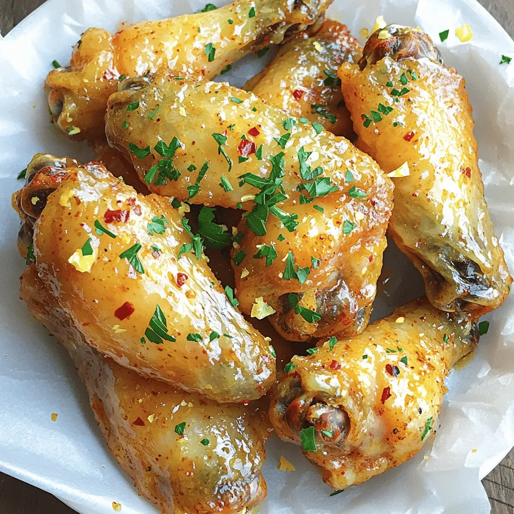 To make crispy lemon pepper wings, I use a few key items. Here’s what you need: - 2 lbs chicken wings - 1 tablespoon baking powder - 1 teaspoon salt - 1 teaspoon black pepper - 1 tablespoon garlic powder - 1 tablespoon onion powder - 2 tablespoons lemon zest - 1/4 cup unsalted butter, melted - 2 tablespoons fresh lemon juice - 1 teaspoon crushed red pepper flakes (optional) - Fresh parsley, chopped for garnish These ingredients work together to create a tasty, crispy wing. Adding a few extras can take your wings to the next level. Here are some optional ingredients: - Honey or maple syrup for sweetness - Fresh herbs like thyme or rosemary - Other spices like smoked paprika or cayenne pepper These additions let you customize your wings for any occasion. If you’re missing something, don’t worry! Here are some substitutes you can use: - Use cornstarch instead of baking powder for crispiness - Replace lemon zest with lime zest for a different zing - Swap melted butter with olive oil for a lighter option These swaps keep your wings delicious and fun! For the full recipe, check out the instructions above. To start, grab your chicken wings. You need 2 lbs of wings for this recipe. Rinse them under cold water and pat them dry with paper towels. Dry wings help create a crispy finish. In a large bowl, mix together baking powder, salt, black pepper, garlic powder, and onion powder. Toss the wings in this mix until they are fully coated. Now, preheat your oven to 425°F (220°C). Line a baking sheet with parchment paper. Place the coated wings in a single layer on the sheet. Don’t let them touch each other; this helps them crisp up. Bake the wings for 40-45 minutes. Flip them halfway through cooking to ensure even crispiness. Look for a golden brown color when they are done. While the wings bake, prepare the lemon butter sauce. In a small bowl, combine melted butter, lemon zest, and fresh lemon juice. If you like a little heat, add crushed red pepper flakes. Mix well until combined. Once your wings are golden and crispy, toss them in this sauce. Ensure every wing is well-coated for maximum flavor. To get extra crispy wings, start with dry chicken. Pat the wings with paper towels to remove moisture. Use baking powder in your mix. This helps to crisp up the skin. Bake the wings at a high temperature. I recommend 425°F (220°C). Flip them halfway through cooking for even crispiness. Baking is a healthier choice, but frying gives a great crunch. If you bake, keep wings in a single layer. This helps air circulate and crisp them up. Frying requires more oil but can make the wings super crispy. If you fry, use oil that can handle high heat, like vegetable oil. Lemon pepper seasoning should be bright and zesty. The key is to balance flavors. Use fresh lemon zest and juice for the best taste. Garlic and onion powder add depth to the wings. If you want heat, add crushed red pepper flakes. This gives an extra kick without overpowering the lemon. These tips will help you make the best crispy lemon pepper wings. For the full recipe, don’t forget to check out the detailed instructions! {{image_2}} You can change up the flavor of your wings easily. For a spicy kick, add more crushed red pepper flakes. This spice brings a mouthwatering heat that many love. If you prefer sweet, mix honey with your lemon butter sauce. The honey adds a nice sweetness to the tangy lemon. For a smoky flavor, add smoked paprika or use smoked salt. Each option gives you a different taste experience. If you want a boneless version, use chicken breast instead. Cut the chicken into bite-sized pieces for easy eating. Follow the same steps in the recipe. The cooking time may be shorter, around 20-25 minutes, so keep an eye on them. Toss the cooked pieces in your lemon butter sauce just like you would with wings. They are just as tasty! Crispy lemon pepper wings go great with many sides. Try serving them with celery and carrot sticks for crunch. A simple ranch or blue cheese dip adds creaminess. You can also serve them with a fresh green salad. This helps balance the richness of the wings. Another tasty option is crispy fries or sweet potato wedges. They soak up the sauce and make every bite better. For the full recipe, check out the section above. To keep your crispy lemon pepper wings fresh, place them in an airtight container. Cover them well to keep moisture out. You can store them in the fridge for up to three days. If you want to keep them longer, consider freezing. For the best taste, reheat your wings in the oven. Preheat the oven to 350°F (175°C). Spread the wings on a baking sheet. Heat them for about 10-15 minutes, until they are warm. This method restores their crispiness better than a microwave. To freeze the wings, let them cool completely. Place them in a single layer on a baking sheet. Freeze them for two hours, then transfer to a freezer-safe bag. This method helps prevent them from sticking together. You can keep them frozen for up to three months. When ready to eat, thaw in the fridge overnight before reheating. Try the Full Recipe for the best wings! The secret to crispy wings lies in the baking powder. Baking powder helps make the skin crisp. It pulls moisture from the wings, which creates that perfect crunch. For best results, make sure to coat the wings evenly. Spread them out on the baking sheet so they don’t touch. This allows hot air to circulate around each wing. You can also flip them halfway through baking. This ensures both sides cook evenly. Yes, you can use frozen chicken wings! However, you need to thaw them first. Thawing allows for even cooking and helps the seasoning stick better. You can thaw them in the fridge overnight or submerge them in cold water for quicker results. After thawing, pat the wings dry. This step is key to getting that crispy skin. You can then follow the recipe as normal. Making this recipe gluten-free is easy! Just ensure the baking powder you use is gluten-free. Most brands are gluten-free, but always check the label. The other ingredients in this recipe are naturally gluten-free. So, feel free to enjoy these wings without worry. You will still get that tasty flavor and crunch. For the full recipe, you can refer to the section above. Crispy lemon pepper wings offer a tasty twist for any feast. We explored key ingredients and optional flavors to enhance your dish. I shared step-by-step instructions for perfect wings, from preparation to sauce. Tips for extra crispiness and cooking methods help you choose the best way to cook. Variations let you try spicy or sweet flavors, and I covered storage and reheating for leftovers. Enjoy crafting your wings and impressing your guests with great taste.