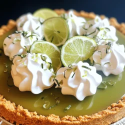 To make No-Bake Key Lime Pie, you need a few key ingredients. Here’s a list to start you off: - 1 ½ cups graham cracker crumbs - ⅓ cup granulated sugar - ½ cup unsalted butter, melted - 1 cup sweetened condensed milk - ½ cup sour cream - ½ cup fresh key lime juice (or regular lime juice) - 1 tablespoon lime zest - Whipped cream (for topping) - Lime slices and additional zest (for garnish) The most vital ingredient is fresh key lime juice. It gives the pie its bright, tangy flavor. If fresh key limes are hard to find, regular limes work too. However, fresh juice always tastes best. You can customize your pie with optional ingredients. For a sweeter taste, add more sugar to the filling. Want a richer flavor? Use more sour cream. You can also experiment with toppings. Try adding toasted coconut or different fruits. Each twist can change the pie's flavor and style. For the full recipe, please refer to the section titled Full Recipe. Start by mixing the graham cracker crumbs, sugar, and melted butter in a bowl. Use a fork to combine them well. You want it to look crumbly but hold together when pressed. Next, take this mixture and press it firmly into a 9-inch pie dish. Make sure to cover the bottom and the sides evenly. This step is key! After pressing, place the crust in the fridge for about 15 minutes. Chilling the crust helps it set and hold its shape. A cool crust will make your pie look neat and tasty. While the crust chills, let’s prepare the filling. In another bowl, whisk together sweetened condensed milk, sour cream, and fresh lime juice. Mix them until smooth. This step is important for a creamy texture. Next, add lime zest to the filling. This gives it an extra burst of flavor. For a smooth filling, mix gently but thoroughly. Avoid over-mixing, as that can introduce air bubbles. Now, pour the filling into your chilled crust. Use a spatula to spread it evenly. This ensures every slice has the same great taste. Once spread, place the pie back in the fridge. Chill it for at least 4 hours, but overnight is best. This time allows the pie to set properly. A well-chilled pie will slice beautifully. When ready, remove the pie from the fridge. Top it with whipped cream and garnish with lime slices and zest. Enjoy your delicious No-Bake Key Lime Pie! For the full recipe, check out the details above. To create the best filling, mix the sweetened condensed milk, sour cream, key lime juice, and lime zest thoroughly. This mix should be smooth and creamy. If it’s lumpy, you may need to whisk longer. A great filling has a bright flavor and a silky texture. For chilling, I recommend at least 4 hours. If you can wait overnight, the pie tastes even better. The flavors meld together, and the texture improves. This is key for the perfect no-bake key lime pie. Toppings can elevate your pie's look and taste. I love using whipped cream for a fluffy touch. Lime slices and extra zest add a pop of color. Consider mint leaves for a fresh twist. They also provide a nice contrast to the pie’s tartness. One mistake is over-mixing the filling. This can add air and create a foamy texture. Aim for smooth and creamy instead. Another issue is not chilling the pie long enough. If you cut into it too early, the filling may not hold. It’s best to be patient and let it set fully. Using stale graham crackers can ruin your crust. Always check the date on the package. Fresh crackers give a better crunch and flavor. For the best results, use high-quality ingredients. {{image_2}} You can add fun flavors to your no-bake key lime pie. Try using lemon or orange juice instead of lime juice. This gives a nice twist to the taste. You can also make flavored whipped cream. For example, add some lime zest or a little vanilla extract for extra flavor. These small changes make each pie unique and exciting. Switching up the crust can change the whole pie. Use Oreo cookies to make a chocolate crust. Just crush the cookies and mix them with melted butter. This adds a rich, chocolatey taste. If you need gluten-free options, try almond flour or coconut flour. Both work well to create a tasty base. You can enjoy the pie without worrying about gluten. These changes let you customize your pie just how you like it. For the complete recipe, check the Full Recipe section. To keep your No-Bake Key Lime Pie fresh, store it in the fridge. Use an airtight container for best results. This keeps the pie from drying out and losing flavor. If you have leftovers, cover the pie with plastic wrap. This will help maintain its taste and texture. Make sure to consume the pie within three days for the best experience. Can you freeze No-Bake Key Lime Pie? Yes, you can! Freezing is a great option if you want to save some for later. Just cut the pie into slices and wrap each piece tightly in plastic wrap. After that, place the slices in a freezer-safe container. This method keeps them fresh for up to three months. When you're ready to enjoy your pie, thaw it in the refrigerator overnight. This slow thawing helps keep the texture nice. Avoid thawing at room temperature, as it can make the pie soggy. No-Bake Key Lime Pie lasts about 3 to 5 days in the fridge. Make sure to cover it well to keep it fresh. If you freeze it, it can last for up to 2 months. However, the texture may change a bit after thawing. Always thaw it in the fridge for best results. Yes, you can use regular limes. Key limes are smaller and have a stronger flavor. They also have more acidity. If you use regular limes, your pie will taste a bit different. You may need to adjust the sugar to balance the flavor. Yes, you can make this pie vegan. Replace sweetened condensed milk with coconut cream or a dairy-free alternative. Use a vegan sour cream or cashew cream instead. For the crust, make sure the graham crackers are vegan or use crushed nuts mixed with coconut oil. Enjoy a tasty vegan treat! You learned how to make a delicious No-Bake Key Lime Pie. I covered the key ingredients, making the crust, and preparing the filling. I also shared tips to avoid common mistakes and ways to customize your pie. Remember, fresh key lime juice matters for flavor. You can try different crusts and toppings. With the right storage, your pie stays fresh for days. Enjoy your baking, and have fun experimenting with flavors! This pie is sure to impress everyone.