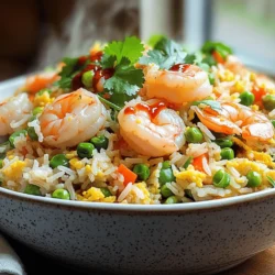 To make the best Spicy Garlic Shrimp Fried Rice, you need key ingredients. Here’s a list: - 1 cup jasmine rice (uncooked) - 1 lb shrimp, peeled and deveined - 3 tablespoons vegetable oil - 4 garlic cloves, minced - 2 eggs, lightly beaten - 1 cup mixed vegetables (peas, carrots, corn) - 3 tablespoons soy sauce - 1 tablespoon sriracha (or more to taste) - 1 green onion, chopped - Salt and pepper to taste - Fresh cilantro, for garnish These ingredients work together to create a dish that bursts with flavor. You can add some optional ingredients to enhance the taste. Consider these: - Lime juice for a tangy kick - Sesame oil for richness - Bell peppers for sweetness - Fresh ginger for a warm spice - Peanuts for crunch These extras can make your dish unique and personal. If you lack some ingredients, don’t worry! Here are some substitutions: - Brown rice instead of jasmine rice for more fiber. - Chicken or tofu instead of shrimp for different protein. - Olive oil or coconut oil instead of vegetable oil for varied flavor. - Tamari sauce instead of soy sauce for a gluten-free option. These swaps keep your dish tasty while accommodating your pantry. For the full recipe, make sure to check out the instructions that follow! To make great fried rice, start with jasmine rice. Use 1 cup of uncooked rice. Cook it according to the package instructions. Once cooked, cool it completely. I like to refrigerate it for a few hours or overnight. This step helps the rice stay firm and not clump together. Next, heat 2 tablespoons of vegetable oil in a large skillet or wok over medium-high heat. Add 4 minced garlic cloves and stir for about 30 seconds. The garlic will smell amazing as it cooks. Then, add 1 pound of peeled and deveined shrimp. Stir-fry the shrimp until they turn pink and opaque, which takes about 3-4 minutes. Once done, remove the shrimp from the skillet and set them aside. This keeps them juicy and tasty. In the same skillet, add another tablespoon of vegetable oil if needed. Pour in 2 lightly beaten eggs. Scramble them until fully cooked. Then, mix in the cooked shrimp and stir well. Now it’s time for the star of the dish: the cooled jasmine rice. Add it to the skillet along with 1 cup of mixed vegetables, 3 tablespoons of soy sauce, and 1 tablespoon of sriracha. Toss everything together until well mixed and heated through. This step makes the rice slightly crispy, which adds great texture. Finally, season with salt and pepper to taste. Stir in 1 chopped green onion for a fresh kick. Serve hot and garnish with fresh cilantro. Enjoy your flavorful dish! To get that perfect fried rice texture, start with cold rice. Freshly cooked rice can be too sticky. I recommend cooking the jasmine rice and letting it cool. If you can, refrigerate it overnight. This helps the grains firm up and not clump together. When you fry the rice, use high heat. This creates that nice crispy texture you want. Make sure to stir often to avoid burning. For a great balance, use soy sauce and sriracha wisely. Start with the soy sauce; it brings out the savory taste. Then add sriracha for heat. You can always add more sriracha if you love spice. A squeeze of lime juice can also help cut the heat and add freshness. Taste as you cook to find your balance. One common mistake is overcrowding the pan. If you add too much rice or shrimp, they will steam instead of fry. Fry in batches if you need to. Another mistake is not using enough oil. Oil helps prevent sticking and adds flavor. Finally, don’t skip the garlic! It adds that essential flavor. The full recipe gives you all the steps to avoid these mistakes. {{image_2}} You can switch the shrimp with other proteins. Chicken, beef, or tofu work great. Cook chicken until it's fully done. For beef, use thin strips and stir-fry quickly. Tofu should be firm and diced small. This gives you more choices for your fried rice. If you want a meatless option, skip the shrimp. Add more veggies instead. Bell peppers, broccoli, and mushrooms add color and taste. You can also use scrambled tofu for a protein boost. This way, you keep the dish hearty and satisfying. Adjust the flavor and heat to your liking. If you want it milder, use less sriracha. You can also add sweet soy sauce for a hint of sweetness. For more heat, add chili flakes or jalapeños. Don’t be afraid to play with the flavors to find your perfect mix! To keep your spicy garlic shrimp fried rice fresh, store it in an airtight container. Let the rice cool down before sealing it. This step prevents moisture buildup, which can make it soggy. Place it in the fridge if you plan to eat it within a few days. For longer storage, consider freezing it. When reheating your fried rice, use a skillet or wok. Add a splash of water or broth to keep it moist. Heat it over medium heat, stirring often. This method helps restore the rice's texture and keeps the flavors bright. Avoid using a microwave if possible, as it may dry out the dish. When freezing fried rice, cool it completely first. Portion it into smaller containers for easy thawing. Don’t freeze it with extra sauce, as this can make the rice mushy. To reheat, thaw it in the fridge overnight. Then, follow the reheating tips above for the best results. This way, you can enjoy your spicy garlic shrimp fried rice later! To reduce spiciness, you can cut back on sriracha. Start with one teaspoon. You may also skip adding it altogether. Instead, use mild sauces like soy sauce. Adding more vegetables can also help tone down the heat. Yes, you can use frozen shrimp. Just remember to thaw them first. Place them in cold water for about 15 minutes. Pat them dry before cooking. This step ensures they cook evenly and stay juicy. I recommend using jasmine rice for fried rice. It has a nice aroma and fluffy texture. You can also use long-grain rice, which prevents clumping. Always cook the rice ahead of time and cool it before frying. To avoid soggy fried rice, always use cold, day-old rice. Freshly cooked rice holds moisture. Let it cool down completely before using. Stir-fry over high heat to keep it crisp and fluffy. You can find the full recipe for Spicy Garlic Shrimp Fried Rice in the recipe section above. Spicy garlic shrimp fried rice is a tasty dish you can easily make. We covered the key ingredients, from essential to optional ones. I shared steps to cook shrimp and rice just right. Helpful tips can help you boost flavor and avoid common errors. Don't shy away from trying different proteins or spice levels. Proper storage keeps your leftovers delicious. With the right techniques, you'll enjoy a great meal every time. Your cooking can shine with this recipe!