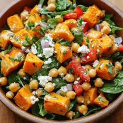 To make a tasty Sweet Potato and Chickpea Salad, you need these key ingredients: - 2 medium sweet potatoes, peeled and cubed - 1 can (15 oz) chickpeas, drained and rinsed - 1 red bell pepper, diced - 1 cup baby spinach, chopped - 1/4 red onion, finely chopped - 3 tablespoons olive oil - 2 tablespoons balsamic vinegar - 1 tablespoon maple syrup - 1 teaspoon smoked paprika - Salt and pepper, to taste These ingredients create a mix of flavors and textures. The sweet potatoes add a soft, sweet bite. The chickpeas bring in protein and a nice chew. The bell pepper and spinach add freshness and crunch. You can customize your salad with these optional ingredients: - 1/4 cup feta cheese, crumbled - Fresh parsley, for garnish Adding feta cheese gives a creamy and salty flavor that pairs well. Fresh parsley adds a pop of color and a hint of freshness. Feel free to mix in other veggies or nuts for extra crunch! This salad is not just tasty; it's also good for you. Sweet potatoes are high in fiber and vitamins. Chickpeas provide protein and help keep you full. Spinach is packed with iron and other nutrients. Here are some benefits: - Sweet potatoes: Rich in vitamins A and C. - Chickpeas: Great source of plant-based protein. - Spinach: High in vitamins and antioxidants. This Sweet Potato and Chickpea Salad is both delicious and nutritious. With the full recipe, you can easily make this healthy delight at home! Start by preheating your oven to 400°F (200°C). While it warms, peel and chop the sweet potatoes into small cubes. In a big bowl, mix the sweet potato cubes with 2 tablespoons of olive oil, smoked paprika, salt, and pepper. Make sure each cube gets coated well. Spread them on a baking sheet in a single layer. Roast them in the oven for 25-30 minutes. Flip them halfway through to ensure even cooking. You want them tender and a bit caramelized. While your sweet potatoes roast, it's time to make the dressing. Grab a small bowl and whisk together the remaining olive oil, balsamic vinegar, maple syrup, salt, and pepper. Taste it to make sure it has the right balance. You want it tangy and sweet, which will enhance the salad's flavors. Once the sweet potatoes are done, let them cool for a few minutes. In a large mixing bowl, combine the roasted sweet potatoes, drained chickpeas, diced red bell pepper, chopped baby spinach, and finely chopped red onion. Drizzle the dressing over the salad and toss gently. If you like, sprinkle some crumbled feta cheese on top. For a fresh touch, add chopped parsley as a garnish. You can serve this salad right away or let it chill for about 20 minutes. This helps the flavors mix better. Enjoy your Sweet Potato and Chickpea Salad, a healthy delight! Check the Full Recipe for all details. To roast sweet potatoes well, cut them into even cubes. This helps them cook at the same rate. Toss the cubes with olive oil, smoked paprika, salt, and pepper. I like to use two tablespoons of olive oil for a rich flavor. Spread them out on a baking sheet in a single layer. This allows air to circulate around them and helps them roast evenly. Roast at 400°F (200°C) for 25-30 minutes. Flip them halfway through for even browning. Keep an eye on them to avoid burning. They should be tender and slightly caramelized when done. Serve this salad warm or cold. I enjoy it as a side dish, but it can be a meal on its own. Add some crumbled feta on top for a creamy touch. Fresh parsley adds a nice pop of color and flavor. You can also serve it with whole-grain pita or on a bed of greens. For a crunch, add some toasted nuts or seeds. This adds texture and makes the dish even more satisfying. Meal prep saves time during busy weeks. Roast a batch of sweet potatoes ahead of time. You can store them in the fridge for up to four days. Keep the salad components separate until you are ready to eat. This keeps everything fresh. When ready to serve, combine the ingredients and drizzle the dressing. This salad is great for lunch or dinner and is easy to grab and go. For a quick assembly, use pre-washed spinach and canned chickpeas. It makes life so much easier! You can find the full recipe to make this delicious salad. {{image_2}} You can change the flavor of your salad with different dressings. Try a lemon vinaigrette for a bright twist. A tahini dressing adds creaminess and depth. For a spicy kick, mix in sriracha with olive oil. You can also use yogurt-based dressings for a tangy touch. Each dressing brings its own vibe to the salad. To make this salad more filling, add protein. Grilled chicken or shrimp pairs well with the sweet potatoes. If you prefer plant-based options, try adding quinoa or black beans. Tofu is another great choice; it soaks up flavors nicely. With these additions, this salad becomes a full meal. Herbs and spices can elevate your salad. Fresh cilantro or mint adds freshness. You can sprinkle some cumin for an earthy flavor. A pinch of chili flakes can give it heat. Experiment with different herbs to find your favorite mix. These small changes can make your salad exciting every time you make it. Store leftover sweet potato and chickpea salad in an airtight container. Place it in the fridge. It stays fresh for about 3 to 5 days. If you notice any changes in smell or color, it’s best to discard it. Reheat the salad gently to keep its taste and texture. Use a microwave or a pan on low heat. Warm it just enough to take the chill off, but don’t overcook. This salad tastes best when fresh. You can freeze this salad, but it may change texture. Keep it in a freezer-safe container. It lasts up to 3 months. Thaw it overnight in the fridge before serving. Keep in mind that the sweet potatoes may not be as firm after freezing. For the full recipe, check [Full Recipe]. Yes, you can make this salad ahead of time. It tastes great when chilled. Just prepare the salad and store it in the fridge. The flavors will mix well overnight. However, if you add feta cheese, I suggest adding it just before serving. This keeps the cheese fresh and tasty. If you need a substitute, try using black beans or kidney beans. Both add protein and a nice texture. You could also use cooked lentils. They provide a different flavor but still work well. Just make sure they are drained and rinsed before adding them to the salad. To make this salad vegan, simply leave out the feta cheese. You can also use a vegan-friendly dressing. Look for dressings made with olive oil and vinegar without dairy. This keeps all the yummy flavors while making the salad fit for a vegan diet. You can find the full recipe for this salad and more tips in the sections above. This blog covered how to make a tasty Sweet Potato and Chickpea Salad. We looked at key ingredients and optional add-ins. I shared easy steps for prep and how to combine everything. You learned tips for roasting sweet potatoes and serving ideas. We also discussed different dressings and how to store leftovers properly. In my opinion, this salad is not just healthy; it's fun to make and enjoy. I hope you try it and share it with others!