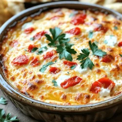 - 1 cup roasted red peppers (jarred or homemade) - 8 oz goat cheese, softened - 2 tablespoons cream cheese, softened - 2 tablespoons olive oil - 1 clove garlic, minced Roasted red peppers bring a sweet and smoky flavor to this dip. You can use jarred ones for ease or roast your own for extra taste. Goat cheese adds a tangy creaminess, while cream cheese gives a smooth texture. Olive oil and garlic enhance the overall flavor profile, making every bite delicious. - 1 teaspoon fresh thyme leaves (or ½ teaspoon dried thyme) - ¼ teaspoon red pepper flakes (optional, for extra heat) - Salt and pepper to taste - Fresh parsley, chopped (for garnish) Fresh thyme adds an earthy note, while red pepper flakes can spice things up. Salt and pepper balance the flavors. Finally, chopped parsley not only brightens the dish but also gives a fresh touch. You can find the full recipe to see how all these ingredients come together beautifully. 1. Preheating the oven Start by preheating your oven to 375°F (190°C). This is key for the perfect bake. 2. Preparing the roasted red peppers If you use jarred roasted red peppers, drain and pat them dry. If you prefer fresh, roast them in the oven. Place fresh red peppers on a baking sheet and roast for about 20 minutes. Look for blistered skin. Once done, let them cool. Peel the skin, then chop them into small pieces. 1. Combining cheeses and red peppers In a mixing bowl, combine the roasted red peppers, softened goat cheese, and cream cheese. Add two tablespoons of olive oil and one clove of minced garlic. 2. Incorporating seasonings Add fresh thyme, red pepper flakes (if you want heat), salt, and pepper. Grab a fork or spatula and mix until smooth and creamy. This blend is where all the magic happens. 1. Transferring to an oven-safe dish Next, transfer the creamy mixture to an oven-safe dish. Spread it out evenly. This helps it cook evenly. 2. Baking time and checking for doneness Bake in your preheated oven for about 20 minutes. Keep an eye on it. You want it bubbly and lightly golden on top. Once it reaches that stage, remove it from the oven and let it cool for a couple of minutes. This dip is ready to impress! For a complete guide, check the Full Recipe. Choosing the right cheese For a smooth dip, choose soft goat cheese. It blends well. Cream cheese adds extra creaminess, too. Use both for the best texture. Mixing techniques for smooth texture When mixing, use a fork or spatula. Start slowly to break up the cheese. Then, mix until the dip is smooth. If you want it even creamier, use a hand mixer. Adding additional herbs Fresh herbs can elevate this dip. Try adding basil or dill. They add great taste and a fresh twist. Adjusting spice levels If you like heat, add more red pepper flakes. For a milder dip, skip them. You can also add a dash of cayenne for a different kick. Garnishing ideas Garnish your dip with fresh parsley. It adds a pop of color and freshness. You can also add a drizzle of olive oil on top for flair. Serving style suggestions Serve this dip warm with pita chips or crostini. Veggie sticks also make great dippers. Arrange your servings on a large platter for a beautiful presentation. For the complete recipe, check out the Full Recipe. {{image_2}} You can change the cheese in this dip to suit your taste. Feta cheese adds a tangy flavor. It also gives a nice crumbly texture. If you prefer a creamier dip, use cream cheese. For those who avoid dairy, try cashew or almond cream cheese. These options provide a smooth texture without the dairy. You can also find soy-based cream cheese. They work well in this dip. Adding new flavors can make this dip even better. Sun-dried tomatoes bring a sweet and tangy taste. Just chop them finely and mix them in. They pair well with the roasted peppers. Caramelized onions add a sweet and rich flavor. Cook them slowly until they are brown and soft. You can also toss in some nuts for crunch. Walnuts or pine nuts add a nice texture. Spices can change the dip's flavor. Fresh herbs like basil or oregano can add freshness. Try mixing in some thyme or rosemary for a twist. If you want some heat, add jalapeños. You can use fresh ones or pickled for a tangy kick. Experiment with different spices to find your favorite combo. These variations let you enjoy Roasted Red Pepper Goat Cheese Dip in many ways. For the full recipe, check the recipe section above. To store leftovers, use an airtight container. Glass or plastic containers work well. This dip stays fresh in the fridge for up to five days. Just make sure it stays covered to keep it from drying out. To reheat the dip, the best method is in the oven. Preheat the oven to 350°F (175°C). Place the dip in an oven-safe dish and heat for about 10 minutes. You can also use a microwave. Heat it in short bursts of 30 seconds, stirring in between. This helps keep the creamy texture nice and smooth. If you want to freeze the dip, place it in a freezer-safe container. Use plastic wrap or foil to cover it well. The dip can be frozen for up to three months. When you're ready to enjoy it, thaw it overnight in the fridge. For reheating, follow the same oven or microwave instructions to bring back that creamy delight. For the full recipe, check out the details above! You can pair this dip with many tasty options. Here are some ideas: - Pita chips - Crostini - Fresh veggie sticks (like carrots, cucumbers, and bell peppers) - Crackers These choices add crunch and taste. They also help balance the creamy dip. You can even serve it with toasted baguette slices for a gourmet touch. Yes, you can prepare this dip before the big day. Here are some tips: - Mix the ingredients and place them in an oven-safe dish. - Cover it with plastic wrap or foil. This keeps it fresh. - Store it in the fridge for up to two days before baking. Making it ahead saves you time. Just pop it in the oven when you are ready to serve! In the fridge, this dip lasts about 3 to 5 days. Here’s what to look for: - Check for any odd smells. If it smells off, don’t eat it. - Look for changes in color or texture. If it seems slimy, throw it out. Storing it properly helps keep it fresh and tasty. For the full recipe, check the earlier sections! This blog post covered how to make a delicious roasted red pepper goat cheese dip. We explored the key ingredients like roasted red peppers and creamy cheese. I shared step-by-step instructions and helpful tips for the best texture and flavor. You can also try different cheese options and spice combinations for variety. Lastly, I provided storage information to keep leftovers fresh. Enjoy experimenting with this dip and share it with friends! The right blend of flavors will surely impress everyone.