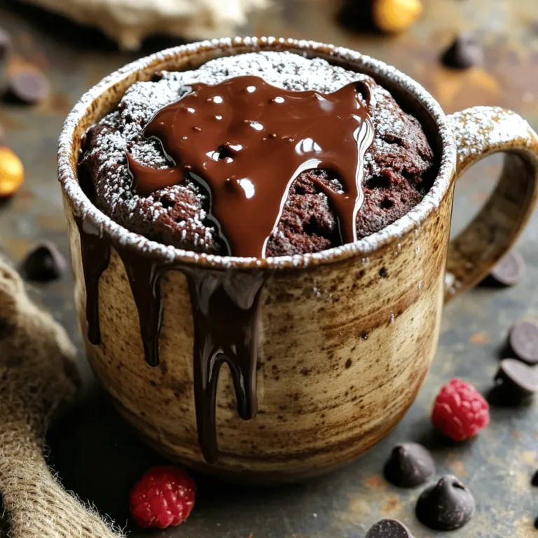 To make your Easy Vegan Chocolate Mug Cake, you need a few simple items. Here’s the full list: - 4 tablespoons all-purpose flour - 2 tablespoons cocoa powder - 4 tablespoons almond milk (or any plant-based milk) - 2 tablespoons maple syrup (or agave nectar) - 1/2 teaspoon baking powder - 1/4 teaspoon vanilla extract - Pinch of salt - Optional: Vegan chocolate chips, nuts, or berries for added texture Each ingredient plays a key role in making your cake delicious and fluffy. If you don't have all-purpose flour, you can use gluten-free flour. Coconut milk works well instead of almond milk. Instead of maple syrup, you can use agave nectar for sweetness. The baking powder helps the cake rise, and the vanilla adds a nice flavor. Feel free to toss in some vegan chocolate chips or chopped nuts for extra crunch. Berries can also brighten the cake with a fresh taste. These options let you customize your mug cake to fit your taste. Whether you prefer a classic chocolate flavor or a fruity twist, you can make it your own! For the complete recipe, check out the [Full Recipe]. 1. Mixing dry ingredients in the mug Start by taking a microwave-safe mug. Add 4 tablespoons of all-purpose flour, 2 tablespoons of cocoa powder, 1/2 teaspoon of baking powder, and a pinch of salt. Mix these dry ingredients well. This step helps break up lumps and blends flavors. 2. Adding wet ingredients and creating the batter Now, add 4 tablespoons of almond milk and 2 tablespoons of maple syrup to the mug. Include 1/4 teaspoon of vanilla extract for extra flavor. Stir the mixture until it becomes smooth. Make sure there are no dry pockets left. If you like, toss in some vegan chocolate chips or nuts at this point. 3. Cooking in the microwave with timing tips Place your mug in the microwave. Cook it on high for about 1 minute and 20 seconds. Keep an eye on it, as cooking times can vary. If needed, adjust the time in increments of 10 seconds. The cake should rise and be set in the center. After cooking, let it cool for a minute. You can enjoy it as is, or top it with vegan whipped cream or dairy-free ice cream. For the full recipe, refer to the earlier section where I listed all the ingredients and steps! - Microwave Cooking Tips: Start with a clean, microwave-safe mug. Mix your dry ingredients well to avoid lumps. When you add the wet ingredients, stir until smooth. Microwave on high for 1 minute and 20 seconds. Check if it’s risen and set, adding time in small increments if needed. - Common Pitfalls to Avoid: Don’t overmix the batter. This can make your cake tough. Also, avoid cooking it too long. Overcooking can lead to a dry cake. Remember, every microwave is different, so adjust cook times carefully. - Recommended Toppings and Enhancements: Once your mug cake is ready, let it cool for a minute. For a treat, add vegan whipped cream or dairy-free ice cream. You can also sprinkle on nuts, berries, or vegan chocolate chips for added flavor. If you want a fancy touch, drizzle melted chocolate on top. For the full recipe, check out the Easy Vegan Chocolate Mug Cake . {{image_2}} You can change your vegan chocolate mug cake to match your taste. Here are some fun ideas: - Flavor variations: Add a burst of mint or a shot of espresso. You can also try orange zest for a fruity twist. Each option gives a new taste. - Alternative sweeteners: If you want less sugar, use stevia or monk fruit. These keep your cake sweet without added calories. Maple syrup is also a great choice for a rich flavor. - Gluten-free options: Substitute all-purpose flour with almond flour or oat flour. These flours make your cake gluten-free and just as tasty. You might need to adjust the liquid a bit when using these. Feel free to experiment with these changes. Each time you bake, you can find a new favorite version of this easy vegan chocolate mug cake. For the full recipe, check the main article. - Refrigerating for freshness: After enjoying your mug cake, let it cool completely. Store any leftovers in an airtight container. Place it in the fridge. This keeps it fresh for later. - Reheating tips for optimal taste: When you want to enjoy your cake again, take it out and place it in the microwave. Heat it for about 15 to 30 seconds. Check if it’s warm enough. If not, add a few more seconds. This helps the cake regain its moist texture. - How long can you store it?: You can store the cake in the fridge for up to three days. If you want to keep it longer, consider freezing it. Wrap it tightly in plastic wrap, then place it in a freezer bag. This way, it can last for up to a month! Can I make this mug cake without a microwave? Yes, you can! You can bake it in an oven. Use a small ramekin and bake at 350°F (175°C) for about 20 minutes. Check it with a toothpick to see if it’s done. What if I don't have almond milk? No problem! You can use any plant-based milk. Soy milk, oat milk, or coconut milk work great. Just choose a milk you like. Can I double the recipe for a larger serving? You can double the recipe, but use a larger mug or bowl. The cooking time may need to be longer. Keep an eye on it while it cooks. Is this recipe nut-free? Yes, it can be nut-free. Just use a non-nut milk like oat or soy milk. Make sure your add-ins, like chocolate chips, are also nut-free. Can I use cocoa powder substitutes? You can try carob powder as a substitute. It gives a different flavor but still tastes good. Adjust the amount based on your taste preference. For the full recipe, check out the complete guide for all steps and tips! This blog post covered everything you need for a tasty vegan chocolate mug cake. We looked at the key ingredients, step-by-step cooking methods, and helpful tips for perfecting your cake. You also learned how to customize flavors and store any leftovers. Try out these ideas, and enjoy your delicious creations. A mug cake is quick, easy, and fun to make! I hope you'll get creative and find your favorite version. Happy baking!