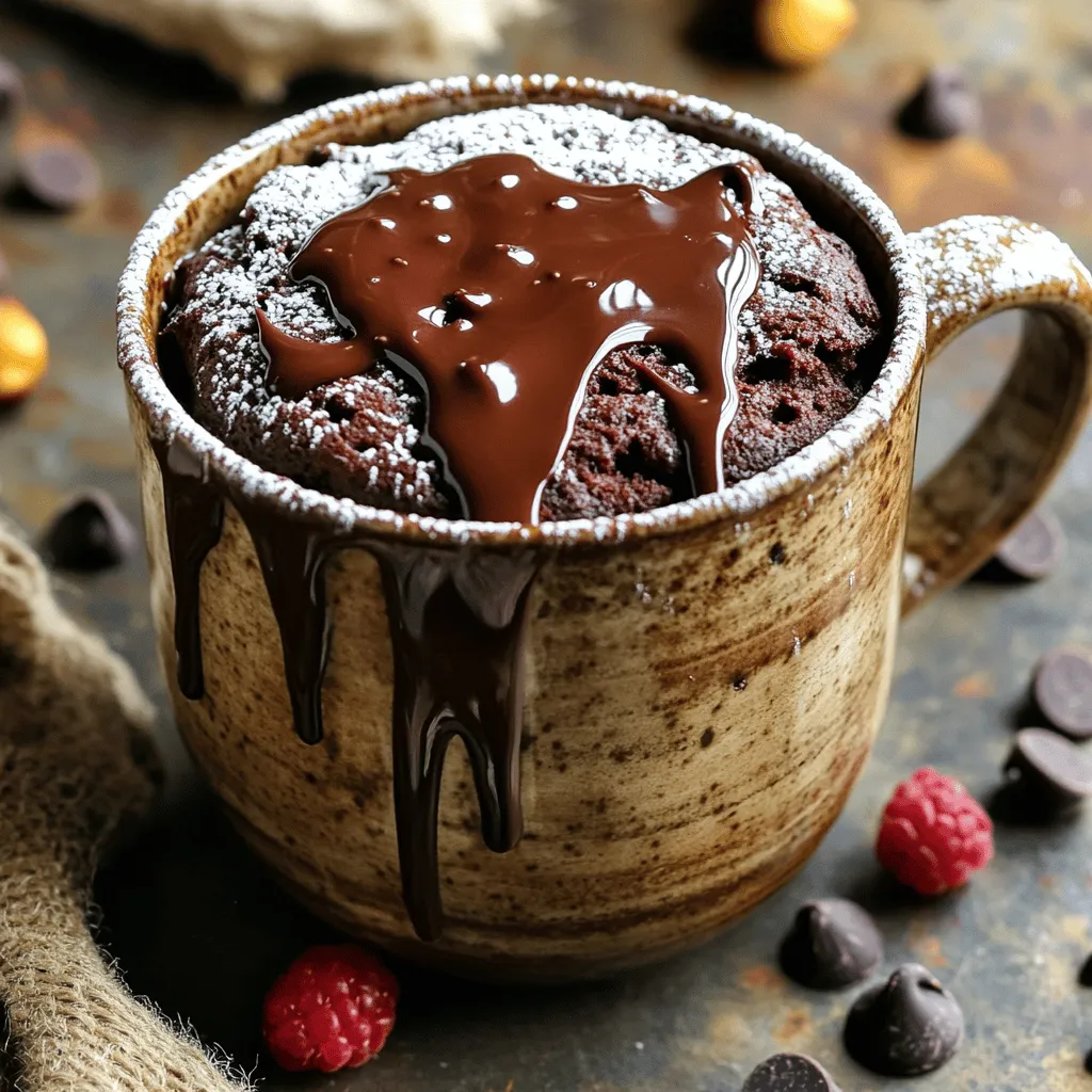 To make your Easy Vegan Chocolate Mug Cake, you need a few simple items. Here’s the full list: - 4 tablespoons all-purpose flour - 2 tablespoons cocoa powder - 4 tablespoons almond milk (or any plant-based milk) - 2 tablespoons maple syrup (or agave nectar) - 1/2 teaspoon baking powder - 1/4 teaspoon vanilla extract - Pinch of salt - Optional: Vegan chocolate chips, nuts, or berries for added texture Each ingredient plays a key role in making your cake delicious and fluffy. If you don't have all-purpose flour, you can use gluten-free flour. Coconut milk works well instead of almond milk. Instead of maple syrup, you can use agave nectar for sweetness. The baking powder helps the cake rise, and the vanilla adds a nice flavor. Feel free to toss in some vegan chocolate chips or chopped nuts for extra crunch. Berries can also brighten the cake with a fresh taste. These options let you customize your mug cake to fit your taste. Whether you prefer a classic chocolate flavor or a fruity twist, you can make it your own! For the complete recipe, check out the [Full Recipe]. 1. Mixing dry ingredients in the mug Start by taking a microwave-safe mug. Add 4 tablespoons of all-purpose flour, 2 tablespoons of cocoa powder, 1/2 teaspoon of baking powder, and a pinch of salt. Mix these dry ingredients well. This step helps break up lumps and blends flavors. 2. Adding wet ingredients and creating the batter Now, add 4 tablespoons of almond milk and 2 tablespoons of maple syrup to the mug. Include 1/4 teaspoon of vanilla extract for extra flavor. Stir the mixture until it becomes smooth. Make sure there are no dry pockets left. If you like, toss in some vegan chocolate chips or nuts at this point. 3. Cooking in the microwave with timing tips Place your mug in the microwave. Cook it on high for about 1 minute and 20 seconds. Keep an eye on it, as cooking times can vary. If needed, adjust the time in increments of 10 seconds. The cake should rise and be set in the center. After cooking, let it cool for a minute. You can enjoy it as is, or top it with vegan whipped cream or dairy-free ice cream. For the full recipe, refer to the earlier section where I listed all the ingredients and steps! - Microwave Cooking Tips: Start with a clean, microwave-safe mug. Mix your dry ingredients well to avoid lumps. When you add the wet ingredients, stir until smooth. Microwave on high for 1 minute and 20 seconds. Check if it’s risen and set, adding time in small increments if needed. - Common Pitfalls to Avoid: Don’t overmix the batter. This can make your cake tough. Also, avoid cooking it too long. Overcooking can lead to a dry cake. Remember, every microwave is different, so adjust cook times carefully. - Recommended Toppings and Enhancements: Once your mug cake is ready, let it cool for a minute. For a treat, add vegan whipped cream or dairy-free ice cream. You can also sprinkle on nuts, berries, or vegan chocolate chips for added flavor. If you want a fancy touch, drizzle melted chocolate on top. For the full recipe, check out the Easy Vegan Chocolate Mug Cake . {{image_2}} You can change your vegan chocolate mug cake to match your taste. Here are some fun ideas: - Flavor variations: Add a burst of mint or a shot of espresso. You can also try orange zest for a fruity twist. Each option gives a new taste. - Alternative sweeteners: If you want less sugar, use stevia or monk fruit. These keep your cake sweet without added calories. Maple syrup is also a great choice for a rich flavor. - Gluten-free options: Substitute all-purpose flour with almond flour or oat flour. These flours make your cake gluten-free and just as tasty. You might need to adjust the liquid a bit when using these. Feel free to experiment with these changes. Each time you bake, you can find a new favorite version of this easy vegan chocolate mug cake. For the full recipe, check the main article. - Refrigerating for freshness: After enjoying your mug cake, let it cool completely. Store any leftovers in an airtight container. Place it in the fridge. This keeps it fresh for later. - Reheating tips for optimal taste: When you want to enjoy your cake again, take it out and place it in the microwave. Heat it for about 15 to 30 seconds. Check if it’s warm enough. If not, add a few more seconds. This helps the cake regain its moist texture. - How long can you store it?: You can store the cake in the fridge for up to three days. If you want to keep it longer, consider freezing it. Wrap it tightly in plastic wrap, then place it in a freezer bag. This way, it can last for up to a month! Can I make this mug cake without a microwave? Yes, you can! You can bake it in an oven. Use a small ramekin and bake at 350°F (175°C) for about 20 minutes. Check it with a toothpick to see if it’s done. What if I don't have almond milk? No problem! You can use any plant-based milk. Soy milk, oat milk, or coconut milk work great. Just choose a milk you like. Can I double the recipe for a larger serving? You can double the recipe, but use a larger mug or bowl. The cooking time may need to be longer. Keep an eye on it while it cooks. Is this recipe nut-free? Yes, it can be nut-free. Just use a non-nut milk like oat or soy milk. Make sure your add-ins, like chocolate chips, are also nut-free. Can I use cocoa powder substitutes? You can try carob powder as a substitute. It gives a different flavor but still tastes good. Adjust the amount based on your taste preference. For the full recipe, check out the complete guide for all steps and tips! This blog post covered everything you need for a tasty vegan chocolate mug cake. We looked at the key ingredients, step-by-step cooking methods, and helpful tips for perfecting your cake. You also learned how to customize flavors and store any leftovers. Try out these ideas, and enjoy your delicious creations. A mug cake is quick, easy, and fun to make! I hope you'll get creative and find your favorite version. Happy baking!