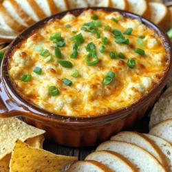 To make Cheesy Buffalo Cauliflower Dip, you will need the following key ingredients: - 1 medium head cauliflower, florets removed - 1 cup shredded cheddar cheese - ½ cup cream cheese, softened - ½ cup Greek yogurt - ½ cup buffalo sauce (adjust to taste) - 2 green onions, finely chopped - 1 teaspoon garlic powder - Salt and pepper to taste - Tortilla chips or bread for serving These ingredients come together to create a creamy, spicy dip that you will love. For a little twist, consider these optional ingredients for customization: - Crumbled blue cheese for a bold flavor - Chopped cooked chicken to add protein - Extra spices like paprika or onion powder for more depth You can find the full recipe at the end of this section. Adjusting these ingredients can make your dip unique and tailored to your taste. Enjoy experimenting! First, let’s prepare the cauliflower. Take your medium head of cauliflower and remove the florets. You want them to be bite-sized. Next, steam the florets for about 5-7 minutes. They should be tender but not mushy. Drain them well and let them cool a little. Now, it’s time to mix the cheese and yogurt base. In a mixing bowl, combine the softened cream cheese, Greek yogurt, and buffalo sauce. Stir until the mixture is smooth and creamy. This is where the magic begins. You can adjust the buffalo sauce for more heat, but start with what the recipe suggests. Next, combine all your ingredients. Add the steamed cauliflower, garlic powder, half of the chopped green onions, and shredded cheddar cheese into the creamy mix. Stir until everything is well mixed. Don’t forget to season with salt and pepper to taste. This step is key for balancing flavors. Now, transfer your mixture to a baking dish. Smooth the top with a spatula. You want it to bake evenly. Place the dish in your preheated oven at 350°F (175°C) and bake for 20-25 minutes. Look for that golden, bubbly top. That’s when it’s perfect! Once it’s out of the oven, let it cool slightly. This dip is best served warm. Garnish with the remaining green onions for a fresh touch. Serve it up with tortilla chips or slices of bread. Enjoy this cheesy buffalo cauliflower dip with every bite! For the complete details, check out the Full Recipe. To make the best Cheesy Buffalo Cauliflower Dip, start with the right cauliflower. Look for a medium head that feels heavy. The florets should be firm and tightly packed. Avoid any with brown spots or soft areas. Fresh cauliflower gives your dip a great taste and texture. Next, let’s talk about spice. Buffalo sauce can be hot, so adjust it to your liking. If you want less heat, use less sauce. Mix in a little at first, then taste. You can always add more! For those who love a kick, try adding extra hot sauce or even a pinch of cayenne. For the cheese, achieving the right consistency is key. You want it creamy but not too runny. Use softened cream cheese and Greek yogurt to create a thick base. Mix them well before adding the cauliflower and cheddar. If your dip seems too thick, add a splash of milk to loosen it up. This makes it easier to scoop with chips or bread. For the complete experience, check out the Full Recipe. You’ll find all the steps and tips you need to wow your guests! {{image_2}} You can make Cheesy Buffalo Cauliflower Dip even better with a few fun twists. Here are some ideas: - Adding proteins to enhance heartiness: Want to make it a meal? Add shredded chicken or cooked bacon. Just mix in the protein before baking. This adds great flavor and makes the dip more filling. - Alternative cheeses to experiment with: You don’t have to stick with cheddar. Try mozzarella for a milder taste. Or, use pepper jack for a spicy kick. Mixing different cheeses can create a rich, creamy texture that everyone will love. - Vegan options for a dairy-free version: You can easily make this dip vegan. Swap cream cheese and Greek yogurt with cashew cream or coconut yogurt. Use vegan cheese instead of cheddar. With a few changes, you can enjoy all the flavor without dairy. These variations keep the dip fresh and exciting. Check out the [Full Recipe] for the base that you can customize! To keep your leftover Cheesy Buffalo Cauliflower Dip fresh, I recommend storing it in an airtight container. Place it in the fridge right after it cools down. It will stay good for about 3 to 4 days. Make sure to cover it well to avoid drying out. If you want to keep it longer, freezing is a great option. Just put the dip in a freezer-safe container. You can also use a freezer bag, removing as much air as possible. It will last for up to 3 months in the freezer. When you’re ready to enjoy it again, thaw it overnight in the fridge before reheating. For reheating, I suggest using the oven. Preheat it to 350°F (175°C). Place the dip in an oven-safe dish, cover with foil, and heat for about 20 minutes. This method helps keep the dip creamy and maintains its flavors. You can also microwave it, but be careful not to overheat, which can change the texture. Stir it halfway through to heat evenly. Using these storage tips will help you enjoy every bite of your Cheesy Buffalo Cauliflower Dip! For the complete recipe, refer to the [Full Recipe]. Yes, you can prepare this dip a day in advance. Just follow the recipe steps, but don’t bake it yet. Store the mixture in the fridge. When you’re ready to serve, bake it as directed. This makes it easy for parties! I love serving this dip with tortilla chips or sliced baguette. Fresh veggie sticks like celery or carrots also work great. They add a nice crunch and balance the creamy dip. Feel free to get creative with your dippers! The spice level depends on the buffalo sauce you use. If you like it hot, add more sauce. If you prefer it milder, use less. You can also mix in some cream cheese to tone down the heat. Taste as you go to find your perfect balance. Absolutely! To use a slow cooker, combine all ingredients in the pot. Cook on low for about 2 hours, stirring occasionally. This method gives the dip a nice, creamy texture and allows flavors to blend beautifully. Yes, frozen cauliflower works well too! Just thaw and drain it before mixing. The cooking time may vary, so keep an eye on it to ensure it’s tender and tasty. Using frozen can save time and still give great flavor. Cheesy Buffalo Cauliflower Dip is a fun and tasty dish. We covered the key ingredients, preparation steps, and tips to enhance your dip. I shared variations to suit different tastes and storage methods to keep it fresh. Remember, you can adjust spice levels and experiment with different cheeses. This dip is versatile and perfect for gatherings. Enjoy creating your own version and share it with friends!