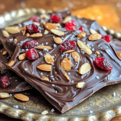 For this tasty treat, you need just a few key items. Here’s what to gather: - 1 cup dark chocolate chips (at least 70% cocoa) - 1/2 cup almond butter (smooth or crunchy, depending on preference) - 1/4 cup sliced almonds - 1 teaspoon vanilla extract - Sea salt, for sprinkling These main ingredients create the rich taste and texture of the bark. The dark chocolate gives a deep flavor, while the almond butter adds creaminess. You will love the crunch from the sliced almonds. You can add some fun extras to make your bark even better. Consider trying: - 1/4 cup dried cranberries or cherries for a sweet-tart taste - A sprinkle of cinnamon for warmth - A few pinches of chili powder for a spicy kick These optional add-ins let you play with flavors. They can make each bite unique and exciting. To make this bark, you’ll need a few simple tools: - A baking sheet - Parchment paper - A microwave-safe bowl - A spatula and a skewer or knife These tools help you melt the chocolate and mix the almond butter. The parchment paper makes cleanup easy and helps you lift the bark out later. For the best results, make sure everything is ready before you start. Check out the Full Recipe for more details on the process. First, gather all your ingredients. You will need: - 1 cup dark chocolate chips (at least 70% cocoa) - 1/2 cup almond butter (smooth or crunchy) - 1/4 cup sliced almonds - 1/4 cup dried cranberries or cherries (optional) - Sea salt, for sprinkling - 1 teaspoon vanilla extract Next, line a baking sheet with parchment paper. Leave some paper hanging over the sides. This helps you lift the bark out later. Now, melt your dark chocolate chips. Use a microwave-safe bowl. Heat them in 30-second bursts. Stir between each burst until the chocolate is smooth. Once melted, mix in the vanilla extract to enhance the flavor. Pour the melted chocolate onto the lined baking sheet. Use a spatula to spread it into a layer about 1/4-inch thick. Take spoonfuls of almond butter and drop them onto the chocolate layer. Use a skewer or knife to swirl the almond butter into the chocolate. This creates a lovely marbled look. Sprinkle the sliced almonds on top. If you want a sweet and tart kick, add dried cranberries or cherries. Finally, sprinkle a bit of sea salt over the whole bark. This step adds a nice contrast to the sweetness. Place the baking sheet in the refrigerator. Let it chill for about 1-2 hours. The chocolate should harden completely. Once set, grab the edges of the parchment paper. Lift the bark out of the baking sheet. Break it into large pieces or cut smaller squares, depending on your preference. For a great presentation, serve the bark on a pretty platter or in small cups. Dust with a little extra sea salt for flair. Enjoy this tasty treat as a snack or dessert! To melt chocolate, you need patience. Use a microwave-safe bowl. Heat the dark chocolate chips in short bursts. Start with 30 seconds. Stir well between each burst. This helps avoid burning. Once smooth, the chocolate is ready. If you prefer, you can also use a double boiler. Just heat water in a pot, then place a bowl on top. The steam will melt the chocolate gently. Swirling almond butter into the chocolate is fun! After pouring the melted chocolate, drop spoonfuls of almond butter on top. Use a skewer or a knife to create swirls. Move gently to keep the design nice. Don’t mix too much; you want the marbled look. This adds both taste and beauty to your bark. You can boost flavor easily! Adding sea salt on top gives a nice contrast. It can make the sweet chocolate pop. Try mixing in dried cranberries or cherries for a fruity touch. They add a bit of tartness and color. Experiment with spices like cinnamon or a dash of espresso. These small changes can make the bark even more special. For the full recipe, make sure to check the details! {{image_2}} You can swap almond butter for other nut butters. Peanut butter gives a strong flavor. Cashew butter adds a sweet, creamy touch. Sunflower seed butter is a great choice for nut-free needs. Each nut butter changes the bark's taste and texture. If you want a sweeter bark, use milk chocolate instead of dark. You can also add more dried fruit. Try using honey or maple syrup for extra sweetness. Just remember, these changes can also change the texture. Get creative with seasonal flavors! For fall, add pumpkin spice or dried apples. In winter, try peppermint extract or crushed candy canes. Fresh berries in summer can bring a burst of flavor. These additions keep the bark fresh and fun. Using these variations, you can make your Chocolate Almond Butter Bark unique and enjoyable. Check the Full Recipe for the basic version to start from! To keep your Chocolate Almond Butter Bark fresh, store it in an airtight container. Place parchment paper between layers if you stack pieces. This prevents them from sticking together. Store the container in a cool, dry place, away from sunlight. When stored correctly, this bark lasts about two weeks. However, it will taste best in the first week. The chocolate can lose its shine and flavor after that. If you notice any changes in smell or texture, it’s best to toss it. You can freeze Chocolate Almond Butter Bark for up to three months. Wrap each piece in plastic wrap, then place them in a freezer-safe bag. When you want to enjoy it, take it out and let it thaw in the fridge. Avoid thawing at room temperature to keep the texture nice. For the full recipe, check the earlier section. Yes, you can use milk chocolate. It will make the bark sweeter and creamier. However, it may not have the same rich flavor as dark chocolate. If you like a sweeter treat, milk chocolate works just fine. This recipe is already gluten-free! The ingredients do not contain gluten. Just make sure your chocolate chips and almond butter are marked gluten-free. This way, you can enjoy the bark without worry. To cut the bark, first let it cool completely. Then, use a sharp knife to score it. You can also break it into pieces with your hands for a rustic look. If you want neat squares, cut it while it’s slightly soft. Yes! You can use any nuts you like. Walnuts, pecans, or cashews all work well. Just chop them up and sprinkle them on top of the chocolate. You can store it for up to two weeks. Keep it in an airtight container at room temperature. If it’s warm, you may want to refrigerate it to keep it fresh. The bark pairs well with hot drinks like coffee or tea. You can also enjoy it with yogurt or as a topping on ice cream. It adds a nice crunch and flavor. Absolutely! Peanut butter or cashew butter can be used instead of almond butter. Each nut butter will give the bark a unique taste. Choose what you love best. To make it healthier, you can reduce the amount of chocolate. Use less chocolate or add more nuts and dried fruit. This adds flavor and nutrients without extra sugar. Microwaving chocolate works well. Heat it in short bursts, stirring often. This prevents it from burning. You can also use a double boiler on the stove for even melting. Yes! Adding spices can enhance the flavor. Cinnamon or sea salt can add a nice touch. Just sprinkle a little on top before it sets for a tasty twist. Yes! Kids can help with mixing and adding toppings. It’s a fun kitchen project. Plus, they will love the sweet taste of the bark. You can find the full recipe above and explore even more ways to enjoy this tasty treat! You now have all the details to make delicious chocolate almond butter bark. We covered the main and optional ingredients, preparation steps, and cooking methods. I shared tips for melting chocolate and adding flavors. You can adjust sweetness and even use different nuts. Lastly, proper storage will keep your bark fresh longer. Enjoy experimenting with this treat. With these steps, you can create your own tasty version. Dive in and have fun!
