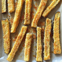 - 1 large eggplant - 1 cup breadcrumbs (preferably panko) - ½ cup grated Parmesan cheese (optional) - 1 teaspoon garlic powder - 1 teaspoon onion powder - 1 teaspoon smoked paprika - Salt and pepper to taste - Cooking spray or olive oil for drizzling When making crispy baked eggplant fries, the main ingredients are key. First, you need one large eggplant. This vegetable gives a great texture and flavor. Then, gather one cup of breadcrumbs. I prefer panko because it makes the fries extra crispy. If you want a cheesy taste, grab half a cup of grated Parmesan cheese. Next, we have the seasonings. One teaspoon of garlic powder adds a nice kick. One teaspoon of onion powder gives it depth. Smoked paprika, also one teaspoon, adds smoky flavor. Don't forget salt and pepper to taste. These will elevate your fries. Lastly, for cooking, you will need cooking spray or olive oil. This helps the fries crisp up nicely in the oven. For the Full Recipe, please refer to the main article. - Step 1: Preheat the oven and prepare the baking sheet Preheat your oven to 425°F (220°C). Line a baking sheet with parchment paper. This helps with easy cleanup and prevents sticking. - Step 2: Cut the eggplant into fry-shaped strips Take the large eggplant and wash it well. Cut off the ends. Slice it into long strips, about 1/4 inch wide. Aim for uniform shapes so they cook evenly. - Step 3: Whisk eggs in a bowl In a small bowl, crack the two large eggs. Whisk them until they are smooth and well mixed. This will help the breadcrumbs stick to the eggplant. - Step 4: Mix breadcrumbs and seasonings In another bowl, combine the breadcrumbs, Parmesan cheese, garlic powder, onion powder, smoked paprika, salt, and pepper. Stir well to mix all the flavors together. This mixture gives your fries a tasty crunch. - Step 5: Coat the eggplant strips Dip each eggplant strip into the beaten eggs. Let any extra egg drip off. Then, roll the strip in the breadcrumb mixture. Make sure each fry is covered well. - Step 6: Arrange on baking sheet and bake Place the coated eggplant fries on your prepared baking sheet in a single layer. Ensure they do not touch. Lightly spray or drizzle them with cooking spray or olive oil. This helps them crisp up in the oven. Bake for 20-25 minutes, flipping halfway through. Look for a golden brown color for the best results. For the full recipe, check the previous section. Enjoy your crispy baked eggplant fries! To make your eggplant fries nice and crispy, use panko breadcrumbs. Panko is lighter and crunchier than regular breadcrumbs. It gives that perfect texture we all love. Don’t skip the cooking spray or oil. A light mist helps the fries brown, making them even crispier. Salting the eggplant is key. Salt draws out moisture and bitterness. Cut the eggplant, then sprinkle salt on the pieces. Let them sit for 30 minutes. Rinse and pat dry. This step is important. Avoid salting for too long; it can make the eggplant too salty. Eggplant can be bitter. To avoid this, always select fresh ones. Look for smooth skin and a firm feel. Old eggplants tend to be more bitter. Choose wisely for the best taste. For dipping sauces, marinara is classic. It’s tangy and pairs well. Tzatziki offers a cool contrast. For spice lovers, try a spicy aioli. These flavors enhance your eggplant fries. You can also serve them alongside a fresh salad or grilled meats. They make a great side dish too. Explore the [Full Recipe] for detailed steps on making these delightful snacks! {{image_2}} You can change the taste of your eggplant fries easily. Try adding different spices or herbs. For a kick, I love using chili powder or Italian seasoning. You can also switch up the cheese. If you want a vegan option, use nutritional yeast instead of Parmesan. It adds a nice cheesy flavor without dairy. Eggplant fries are great, but other veggies work too. Zucchini fries are a fun swap. They cook fast and taste great. Sweet potatoes can add a sweet twist. When using these, adjust your cooking time. Zucchini fries may need 15-20 minutes, while sweet potatoes may take longer, about 25-30 minutes. Want to make these fries even healthier? You can lower carbs by using almond flour instead of breadcrumbs. This option is great for gluten-free diets. If you prefer breadcrumbs, look for gluten-free ones at the store. This way, everyone can enjoy your crispy baked eggplant fries! For the full recipe, be sure to check the main sections above. To keep your eggplant fries fresh, place them in an airtight container. Make sure they cool down first. This helps keep the moisture out. Store them in the fridge for up to three days. When you are ready to eat them, reheat the fries in the oven. This keeps them crispy. Set your oven to 400°F (200°C) for about 10 minutes. This way, they regain their crunch. You can freeze eggplant fries before or after baking. If freezing before, coat them as you would for baking but do not bake. Lay them flat on a baking sheet and freeze until solid. Then transfer to a freezer bag. If freezing after baking, let them cool completely before placing them in a container. To thaw, leave them in the fridge overnight. You can bake them directly from frozen, but add a few extra minutes to the cooking time. Refrigerated eggplant fries last about three days. If you freeze them, they can last up to two months. Check for signs of spoilage before eating. If the fries smell off or have a slimy texture, it’s best to toss them. Keeping track of how long they’ve been stored helps ensure you enjoy them at their best. For the full recipe, check the earlier section. To avoid soggy fries, salt the eggplant first. Slice the eggplant and sprinkle salt on both sides. Let it sit for about 30 minutes. This draws out moisture. Rinse the slices and pat them dry. This step helps create a crisp texture during baking. Yes! This recipe works well with zucchini, sweet potatoes, and carrots. Just cut them into fry shapes like the eggplant. Adjust baking times based on the vegetable’s thickness. For example, sweet potatoes may need a bit longer. To reheat, use an oven or air fryer. Preheat your oven to 375°F (190°C). Place the fries on a baking sheet and bake for about 10 minutes. This keeps them crispy. Microwaving is less effective, as it can make them soggy. Yes, baked eggplant fries are healthier than regular fries. They use less oil and have fewer calories. Eggplant is low in carbs and high in fiber. This makes them a great snack choice for many diets. Bake eggplant fries at 425°F (220°C) for 20-25 minutes. Flip them halfway through for even cooking. Look for a golden brown color and crisp texture. This timing creates the perfect crispy snack. For the full recipe, check out the details above. You can create tasty eggplant fries using simple steps and ingredients. We covered how to prepare, season, and bake eggplant for a crispy finish. You learned to enhance flavors and customize the recipe with other veggies. Storing leftovers and freezing options can help keep your fries fresh. Enjoy trying out these ideas in your kitchen. Get creative, adapt as you wish, and share your delicious results!
