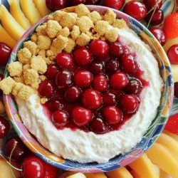 - 8 oz cream cheese, softened - 1/2 cup powdered sugar - 1 teaspoon vanilla extract - 1 cup sour cream - 1 cup cherry pie filling - 1/4 cup crushed graham crackers - Fresh cherries for garnish - Assorted dippers (graham crackers, fruit slices, or pretzels) When I create my cherry cheesecake dip, I focus on freshness and flavor. You need five essential ingredients to make a base that is creamy and sweet. Start with 8 oz of softened cream cheese. This gives the dip a rich texture. Next, add 1/2 cup of powdered sugar for sweetness. It blends smoothly with the cream cheese. Then, include 1 teaspoon of vanilla extract for that warm, comforting flavor. Sour cream is key here. You need 1 cup to balance the sweetness and add tang. Finally, the cherry pie filling is the star of the show. Use 1 cup to get that vibrant color and fruity taste. You can also add a few optional ingredients for extra flair. Crushed graham crackers add a nice crunch. About 1/4 cup works well. Fresh cherries make a lovely garnish, giving your dip a fresh look. Lastly, think about dippers. Graham crackers, fruit slices, or pretzels pair perfectly with this dip. This recipe is easy and fun. Check out the Full Recipe for all the steps to make it! 1. First, take an 8 oz block of softened cream cheese. 2. In a mixing bowl, beat the cream cheese until smooth and creamy. 3. Next, gradually add 1/2 cup of powdered sugar. Mix well until it is fully blended. 4. Now, incorporate 1 teaspoon of vanilla extract and 1 cup of sour cream. Beat until the dip is light and fluffy. 1. Gently fold in half of the cherry pie filling. Save the rest for later. 2. Transfer the mixture to a serving dish. Smooth the top with a spatula. 1. Spoon the remaining cherry pie filling over the dip. This creates a beautiful layer on top. 2. Sprinkle 1/4 cup of crushed graham crackers on top. This adds a nice crunch. 3. Chill the dip in the refrigerator for about 30 minutes. This helps the flavors meld. 4. Serve with assorted dippers like graham crackers, fruit slices, or pretzels. Enjoy this fun and tasty dessert! For the full recipe, please refer to the Cherry Cheesecake Dip section above. You can prepare cherry cheesecake dip ahead of time. This makes it easy for parties or gatherings. Mix the dip and store it in the fridge. Cover it tightly with plastic wrap. This keeps it fresh and tasty. You can make it up to two days before you plan to serve it. When you are ready to serve, just add the cherry topping. Chill the dip for at least 30 minutes. This helps the flavors blend well. If you need to store it, place it in an airtight container. This keeps it from drying out or absorbing other smells in the fridge. Choosing the right dippers is key. I love using graham crackers. They add a nice crunch. Fresh fruit slices, like apples or strawberries, are also great. For a salty twist, try pretzels. They balance the sweetness of the dip. For a stunning display, serve the dip in a colorful bowl. The bright cherries will pop against the bowl. Arrange your dippers around the dip. This makes it easy for guests to grab a bite. You can even add fresh cherries on top for a splash of color. Enjoy the fun and tasty experience! {{image_2}} You can easily change the flavor of your cherry cheesecake dip. One fun idea is to add chocolate chips or cocoa powder. This gives a rich, chocolate twist that many people love. You can mix in a half-cup of chocolate chips right before you fold in the cherry pie filling. The chocolate adds depth and a sweet contrast to the tart cherries. You can also switch up the fruit toppings. While cherries are delicious, you can use strawberries, blueberries, or even raspberries. Each fruit adds its unique flavor. If you want to use fresh fruit, just chop it up and sprinkle it on top before serving. If you want a lighter version, try using low-fat cream cheese or yogurt. These swaps keep the dip creamy but reduce the calories. You can replace the cream cheese with 8 oz of low-fat cream cheese and use 1 cup of plain yogurt instead of sour cream. This change keeps the dip tasty and a bit healthier. Using fresh fruit instead of cherry pie filling is another great option. Simply blend fresh cherries with a little sugar to taste. This will keep the dip fresh and fruity. You can also add in some lemon juice for a zesty kick. This gives a bright flavor while keeping your dessert light. To keep your cherry cheesecake dip fresh, store it in an airtight container. Glass or plastic containers with tight lids work best. Place a piece of plastic wrap over the dip before sealing. This helps prevent it from drying out. If you have extra toppings, like cherry pie filling or crushed graham crackers, store those separately. In the fridge, the dip stays fresh for about three days. Always check for changes in smell or texture before eating. If you want to keep it longer, freezing is an option. Freeze the dip in a safe container. It can last up to two months in the freezer. When you're ready to eat it, move the dip to the fridge to thaw overnight. Avoid refreezing after thawing. This dip is best enjoyed fresh, so try to make just what you need. For the full recipe, check out the earlier sections. Can I use whipped cream instead of sour cream? Yes, you can use whipped cream. It will change the flavor and texture a bit. Whipped cream gives a lighter dip. It still tastes good, but it won’t be as rich. How long can I leave the dip at room temperature? I suggest not leaving the dip out for more than two hours. After that, bacteria can grow. To keep it safe, store it in the fridge when not serving. What can I substitute for cherries if unavailable? If you can’t find cherries, try other fruits like blueberries or strawberries. You can even use fruit preserves. Each option will give a unique taste to the dip. Can I make a vegan version of cherry cheesecake dip? Yes, you can! Use vegan cream cheese and coconut yogurt instead of sour cream. This way, you can enjoy the dip without dairy. How do I adjust the sweetness level of the dip? To adjust sweetness, add more or less powdered sugar. Start with a small amount and taste. You can always add more if needed. What is the best way to prepare the dip for a party? To prepare for a party, make the dip ahead of time. Chill it for a few hours before serving. Arrange dippers nicely around the bowl for a fun display. For the full recipe, check the main section. This cherry cheesecake dip combines smooth cream cheese, sweet cherries, and easy steps. You now know the essential ingredients and how to prepare it. With tips for serving and storage, you can enjoy this treat anytime. Experiment with flavors or healthier options to match your taste. This dip is fun to make and perfect for sharing with friends and family. Enjoy every bite and impress your guests with this simple dessert.