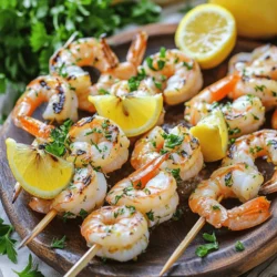 When you want to make Lemon Herb Grilled Shrimp Skewers, you need the right ingredients. Here’s what you will need: - Shrimp and Marinade Components - 1 pound large shrimp, peeled and deveined - 3 tablespoons olive oil - 2 tablespoons fresh lemon juice - 1 tablespoon lemon zest - 3 cloves garlic, minced - 1 teaspoon dried oregano - 1 teaspoon dried thyme - 1 teaspoon smoked paprika - Salt and pepper to taste - Optional Garnishes - Fresh parsley, chopped (for garnish) - Lemon wedges (for serving) - Equipment Needed - Skewers (wooden or metal) Using fresh shrimp makes a big difference in taste. I prefer large shrimp, as they hold up well on the grill. The marinade packs a punch with olive oil, lemon juice, and fresh garlic. This combo gives the shrimp a bright, tasty flavor. If you choose wooden skewers, soak them in water for about 30 minutes. This prevents them from burning and keeps your shrimp juicy. For garnishes, fresh parsley adds a nice touch. Lemon wedges are great for squeezing on top, adding extra brightness to each bite. You can find the full recipe with detailed steps to make these delicious skewers. Enjoy cooking! - Soaking Skewers: If you use wooden skewers, soak them in water for 30 minutes. This stops them from burning on the grill. Metal skewers do not need this step. - Whisking the Marinade: In a bowl, mix 3 tablespoons of olive oil, 2 tablespoons of fresh lemon juice, and 1 tablespoon of lemon zest. Add 3 cloves of minced garlic, 1 teaspoon of dried oregano, 1 teaspoon of dried thyme, and 1 teaspoon of smoked paprika. Season with salt and pepper to taste. Whisk until well blended. - Marinating the Shrimp: Add 1 pound of shrimp to the marinade. Toss the shrimp until they are well coated. Let them sit for 15 to 20 minutes. This step boosts the flavor. - Preheating the Grill: Heat your grill to medium-high. This allows for a nice sear on the shrimp. - Skewering the Shrimp: Thread the marinated shrimp onto the soaked skewers. Make sure the shrimp are snug but not crowded. This helps them cook evenly. - Cooking Time per Side: Grill the skewers for 2 to 3 minutes on each side. Shrimp are done when they turn pink and opaque. Avoid overcooking them, as this can make them tough. - Garnishing Ideas: After grilling, let the skewers rest for a minute. Garnish with chopped fresh parsley. This adds a vibrant touch. - Accompaniments: Serve the skewers with lemon wedges on the side. They add a fresh burst of flavor. Enjoy your meal with a side of grilled veggies or a crisp salad for a complete dish. For the full recipe, check out the details above. Adjusting the Flavor Profile To make your shrimp skewers shine, tweak the marinade. You can add more lemon juice for zest. If you want heat, mix in some red pepper flakes. For a sweet touch, try a bit of honey. Each change can make a big difference. Marination Timing Time is key for flavor. I suggest marinating your shrimp for 15-20 minutes. This lets the shrimp soak up all the tasty goodness. If you marinate too long, the shrimp can get mushy. So, keep an eye on the clock. Keeping Shrimp Tender To keep shrimp tender, avoid high heat for too long. The right marinade also helps. Use olive oil, as it coats and protects the shrimp. This way, they stay juicy and full of flavor. Temperature Control Grill the shrimp at medium-high heat. This gives you a nice char without burning. If the grill is too hot, the shrimp can cook too fast. This can lead to dry shrimp. Aim for about 400°F to 450°F. Avoiding Overcooking Shrimp cook quickly, usually in just 2-3 minutes per side. Watch them closely. When they turn pink and opaque, they are done. If you leave them too long, they will become tough. Optimal Skewer Arrangement When threading shrimp on skewers, don’t overcrowd them. Leave a little space between each shrimp. This allows heat to circulate. It helps them cook evenly and get that nice grilled flavor. For the full recipe, check the section above. Happy grilling! {{image_2}} Using Different Seafood You can swap shrimp for other seafood. Try scallops or firm fish like salmon. These options also soak up flavors well. Adjust cooking times to match the seafood's thickness. For scallops, grill for about 2-3 minutes per side. For fish, check that it flakes easily with a fork. Marinade Flavor Variations Want to change up the taste? You can add different herbs or spices. Swap oregano for basil or dill. Use lime juice instead of lemon for a zesty twist. A bit of honey can add a nice sweetness. Experiment with your favorite flavors to find the perfect blend. Oven-Broiled Shrimp If you don’t have a grill, broiling works well. Preheat your oven's broiler. Place shrimp skewers on a pan lined with foil. Broil for about 2-3 minutes per side. Keep an eye on them to avoid burning. They will still have that delicious charred flavor. Skillet Cooking You can also cook shrimp in a skillet. Heat some olive oil in a pan over medium heat. Add the shrimp skewers and cook for about 3-4 minutes on each side. This method gives a nice sear while keeping shrimp juicy. Don’t forget to add any leftover marinade for extra flavor. Air Fryer Options Air fryers are great for a quick cook. Preheat your air fryer to 400°F. Place the shrimp skewers in a single layer. Cook for about 5-6 minutes, flipping halfway. This method keeps the shrimp tender and gives a slight crispiness. It's a healthy choice, too! For the full recipe, you can check out the detailed instructions above. After you enjoy your Lemon Herb Grilled Shrimp Skewers, store any leftovers safely. - Refrigeration Guidelines: Place the shrimp in an airtight container. They will stay fresh for up to three days in the fridge. Make sure to cool them to room temperature before sealing the container. This helps keep them from getting soggy. - Freezing Instructions: If you want to keep them longer, freeze your shrimp. Use a freezer-safe bag or container. Remove as much air as possible to prevent freezer burn. They can last about three months in the freezer. When you’re ready to eat them, thaw them in the fridge overnight. Reheating shrimp can be tricky. You want to keep them tasty and tender. - Best Techniques for Leftovers: For best results, reheat shrimp in a skillet over medium heat. Add a splash of olive oil or a little butter. This helps keep the shrimp juicy. Heat them for about 2-3 minutes, flipping halfway. You can also use a microwave, but be careful. Heat in short bursts of 20 seconds to avoid overcooking. - Maintaining Flavor and Texture: To keep the flavor, consider adding a bit of lemon juice or a dash of your marinade while reheating. This brings back that fresh taste. Avoid boiling or steaming; these methods can make the shrimp rubbery. Try these tips for storing and reheating your Lemon Herb Grilled Shrimp Skewers. Enjoy every bite! For the complete recipe, check the Full Recipe section. You should marinate shrimp for about 15 to 20 minutes. This time allows the shrimp to soak in the flavors. If you marinate too long, the shrimp may become mushy from the acid in the lemon juice. Yes, you can use frozen shrimp. Just make sure to thaw them completely before marinating. Thaw shrimp overnight in the fridge or place them in a bowl of cold water for about 30 minutes. This helps maintain their texture and flavor. Great sides include grilled vegetables, a fresh salad, or rice. Grilled zucchini, bell peppers, or mixed greens pair well with the shrimp's bright flavor. You can also serve a light couscous salad for a nice touch. Shrimp are cooked when they turn pink and opaque. They should curl into a C shape. Avoid overcooking, as shrimp can become tough. Keep an eye on them while grilling to get that perfect texture. Yes, you can prepare the marinade and marinate the shrimp ahead of time. Store the marinated shrimp in the fridge for up to 2 hours before grilling. This makes it easier to enjoy a delicious meal with less last-minute work. For the full recipe, see the recipe card above. In this blog post, I covered all you need for grilling shrimp skewers. We discussed ingredients, preparation steps, grilling techniques, and more. I provided tips for perfect flavor and texture. This guide allows you to experiment with variations and methods too. With simple instructions, you can make your shrimp dishes shine. Now, enjoy grilling, serve with exciting sides, and impress your friends. Happy cooking!