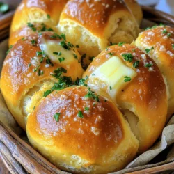 - 3 cups all-purpose flour - 1 packet (2 ¼ tsp) active dry yeast - 1 tablespoon sugar - 1 teaspoon salt - 1 cup warm water (110°F) - 3 tablespoons unsalted butter, melted - 4 cloves garlic, minced - ½ cup grated Parmesan cheese - 2 tablespoons fresh parsley, chopped - 1 teaspoon Italian seasoning - Optional: Extra melted butter for brushing I recommend measuring the flour by spooning it into a cup. This method helps avoid packing. For the warm water, use a thermometer to check the temperature. It should feel warm but not hot. Accurate measurements ensure that your rolls rise well and taste great. - Choose fresh garlic for a strong flavor. Look for firm cloves with no green sprouts. - Use high-quality Parmesan cheese. Grating it fresh gives better taste than pre-grated options. - For the best rolls, use unbleached all-purpose flour. It has a better texture and flavor. - Fresh parsley adds a burst of color and taste. If dry is all you have, use less since it's more potent. - Check your yeast's expiration date. Fresh yeast helps your rolls rise nicely. These small details will help your Garlic Parmesan Pull Apart Rolls shine. For the complete recipe, check the [Full Recipe]. To start, you need to prepare the yeast. In a small bowl, mix warm water, sugar, and yeast. Stir gently. Let this sit for 5 to 10 minutes. You will see bubbles form on top. This means the yeast is alive and ready to use. Next, grab a large mixing bowl. Whisk together the flour and salt. Make a well in the center. Pour in your yeast mixture and the melted butter. Mix until a dough forms. Then, knead the dough on a floured surface for 5 to 7 minutes. It should feel smooth and elastic. Now, place the dough in a greased bowl. Cover it with a clean cloth. Let it rise in a warm place. This should take about 1 hour or until it doubles in size. Once the dough has risen, punch it down. Divide it into small balls, about 1 inch each. In another bowl, mix together minced garlic, grated Parmesan cheese, chopped parsley, and Italian seasoning. Dip each dough ball into this garlic-Parmesan mix. Arrange them close together in a greased baking dish. If you like, brush extra melted butter on top. Cover the dish with a cloth. Let it rise again for 20 to 30 minutes. Preheat your oven to 375°F (190°C). Bake the rolls for 25 to 30 minutes. They should turn golden brown on top. Allow them to cool slightly before you pull them apart and serve. For a full recipe, check the details above. To get the best dough, you want it soft but not sticky. Start by adding flour slowly while mixing. Knead the dough for 5 to 7 minutes. This helps develop gluten, which gives the rolls their lovely structure. If your dough feels too wet, sprinkle in more flour, little by little. The right texture is key to fluffy rolls. Rising is crucial for light rolls. After kneading, put the dough in a warm area. Cover it with a clean cloth to keep moisture in. I like to use my oven with just the light on, so it stays warm. Let it rise until it doubles in size, about one hour. This step allows the yeast to work its magic, creating air pockets. Serve the rolls warm for the best taste. You can place them in a rustic basket for a nice touch. Garnish with fresh parsley for color and flavor. These rolls pair well with soups or salads. You can also serve them as a snack with extra melted butter. Everyone will love pulling apart these tasty bites! For the complete recipe, check out the Full Recipe. {{image_2}} You can easily change the taste of your Garlic Parmesan Pull Apart Rolls. Here are some fun ideas: - Cheese: Add mozzarella or cheddar for a cheesy twist. - Herbs: Mix in rosemary, thyme, or basil for extra flavor. - Spices: A pinch of red pepper flakes adds a spicy kick. - Vegetables: Try chopped spinach or sun-dried tomatoes for freshness. Making these rolls gluten-free is simple. Use a 1-to-1 gluten-free flour blend. Look for one that has xantham gum. This will help the rolls hold together well. Follow the same instructions as in the Full Recipe. Just be sure to check the yeast is also gluten-free. These rolls are already vegetarian, but you can make them even better. Here are a few ideas: - Nuts: Add chopped walnuts or pine nuts for crunch. - Seeds: Sprinkle sesame or poppy seeds on top for extra flavor. - Plant-Based Cheese: Use vegan cheese instead of Parmesan for a dairy-free option. These simple changes will make your Garlic Parmesan Pull Apart Rolls unique and fun for everyone. Enjoy experimenting! After enjoying your garlic Parmesan pull apart rolls, you may have some left. To store them, let the rolls cool completely. Place them in an airtight container. You can also wrap them tightly in plastic wrap. This keeps them fresh. They stay good for about 2-3 days at room temperature. If you want them to last longer, refrigerate them. Just be aware that refrigeration can change their texture. When it's time to eat those leftover rolls, reheating is key. Preheat your oven to 350°F (175°C). Place the rolls on a baking sheet. Cover them with aluminum foil to prevent drying out. Heat them for about 10-15 minutes. You can also microwave them for a quick option. Just heat for 15-20 seconds each roll. If you like a crispy crust, use the oven. Freezing your garlic Parmesan pull apart rolls is a great way to save them. After they cool completely, wrap each roll in plastic wrap. Then, place them in a freezer bag. Squeeze out as much air as possible before sealing. They can stay in the freezer for up to 3 months. When you want to eat them, thaw rolls overnight in the fridge. Reheat them in the oven for the best results. Enjoy the same great taste as fresh! For the full recipe, refer to the earlier section. To make the rolls fluffier, use warm water. It should be about 110°F. This helps activate the yeast. Let the dough rise in a warm place. If the area is too cool, the rolls may not rise well. Knead the dough until it's smooth and elastic. This helps create air pockets. You can also try adding an extra tablespoon of sugar. Sugar feeds the yeast and helps it grow. Yes, you can use whole wheat flour. It will change the texture and flavor. Whole wheat flour makes the rolls denser. If you want a lighter roll, mix half whole wheat and half all-purpose flour. This gives you some health benefits while keeping a light texture. Remember, you may need to adjust the water. Whole wheat flour absorbs more water than all-purpose flour. To check if the rolls are fully baked, look at their color. They should be golden brown on top. You can also tap the bottom of a roll. If it sounds hollow, it is done. Another way is to use a food thermometer. The center should reach 190°F. If you follow the baking time closely, they should come out just right. Enjoy these rolls fresh from the oven for the best taste. For the full recipe, check the link. We covered the key steps for making perfect rolls, from choosing ingredients to final touches. You can craft soft, fluffy rolls using simple methods and tips. Remember to experiment with flavors and storage options for freshness. Whether you want gluten-free or vegetarian versions, there’s a path for you. Enjoy your baking! With practice, you’ll impress everyone with your homemade rolls.