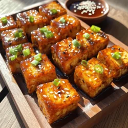 - 1 block (14 oz) firm tofu - 3 tablespoons honey or agave syrup - 3 tablespoons soy sauce - 2 tablespoons rice vinegar - 4 cloves garlic, minced - 1 tablespoon fresh ginger, grated - 1 tablespoon cornstarch - 2 tablespoons sesame oil - Garnish options: - 1 tablespoon green onions, chopped - Sesame seeds Gather these ingredients to create the perfect sticky honey garlic tofu bites. Firm tofu gives the dish a hearty texture. Honey or agave syrup adds the sweetness you crave. Soy sauce brings saltiness, while rice vinegar adds a nice tang. Using fresh garlic and ginger makes the flavors pop. Cornstarch is key for that crispy outside. Sesame oil gives a rich taste when you cook the tofu. For garnish, green onions and sesame seeds add both color and crunch. This recipe is easy and quick, perfect for a busy night. With these simple ingredients, you can make an amazing meal. Check out the Full Recipe for detailed steps. To start, you need to press the tofu. This step helps remove extra water. Place the tofu block on a plate, cover it with another plate, and add some weight on top. Let it sit for at least 30 minutes. After pressing, cut the tofu into bite-sized cubes. Aim for pieces that are about one inch each. This size helps the tofu cook evenly and soak up the marinade well. Now, it’s time to make the marinade. In a bowl, mix together the honey, soy sauce, rice vinegar, minced garlic, and grated ginger. Stir well until all ingredients blend together. This mix gives the tofu its sweet and savory flavor. Reserve a couple of tablespoons of this marinade for later use. This will enhance the dish right before serving. Next, dust the tofu cubes with cornstarch. This step is key. It gives the tofu a crispy coating when cooked. Ensure all sides are covered lightly. Heat sesame oil in a large non-stick skillet over medium-high heat. Once the oil is hot, add the tofu cubes in a single layer. Don't overcrowd the pan; this allows the tofu to sear properly. Cook each side for about 3-4 minutes until golden brown. Flip the cubes gently to get an even sear. After frying, pour the reserved marinade over the tofu in the skillet. Let it bubble and caramelize for about 2-3 minutes. This process coats the tofu with a sticky glaze. Once the sauce thickens and the tofu is well-coated, remove it from heat. Serve warm, garnished with chopped green onions and a sprinkle of sesame seeds. This adds texture and a lovely finish to your dish. For the full recipe, check out the detailed steps outlined above. Pressing tofu is key for the best results. This step removes excess moisture. Moist tofu will not brown well. It can also get mushy when cooked. I recommend pressing the tofu for at least 30 minutes. Use a towel and a weight to press it. Choose firm or extra-firm tofu for this recipe. They hold their shape better during cooking. To make your dish even tastier, try adding spices. Crushed red pepper adds heat, while smoked paprika gives depth. For sweetness, you can swap honey for agave syrup. This makes the dish vegan-friendly. Experiment with different sweeteners to find your favorite. You can cook these tofu bites in various ways. Oven-baking is a great option if you want less oil. Preheat your oven to 400°F (200°C). Spread the tofu on a baking sheet and bake for 25-30 minutes. If you prefer air-frying, set your air fryer to 375°F (190°C). Cook for about 15-20 minutes, shaking the basket halfway through. Adjust cooking times based on how crispy you like your tofu. {{image_2}} You can easily change the flavors of your sticky honey garlic tofu bites. Try using different sauces. Teriyaki sauce adds a sweet and savory taste. Barbecue sauce gives it a smoky flavor. Both options work well with the tofu. You can also add vegetables to the mix. Bell peppers add color and crunch. Broccoli provides a nice texture and pairs well with the sauce. These tofu bites are versatile. You can serve them with rice or noodles. They make a great main dish. You can also serve them as an appetizer. Just make smaller pieces for easy eating. People will love them at parties or dinners. If you need gluten-free options, swap soy sauce for tamari. This keeps the flavor while making it gluten-free. For those who want a vegan dish, use agave syrup instead of honey. Agave offers the same sweetness without animal products. These swaps ensure everyone can enjoy this dish. For the full recipe, check out the details above. To store leftover sticky honey garlic tofu bites, place them in an airtight container. This keeps them fresh and flavorful. You can store the tofu in the fridge for up to three days. After that, the texture may change, and the taste may not be as good. You can freeze tofu bites for later use. To do this, let them cool completely. Then, place them in a single layer on a baking sheet and freeze them until solid. After that, transfer them into a freezer-safe bag. They will stay good for up to two months. To enjoy them again, take the tofu bites out of the freezer and let them thaw in the fridge overnight. You can reheat sticky honey garlic tofu bites in different ways. The microwave is quick but may not keep them crispy. Place them on a microwave-safe plate and heat for about one minute. For a crispier option, use the oven. Preheat it to 350°F (175°C). Spread the tofu bites on a baking sheet and heat for about 10-15 minutes. This method helps maintain their texture and flavor. To make sticky honey garlic tofu bites, follow this simple method: 1. Press the tofu for 30 minutes. This removes excess moisture. 2. Cut the pressed tofu into bite-sized cubes. 3. Mix honey, soy sauce, rice vinegar, minced garlic, and grated ginger in a bowl. 4. Reserve some of the marinade for later. 5. Soak the tofu cubes in the marinade for at least 15 minutes. 6. Dust the cubes with cornstarch on all sides for crispiness. 7. Heat sesame oil in a large skillet over medium-high heat. 8. Cook the tofu cubes for 3-4 minutes per side until golden and crispy. 9. Pour the reserved marinade over the tofu and let it bubble for 2-3 minutes. 10. Serve warm, garnished with green onions and sesame seeds. Yes, you can easily make this dish vegan. Simply replace honey with agave syrup. The rest of the ingredients are already vegan-friendly. Ensure your soy sauce is gluten-free if needed. You can also add extra veggies if you want! These tofu bites are great on their own or with sides. Here are some meal ideas: - Serve over steamed rice or quinoa for a filling meal. - Pair with stir-fried vegetables for added crunch and flavor. - Add to a salad for a fresh and light dish. - Serve as an appetizer with dipping sauces. For the full recipe, check the details above. In this blog post, I covered how to make tasty sticky honey garlic tofu bites. I shared main ingredients, cooking steps, and tips for the best results. You learned about texture, flavor, and storage, plus ways to customize your dish. Cooking can be fun and creative. By using these tips, you can make a dish everyone will love. Don’t hesitate to try different flavors and enjoy your cooking journey. Your kitchen adventures are just beginning!