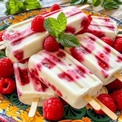 Making raspberry swirl yogurt popsicles is easy and fun! This recipe uses simple ingredients you can find at any store. It takes just 15 minutes to prep. You will freeze them to enjoy later. Here’s what you need for this tasty treat: - 2 cups Greek yogurt (plain or vanilla) - 1 cup fresh raspberries (plus extra for swirling) - 2 tablespoons honey or maple syrup - 1 teaspoon vanilla extract - A pinch of salt - Optional: Fresh mint leaves for garnish Each popsicle offers a burst of flavor and health. Here’s what you get per serving: - Calories: 90 - Protein: 5g - Carbohydrates: 12g - Fat: 2g - Sugars: 6g - Fiber: 1g These raspberry swirl yogurt popsicles are not just tasty; they are also a smart choice! To start, gather your ingredients. You need Greek yogurt, fresh raspberries, honey, vanilla extract, and a pinch of salt. I find using fresh raspberries gives the best flavor. First, place the raspberries in a blender. Add honey or maple syrup and a pinch of salt. Blend until smooth, but keep some raspberry chunks. This adds texture and makes the popsicles more fun. Next, in a mixing bowl, combine the Greek yogurt and vanilla extract. Stir well until they mix completely. This yogurt base will be creamy and delicious. Grab your popsicle molds. Pour a layer of the yogurt mixture into each mold, filling it about one-third full. This layer creates a nice base. Then, add a spoonful of the raspberry mixture on top. Use a skewer or a spoon to swirl it gently. It looks pretty and mixes the flavors well. After that, pour another layer of yogurt over the raspberry mix. Repeat this process until the molds are full. You want to see swirls of raspberry throughout each popsicle. This layering adds to the fun when you take a bite. Once your molds are full, insert popsicle sticks. Place the molds in the freezer for at least 4-6 hours. This ensures they freeze solid. If you want to speed up freezing, set your freezer to a colder setting. When they’re ready, run warm water over the outside of the molds for a few seconds. This helps release the popsicles. Gently pull them out, and you’ll have beautiful raspberry swirl yogurt popsicles. Enjoy this fresh and fruity treat! To create those beautiful raspberry swirls, use a gentle hand. After adding the raspberry mix, do not over-mix it with the yogurt. Just a few gentle swirls with a toothpick or chopstick will do. This keeps the bright raspberry color vibrant and fun. Aim for a mix that looks marbled, not blended. For creamy popsicles, use Greek yogurt. It gives a rich, smooth base. If you prefer a lighter texture, you can mix in a little milk. This helps thin out the yogurt while keeping it tasty. Blend your raspberries until they are mostly smooth, but leave some small chunks for that tasty bite. When ready to serve, dip the molds in warm water for a few seconds. This makes it easy to pull out your popsicles. You can serve them on a pretty plate, garnished with fresh mint and extra raspberries. For a fun twist, try drizzling some honey on top before serving. This adds a sweet touch and makes your popsicles look fancy! {{image_2}} You can switch up the raspberries for other fruits. Strawberries, blueberries, or peaches work great. Each fruit brings its own taste. For a tropical twist, try mango or pineapple. Just blend the fruit the same way as raspberries. You can create fun colors and flavors! If you want a dairy-free treat, use coconut yogurt or almond yogurt. These options still give a creamy texture. You can also try cashew yogurt, which adds a nice flavor. Just follow the same steps in the Full Recipe. You won’t miss the dairy! Add fun flavors to your popsicles! Consider mixing in a little lemon or lime juice for a zesty kick. You can also add a touch of cinnamon or nutmeg. Want something a bit sweeter? Try vanilla bean or chocolate syrup. Let your taste buds guide you to tasty combinations! To keep your popsicles fresh, store them in an airtight container. This will prevent freezer burn. You can also wrap each popsicle in plastic wrap. This adds extra protection. Always label the container with the date. This way, you know when you made them. These popsicles stay good for about two months in the freezer. After that, they may lose flavor and texture. If you freeze them longer, check for ice crystals. Ice crystals can affect the taste. It's best to enjoy them within the first month for the best quality. You can reuse your popsicle molds for different flavors. Just wash them in warm, soapy water after each use. Rinse well to remove any soap. If you want to switch flavors, try to use neutral molds. If you make a strong flavor, let the mold soak for a bit to remove the taste. This keeps your new popsicles tasting fresh and fruity. For the full recipe, check the section above. Yes, you can use frozen raspberries. They work well in this recipe. Just blend them straight from the freezer. This keeps the pops cool and refreshing. If you want more texture, let them thaw a bit before blending. You can still achieve that lovely swirl in your popsicles. These popsicles can last up to two months in the freezer. Just make sure to wrap them tightly. This keeps ice crystals from forming. If they are well sealed, they will taste great even after a while. If you want a substitute for Greek yogurt, try regular yogurt or coconut yogurt. Both options work nicely. They may change the flavor a bit, but they still taste great. You can also use a dairy-free yogurt if you prefer. Just pick one that is thick and creamy for the best results. You learned how to make tasty popsicles with fresh ingredients. We covered what you need and how to prepare them step by step. I shared tips for the best texture and fun variations to try. Remember to store your popsicles right, so they stay fresh. If you have questions, like using frozen fruit or yogurt substitutes, I’ve got answers. Enjoy making and sharing these popsicles with friends and family. Your next treat will be a hit!
