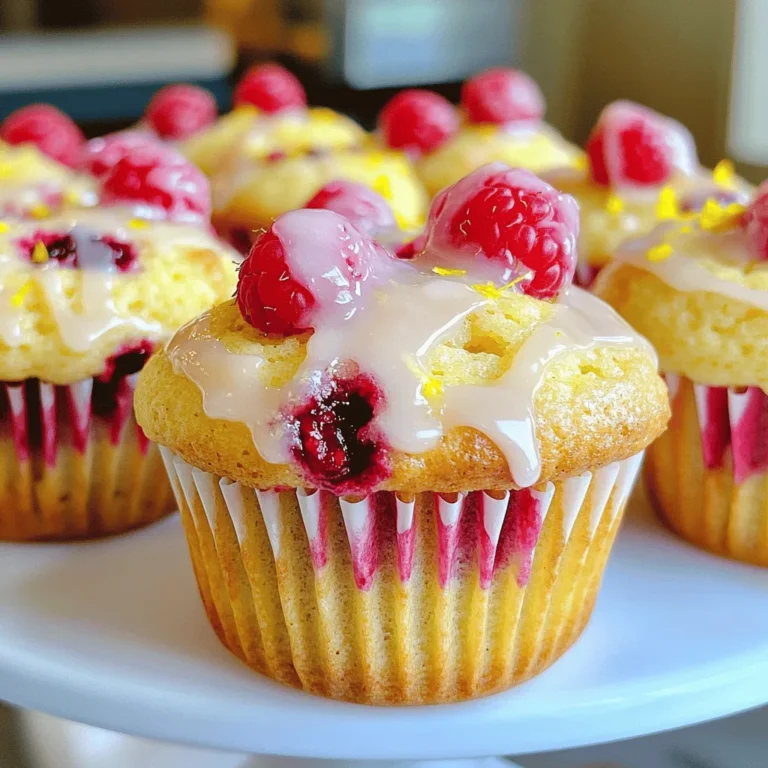 - 1 cup all-purpose flour - 1 cup whole wheat flour - 1 cup Greek yogurt (plain or vanilla) - 1/2 cup granulated sugar - 1/3 cup vegetable oil - Fresh raspberries (1/2 cup plus extra for topping) - Zest of 1 lemon - 2 tablespoons lemon juice - 2 large eggs - 1 teaspoon baking powder - 1 teaspoon baking soda - 1/2 teaspoon salt - Optional: 1/4 teaspoon vanilla extract When you gather your ingredients, choose high-quality items. They will make your muffins tastier. I love using fresh raspberries. They add a burst of flavor and color. The lemon zest brightens the muffins. It gives them a fresh, tangy twist. Greek yogurt is another key ingredient. It keeps the muffins soft and moist. Whole wheat flour adds a nice texture and a bit of nutty flavor. You can mix the flours for a healthier option. Don’t forget the eggs! They help bind the ingredients together. Baking powder and baking soda make the muffins rise. The salt balances the flavors. If you like, add vanilla extract for a hint of sweetness. It pairs well with the lemon and raspberry. Check out the Full Recipe for more details. Enjoy the process of gathering these items! - Preheat the oven to 375°F (190°C). - Line your muffin tin with paper liners or grease it lightly. - In a large bowl, mix the all-purpose flour, whole wheat flour, baking powder, baking soda, and salt. This blend gives your muffins a great base. - In another bowl, whisk the Greek yogurt, granulated sugar, vegetable oil, eggs, lemon zest, lemon juice, and vanilla extract until smooth. This mixture adds flavor and moisture. - Now, fold the wet ingredients into the dry ingredients. Mix gently to avoid overmixing; a few lumps are fine. - Carefully incorporate the fresh raspberries into the batter. This step brings in the fruity burst. - Spoon the batter into your prepared muffin tin, filling each cavity about two-thirds full. Top with extra raspberries if you like. - Bake for 18-20 minutes. Check for doneness by inserting a toothpick in the center. If it comes out clean, your muffins are ready! For the full recipe, please refer to the earlier sections. Enjoy baking these delightful muffins! Make sure not to overmix the batter. This helps your muffins stay soft and fluffy. When you mix, stop as soon as you see no dry flour. Some lumps are okay. To check for doneness, use a toothpick. Insert it into the center of a muffin. If it comes out clean, your muffins are ready! Lemon raspberry yogurt muffins taste great with coffee or tea. Enjoy them for breakfast or as a snack. You can also serve them with butter or a dollop of yogurt. This adds extra creaminess and flavor. You can switch up the fruit if you want! Try blueberries, strawberries, or blackberries instead of raspberries. For more flavor, add spices like cinnamon or nutmeg. A splash of orange juice or zest can also brighten the taste. These simple changes can create a new twist on the classic recipe. For the complete recipe, check out the Full Recipe. {{image_2}} If you want a gluten-free option, try almond flour instead of regular flour. Almond flour gives a nutty taste and keeps the muffins moist. For a dairy-free alternative, use coconut yogurt. It adds a lovely creaminess without any dairy. Both options still taste great and keep the muffins soft. You can make these muffins even better by adding nuts or chocolate chips. Chopped walnuts or dark chocolate chips add a nice crunch. You can also incorporate fresh herbs like basil or mint. These herbs bring a bright flavor that pairs well with lemon and raspberry. If you prefer less sweetness, reduce the sugar in the recipe. You can also use honey or maple syrup instead of granulated sugar. Both natural sweeteners add a unique flavor while keeping the muffins sweet. Adjusting the sweetness helps you control the taste to your liking. For the full recipe, check the earlier section. Store your Lemon Raspberry Yogurt Muffins at room temperature. Place them in an airtight container. This keeps them fresh for up to three days. If you want them to stay soft, add a slice of bread in the container. The bread helps keep the muffins moist. For longer storage, freeze the muffins. Let them cool completely first. Wrap each muffin in plastic wrap. Then, place them in a freezer-safe bag or container. They can stay fresh for up to three months. When you are ready to enjoy, thaw them in the fridge overnight. To reheat the muffins, use the microwave. Heat them for about 10-15 seconds. This warms them up without drying them out. You can also use an oven. Preheat it to 350°F (175°C). Place the muffins on a baking sheet and heat for about 5-10 minutes. This method keeps the outside crisp. Enjoy your muffins warm for the best taste! To make your muffins more moist, use Greek yogurt. It adds creaminess. You can also add a bit more oil. Try adding an extra tablespoon. Another tip is to replace some flour with applesauce. This keeps muffins soft and tasty. Yes, you can swap raspberries for other fruits. Blueberries work great and add sweetness. Chopped strawberries also make a lovely change. If you want something unique, try diced peaches or cherries. Each fruit gives a different flavor. To prevent sticking, use paper liners in your muffin tin. You can also grease the tin with oil or butter. A light dusting of flour on greased tins helps too. Let the muffins cool for a few minutes before removing them. This makes release easier. To make fewer muffins, simply halve the ingredients. For example, use 1/2 cup of flour instead of 1 cup. Adjust the other ingredients similarly. You can also bake in smaller muffin tins for mini versions. Just check for doneness a few minutes early. For the full recipe, you can refer to the earlier sections. These Lemon Raspberry Yogurt Muffins are not only easy to make but also delicious. We covered the best ingredients, detailed instructions, and helpful tips for perfect muffins. Experiment with flavors and variations to make them your own. Remember to store them properly for freshness. Enjoy these tasty treats with coffee or tea, and don’t hesitate to share your baking journey! Happy muffin making!
