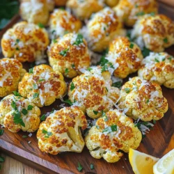 The main ingredients for this dish are simple and fresh. Here’s what you need: - 1 large head of cauliflower, cut into florets - 3 tablespoons olive oil - 4 cloves of garlic, minced - 1 teaspoon smoked paprika - 1/2 teaspoon salt - 1/4 teaspoon black pepper - 1/2 cup grated Parmesan cheese - 2 tablespoons fresh parsley, chopped (for garnish) These ingredients combine to create a tasty side dish. The cauliflower soaks up the olive oil and garlic flavors well. The Parmesan adds a rich, salty finish. You can take this dish to the next level with a few extras. Consider adding: - A squeeze of lemon juice for brightness - A pinch of red pepper flakes for heat - Fresh herbs like thyme or rosemary for depth These optional ingredients help to enhance the taste. They can make this dish even more fun and exciting. If you're missing an ingredient, don't worry! Here are some easy swaps: - Use butter instead of olive oil for a richer flavor. - Try nutritional yeast in place of Parmesan for a vegan option. - Any fresh herbs can replace parsley for a unique twist. These substitutions can keep your meal fresh and interesting. You can still enjoy Garlic Parmesan Roasted Cauliflower with what you have on hand. For the full recipe, check out the detailed instructions above. First, you need to wash the cauliflower. Remove the leaves and core. Cut the head into bite-sized florets. Make sure they are even in size. This helps them cook uniformly. In a large bowl, mix the cauliflower with olive oil, minced garlic, smoked paprika, salt, and black pepper. Toss it well, so every piece is coated. This is where the magic begins. The oil and spices will give the cauliflower great flavor. Next, preheat your oven to 425°F (220°C). Line a baking sheet with parchment paper. Spread the cauliflower in a single layer on the sheet. Make sure they are not crowded. If they are too close, they won’t roast well. Roast the cauliflower for about 20 to 25 minutes. Halfway through, give the pan a shake. This ensures even cooking. You want the cauliflower to be tender and slightly golden. It should smell amazing! When the cauliflower is roasted, take it out of the oven. Immediately sprinkle the grated Parmesan cheese over the hot florets. The heat will help the cheese melt. Return the baking sheet to the oven for another 5 minutes. This step makes the cheese crispy and delicious. Once done, remove it from the oven. Garnish with chopped parsley for a pop of color. If you like, add a squeeze of lemon juice for brightness. This simple touch really lifts the flavors. For the complete details, check the Full Recipe. To get the best texture for your Garlic Parmesan Roasted Cauliflower, start with fresh florets. Cut them into even-sized pieces. This helps them cook evenly. Make sure your oven is preheated to 425°F (220°C). High heat gives the cauliflower a nice crisp outside. Spread the florets out on the baking sheet. Don’t overcrowd them, or they will steam instead of roast. Give them space to brown and caramelize. You can boost the flavor with a few simple tweaks. Try adding red pepper flakes for some heat. A sprinkle of lemon zest adds a bright touch. You might also add herbs like thyme or rosemary for extra depth. If you love cheese, mix in some grated Pecorino Romano with the Parmesan. This adds a sharp flavor that pairs well with garlic. Serving Garlic Parmesan Roasted Cauliflower is fun! Use a large platter to show it off. Sprinkle extra parsley on top for a fresh look. Add lemon wedges around the edge for color. This makes it more inviting. You can also serve it in small bowls for individual portions. It looks great and makes it easy for guests to enjoy. For a touch of elegance, drizzle a bit of balsamic glaze on top before serving. {{image_2}} You can make Garlic Parmesan Roasted Cauliflower even more exciting with spices. Try adding crushed red pepper flakes for heat. A pinch of cayenne pepper gives it a nice kick. You can also use Italian seasoning for a herbier flavor. Each spice adds a new layer of taste. Experiment to find what you like best. This dish is easy to adapt for different diets. For a vegan version, skip the Parmesan cheese or use nutritional yeast instead. Nutritional yeast gives a cheesy taste without dairy. You can also add nutritional yeast to the spice mix for extra flavor. It keeps the dish tasty while meeting dietary needs. You can mix in other veggies for a colorful side. Carrots, broccoli, or bell peppers work well. Cut them into similar sizes for even cooking. Toss them in the same bowl with the cauliflower. Roasting a mix adds more flavor and nutrients. It’s a great way to use up leftover veggies too. For the full recipe, check out the Garlic Parmesan Roasted Cauliflower! After enjoying Garlic Parmesan Roasted Cauliflower, you may have some leftovers. To store them, let the cauliflower cool down first. Place it in an airtight container. This keeps the flavors and moisture in. Store it in the fridge for up to three days. If you want to save space, use a flat container. This makes stacking easier. When you're ready to eat the leftovers, you can reheat them. The best way is to use your oven. Preheat it to 350°F (175°C). Spread the cauliflower on a baking sheet. Heat it for about 10-15 minutes. This keeps the texture crispy. You can also use a microwave if you're in a hurry. Heat it for about 1-2 minutes, but it may not be as crispy. Freezing Garlic Parmesan Roasted Cauliflower is also an option. If you want to freeze it, do this right after cooking. Allow it to cool completely before packing. Place it in a freezer-safe bag or container. Remove as much air as possible. This helps keep the taste fresh. You can freeze it for up to three months. When ready to eat, thaw it in the fridge overnight. Then, reheat it in the oven for the best results. Check the full recipe for more tips! To make Garlic Parmesan Roasted Cauliflower crispy, you can try a few tricks: - Cut the cauliflower into smaller florets. This helps them roast better. - Make sure to coat the florets well with oil. This aids in crispiness. - Roast at a high temperature, around 425°F (220°C), for a good caramelization. - Flip the florets halfway through cooking for even browning. - For extra crunch, broil the cauliflower for a couple of minutes at the end. Yes, you can use frozen cauliflower. However, there are a few things to keep in mind: - Thaw the cauliflower first and drain any excess water. - Pat the florets dry with a towel to remove moisture. - This will help the cauliflower roast evenly and get that crispy texture. - The cooking time may vary slightly, so keep an eye on them while roasting. Garlic Parmesan Roasted Cauliflower works well with many dishes, such as: - Grilled chicken or fish for a healthy protein option. - Pasta dishes, especially those with cream or tomato sauces. - Quinoa or rice bowls for a wholesome meal. - It also complements salads or can be served as a snack. Garlic Parmesan Roasted Cauliflower stays fresh in the fridge for about 3-4 days. - Store it in an airtight container to keep it from drying out. - When ready to eat, you can reheat it in the oven or microwave. - Enjoy it warm for the best flavor! For the full recipe, check out the details above. We explored the key ingredients for Garlic Parmesan Roasted Cauliflower and how to prepare them. You learned step-by-step instructions for roasting and adding cheese. Tips helped you achieve great texture and flavor. I shared fun variations to make this dish your own, along with storage methods for leftovers. In closing, this versatile recipe will surely impress your taste buds and guests alike. Embrace your creativity and enjoy each delicious bite!