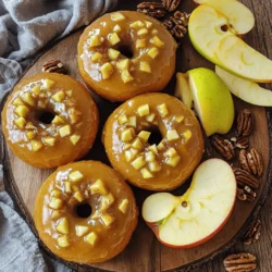 To make these tasty donuts, gather the following ingredients: - 2 cups all-purpose flour - 1 cup granulated sugar - 1 tablespoon baking powder - 1 teaspoon ground cinnamon - 1/2 teaspoon nutmeg - 1/2 teaspoon salt - 2 large eggs - 1/2 cup buttermilk - 1/4 cup unsweetened applesauce - 1/4 cup melted butter - 1 teaspoon vanilla extract - 1 cup diced apples (preferably Granny Smith or Honeycrisp) Each of these ingredients plays a big role. The flour gives structure. The sugar adds sweetness. Apples bring moisture and flavor. The glaze is simple yet delicious. You need these two key ingredients: - 1/2 cup maple syrup - 1 cup powdered sugar Mix these together for a smooth and shiny finish. This glaze makes the donuts shine and adds that sweet maple taste we love. You can swap some ingredients if needed: - Use whole wheat flour for added fiber. - Swap buttermilk with regular milk or a non-dairy option. - Replace applesauce with mashed bananas for a different flavor. These changes can still yield yummy donuts. Feel free to experiment and find your favorite twist on the recipe. For the full recipe, check out the details above. Start by preheating your oven to 350°F (175°C). Grease your donut pan with non-stick spray to stop sticking. In a big bowl, mix together the flour, sugar, baking powder, cinnamon, nutmeg, and salt. Whisk it all until it looks blended. In another bowl, whisk the eggs, buttermilk, applesauce, melted butter, and vanilla. Mix this until it is smooth. Now, pour the wet mix into the dry mix slowly. Stir gently until they just come together. Be careful not to overmix. Finally, fold in the diced apples and make sure they spread evenly. Grab a piping bag or a zip-top bag. Fill it with your batter. Squeeze the batter into each donut cavity until it is about 3/4 full. Place the pan in your preheated oven. Bake for 12 to 15 minutes. They are ready when they spring back if you touch them lightly. Take the donuts out of the oven and let them cool in the pan for about 5 minutes. After that, move them to a wire rack to cool completely. While the donuts cool, let’s make the glaze! In a bowl, mix the maple syrup and powdered sugar. Whisk this until it is smooth and creamy. Once the donuts are cool, dip the tops into the glaze. Allow any extra glaze to drip off. This glaze adds a sweet touch that pairs well with the apples. For the full recipe, you can check the detailed instructions provided above. To get the right texture, start by mixing your dry ingredients well. This helps combine the flour, sugar, and spices. When you mix the wet ingredients, whisk them until smooth. This avoids lumps. When you combine the wet and dry mixes, stir gently. Overmixing makes donuts tough. You want them light and fluffy. The diced apples also add moisture. Use fresh, crisp apples for the best taste and texture. For the glaze, mix maple syrup and powdered sugar until smooth. Use a shallow bowl for easy dipping. Dip each donut while it is still warm, but not hot. This helps the glaze stick better. Allow excess glaze to drip off. If you want a thicker glaze, let it sit for a minute before dipping. You can also sprinkle chopped nuts or a bit of cinnamon on top for extra flair. These donuts are best served fresh. Place them on a pretty platter for a nice look. You can pair them with fresh apple slices. This adds a crunchy contrast. For a fun twist, serve with coffee or hot cider. The warm drinks complement the sweet flavors. Enjoy them at breakfast or as a snack. They are perfect for sharing with friends and family. Remember, these tips will help you create delightful maple glazed apple donuts. For the full recipe, check the earlier section. {{image_2}} You can easily boost the flavor of your maple glazed apple donuts. Try adding spices like ginger or cloves. A pinch of cardamom adds a warm touch. You can also mix in some lemon zest for a bright flavor that pairs well with the apples. This adds a fresh twist and enhances the taste. While the maple glaze is amazing, you can switch it up. Consider topping your donuts with chopped nuts or coconut flakes for crunch. Drizzle some melted chocolate on top for a rich finish. You could even sprinkle some sea salt to balance the sweetness. These options add fun variations to your maple glazed apple donuts. If you want a healthier take, swap all-purpose flour for whole wheat flour. You can cut the sugar by using honey or maple syrup instead. Use Greek yogurt in place of buttermilk for moisture. You can also bake the donuts instead of frying them. These changes keep the taste while making your treat a bit lighter. For more ideas, check the Full Recipe. To keep your donuts fresh, place them in an airtight container. This method helps maintain their soft texture. If you have leftover donuts, store them at room temperature. They stay fresh this way for up to two days. For longer storage, consider freezing them. To freeze your maple glazed apple donuts, you need to cool them completely first. Place each donut in a single layer on a baking sheet. Once they are frozen solid, transfer them to a freezer-safe bag or container. This method prevents them from sticking together. You can freeze them for up to three months. Just remember to label your container with the date. When you’re ready to enjoy your frozen donuts, you can reheat them for the best taste. Preheat your oven to 350°F (175°C). Place the donuts on a baking sheet and heat for about 10 minutes. This process warms them through and restores their soft texture. If you prefer a quicker method, you can microwave them for about 15-20 seconds. Just be careful not to overheat, as they can become tough. Yes, you can! While apples shine in this recipe, feel free to experiment. Pears, bananas, or blueberries can add a fun twist. Just make sure to chop them small, so they mix well into the batter. Adjust the sweetness if you use very sweet fruits, like bananas. You want to keep the balance of flavors intact. To avoid sticky donuts, grease your pan well. Use non-stick cooking spray. You can also use melted butter or oil to coat the pan. Make sure to cover the cavities fully. Let the donuts cool for about five minutes after baking. This resting time helps them release from the pan easily. If they still stick, gently use a knife to loosen the edges. Definitely! You can prepare the glaze a day in advance. Just mix the maple syrup and powdered sugar in a bowl. Store it in the fridge in an airtight container. When you’re ready to use it, give it a good whisk. If it thickens too much, add a splash of maple syrup to loosen it up. The flavors will taste even better after sitting! We covered how to make delicious maple glazed apple donuts from start to finish. You learned about the main ingredients, step-by-step instructions, and helpful tips. Don’t forget the fun variations and smart storage ideas for leftovers. Whether you're a baking pro or just starting, these donuts can fit your taste. Enjoy making your treats and impressing friends with your skills. Happy baking!
