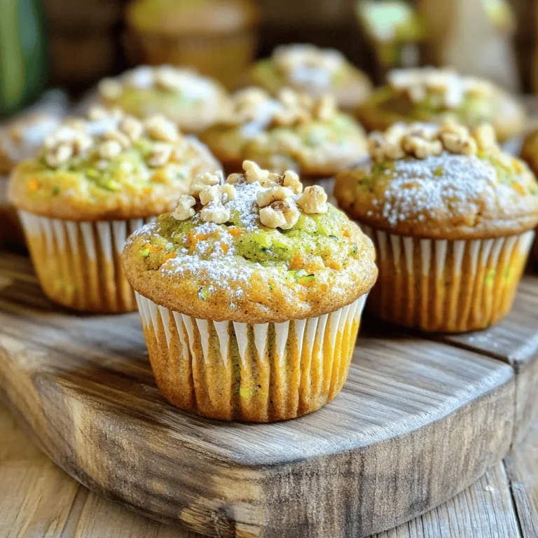 To make these tasty zucchini carrot muffins, you need fresh, simple ingredients. Here’s what you will need: - Zucchini and Carrot - 1 cup grated zucchini (about 1 medium zucchini) - 1 cup grated carrot (about 1 large carrot) - Dry Ingredients - 1 ½ cups all-purpose flour - ½ cup granulated sugar - ½ cup brown sugar, packed - 1 teaspoon baking powder - 1 teaspoon baking soda - ½ teaspoon salt - 1 teaspoon ground cinnamon - ½ teaspoon ground nutmeg - Wet Ingredients - 2 large eggs - ½ cup vegetable oil (or melted coconut oil) - 1 teaspoon vanilla extract - Optional Add-ins - ½ cup chopped walnuts or pecans - ½ cup raisins or dried cranberries These ingredients blend together to create a moist, flavorful muffin. The zucchini adds moisture, while the carrot brings sweetness and color. You can play with add-ins to make your muffins unique. Check out the Full Recipe for more details on how to combine these ingredients into a delicious treat. Start by gathering your ingredients. You will need grated zucchini and carrot, eggs, oil, and vanilla. In a big bowl, mix the grated zucchini and carrot. Add the eggs, vegetable oil, and vanilla extract. Stir until everything is well combined. In another bowl, whisk together the flour, sugars, baking powder, baking soda, salt, cinnamon, and nutmeg. This mix helps create fluffy muffins. Now, combine the wet and dry mixtures. Gradually add the dry mix to the wet mix. Stir gently until they just come together. Don’t worry about lumps; they are okay! If you like, fold in the walnuts or raisins at this time. These add texture and sweetness to your muffins. Preheat your oven to 350°F (175°C). Line a muffin tin with paper liners or grease it lightly. Scoop your batter into the muffin cups, filling each about 2/3 full. Bake for 18 to 20 minutes. Use a toothpick to check if they are done; it should come out clean. Allow the muffins to cool for 5 minutes in the pan before moving them to a wire rack. Enjoy your zesty muffins! For the complete recipe, check the Full Recipe section. To make your zucchini carrot muffins soft, use fresh veggies. Grate them right before mixing. This keeps them juicy. The right mix of flour gives the muffins a good rise. Use both brown and white sugar for a sweet taste. Cinnamon and nutmeg add warmth. If you like crunch, add nuts. They give a nice texture contrast. These muffins shine as a breakfast treat. Serve them warm with butter or cream cheese. You can also enjoy them as a snack. For a fun twist, pair them with yogurt. Drizzle honey on top for added sweetness. Kids love them, too! You can even pack them for lunch. One common mistake is over-mixing the batter. This makes the muffins tough. Mix just until combined for a light muffin. Don't skip grating the veggies. Big chunks can make them dry. Lastly, remember to check for doneness. A toothpick should come out clean. If it’s not done, bake a few minutes more. For the complete recipe, check out the Full Recipe. {{image_2}} You can change the recipe with different flours. Try whole wheat flour for more fiber. Almond flour adds a nutty flavor. If you want a gluten-free option, use a gluten-free blend. You can also swap out the zucchini for yellow squash. It gives a similar texture and taste. Adding spices can change the taste. Try ginger for warmth or cardamom for a unique twist. You can also mix in citrus zest, like lemon or orange, for a fresh burst. For a sweeter treat, add chocolate chips or peanut butter chips. These options make muffins even more fun. If you need to cut sugar, use less sugar or natural sweeteners like honey. You can also use applesauce instead of oil for a lighter muffin. For a vegan version, replace the eggs with flaxseed meal or applesauce. Each change keeps the muffins tasty while meeting dietary needs. To keep your zucchini carrot muffins fresh, store them in an airtight container. Place a paper towel in the container to absorb moisture. This helps prevent sogginess. You can keep them at room temperature for up to three days. For longer storage, move them to the fridge. They will stay good for about a week. If you want to freeze your muffins, first let them cool completely. Wrap each muffin in plastic wrap. Then, place them in a freezer bag, removing as much air as possible. They can last up to three months in the freezer. When you're ready to eat them, just thaw them overnight in the fridge. To reheat your muffins, you can use either the oven or a microwave. For the oven, preheat it to 350°F (175°C). Place the muffins on a baking sheet for about 10 minutes. If using the microwave, place a muffin on a plate and heat it for 15 to 20 seconds. Enjoy your warm muffin with a cup of tea or coffee! For the full recipe, check out the Zesty Zucchini Carrot Muffins. To keep your muffins moist, use fresh zucchini and carrots. Grate them just before mixing. Adding oil helps too. I prefer vegetable or coconut oil for added moisture. Do not overbake your muffins. Check for doneness a few minutes early. The muffins should spring back when touched. Yes, you can use whole wheat flour in this recipe. However, it may change the texture. Whole wheat can make the muffins denser. To balance this, add a little extra liquid, like milk. Start with half a cup of whole wheat flour. You may mix it with all-purpose flour if you want a lighter texture. If you need an egg substitute, try unsweetened applesauce. Use 1/4 cup for each egg. Mashed bananas also work well for moisture and sweetness. You can also use flaxseed meal mixed with water. Combine 1 tablespoon of flaxseed meal with 2.5 tablespoons of water. Let it sit until it thickens. Each option will give you tasty muffins without eggs. For the full recipe, refer back to the main section. This blog post covered how to make tasty muffins using zucchini and carrots. We went over all the main ingredients, dry and wet mixes, and optional add-ins. We shared baking tips to get the best texture and flavor. I also included helpful variations and storage methods. Muffins can be fun, healthy snacks. Feel free to adjust the recipe to suit your needs. Happy baking!
