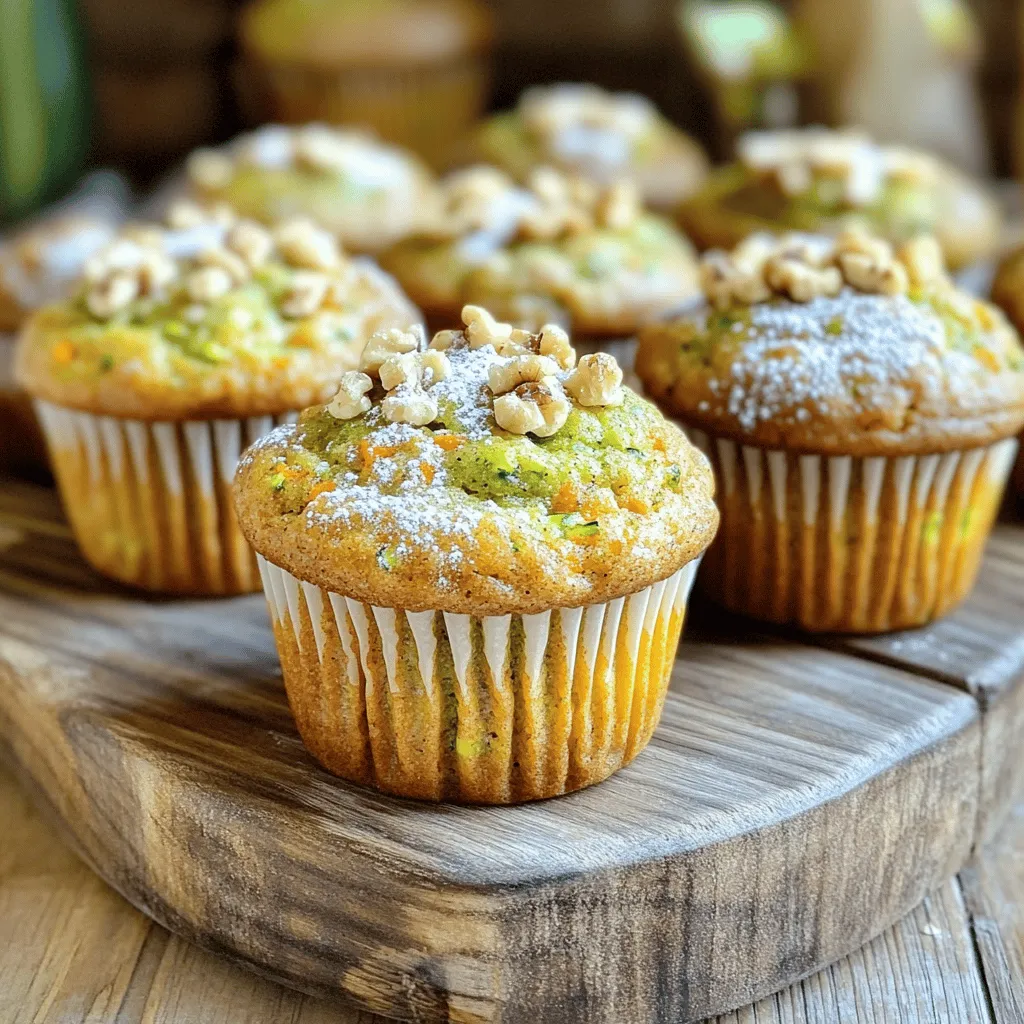 To make these tasty zucchini carrot muffins, you need fresh, simple ingredients. Here’s what you will need: - Zucchini and Carrot - 1 cup grated zucchini (about 1 medium zucchini) - 1 cup grated carrot (about 1 large carrot) - Dry Ingredients - 1 ½ cups all-purpose flour - ½ cup granulated sugar - ½ cup brown sugar, packed - 1 teaspoon baking powder - 1 teaspoon baking soda - ½ teaspoon salt - 1 teaspoon ground cinnamon - ½ teaspoon ground nutmeg - Wet Ingredients - 2 large eggs - ½ cup vegetable oil (or melted coconut oil) - 1 teaspoon vanilla extract - Optional Add-ins - ½ cup chopped walnuts or pecans - ½ cup raisins or dried cranberries These ingredients blend together to create a moist, flavorful muffin. The zucchini adds moisture, while the carrot brings sweetness and color. You can play with add-ins to make your muffins unique. Check out the Full Recipe for more details on how to combine these ingredients into a delicious treat. Start by gathering your ingredients. You will need grated zucchini and carrot, eggs, oil, and vanilla. In a big bowl, mix the grated zucchini and carrot. Add the eggs, vegetable oil, and vanilla extract. Stir until everything is well combined. In another bowl, whisk together the flour, sugars, baking powder, baking soda, salt, cinnamon, and nutmeg. This mix helps create fluffy muffins. Now, combine the wet and dry mixtures. Gradually add the dry mix to the wet mix. Stir gently until they just come together. Don’t worry about lumps; they are okay! If you like, fold in the walnuts or raisins at this time. These add texture and sweetness to your muffins. Preheat your oven to 350°F (175°C). Line a muffin tin with paper liners or grease it lightly. Scoop your batter into the muffin cups, filling each about 2/3 full. Bake for 18 to 20 minutes. Use a toothpick to check if they are done; it should come out clean. Allow the muffins to cool for 5 minutes in the pan before moving them to a wire rack. Enjoy your zesty muffins! For the complete recipe, check the Full Recipe section. To make your zucchini carrot muffins soft, use fresh veggies. Grate them right before mixing. This keeps them juicy. The right mix of flour gives the muffins a good rise. Use both brown and white sugar for a sweet taste. Cinnamon and nutmeg add warmth. If you like crunch, add nuts. They give a nice texture contrast. These muffins shine as a breakfast treat. Serve them warm with butter or cream cheese. You can also enjoy them as a snack. For a fun twist, pair them with yogurt. Drizzle honey on top for added sweetness. Kids love them, too! You can even pack them for lunch. One common mistake is over-mixing the batter. This makes the muffins tough. Mix just until combined for a light muffin. Don't skip grating the veggies. Big chunks can make them dry. Lastly, remember to check for doneness. A toothpick should come out clean. If it’s not done, bake a few minutes more. For the complete recipe, check out the Full Recipe. {{image_2}} You can change the recipe with different flours. Try whole wheat flour for more fiber. Almond flour adds a nutty flavor. If you want a gluten-free option, use a gluten-free blend. You can also swap out the zucchini for yellow squash. It gives a similar texture and taste. Adding spices can change the taste. Try ginger for warmth or cardamom for a unique twist. You can also mix in citrus zest, like lemon or orange, for a fresh burst. For a sweeter treat, add chocolate chips or peanut butter chips. These options make muffins even more fun. If you need to cut sugar, use less sugar or natural sweeteners like honey. You can also use applesauce instead of oil for a lighter muffin. For a vegan version, replace the eggs with flaxseed meal or applesauce. Each change keeps the muffins tasty while meeting dietary needs. To keep your zucchini carrot muffins fresh, store them in an airtight container. Place a paper towel in the container to absorb moisture. This helps prevent sogginess. You can keep them at room temperature for up to three days. For longer storage, move them to the fridge. They will stay good for about a week. If you want to freeze your muffins, first let them cool completely. Wrap each muffin in plastic wrap. Then, place them in a freezer bag, removing as much air as possible. They can last up to three months in the freezer. When you're ready to eat them, just thaw them overnight in the fridge. To reheat your muffins, you can use either the oven or a microwave. For the oven, preheat it to 350°F (175°C). Place the muffins on a baking sheet for about 10 minutes. If using the microwave, place a muffin on a plate and heat it for 15 to 20 seconds. Enjoy your warm muffin with a cup of tea or coffee! For the full recipe, check out the Zesty Zucchini Carrot Muffins. To keep your muffins moist, use fresh zucchini and carrots. Grate them just before mixing. Adding oil helps too. I prefer vegetable or coconut oil for added moisture. Do not overbake your muffins. Check for doneness a few minutes early. The muffins should spring back when touched. Yes, you can use whole wheat flour in this recipe. However, it may change the texture. Whole wheat can make the muffins denser. To balance this, add a little extra liquid, like milk. Start with half a cup of whole wheat flour. You may mix it with all-purpose flour if you want a lighter texture. If you need an egg substitute, try unsweetened applesauce. Use 1/4 cup for each egg. Mashed bananas also work well for moisture and sweetness. You can also use flaxseed meal mixed with water. Combine 1 tablespoon of flaxseed meal with 2.5 tablespoons of water. Let it sit until it thickens. Each option will give you tasty muffins without eggs. For the full recipe, refer back to the main section. This blog post covered how to make tasty muffins using zucchini and carrots. We went over all the main ingredients, dry and wet mixes, and optional add-ins. We shared baking tips to get the best texture and flavor. I also included helpful variations and storage methods. Muffins can be fun, healthy snacks. Feel free to adjust the recipe to suit your needs. Happy baking!