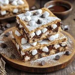 - 1 cup unsalted butter, softened - 1 cup brown sugar, packed - ½ cup granulated sugar - 2 large eggs - 1 teaspoon vanilla extract - 2 ½ cups all-purpose flour - 1 teaspoon baking soda - ½ teaspoon salt - 1 cup chocolate chips - 1 cup mini marshmallows - 1 cup graham cracker crumbs You can swap unsalted butter for coconut oil if you want a dairy-free treat. For sugars, try using coconut sugar for a lower-glycemic option. If you need an egg replacement, use ¼ cup of unsweetened applesauce for each egg. Using fresh ingredients makes a big difference in flavor. Fresh butter and eggs enhance the taste. When flour is fresh, it helps with the cookie bars' texture. Stale ingredients can lead to dry or crumbly bars. Freshness gives you that gooey, chewy bite we all love. - Preheating the oven: Start by preheating your oven to 350°F (175°C). This helps the bars bake evenly. - Preparing the baking pan: Grease a 9x13-inch baking pan. Line it with parchment paper, leaving some overhang. This makes it easy to lift the bars out later. - Creaming butter and sugars: In a large bowl, cream together 1 cup of softened butter, 1 cup of brown sugar, and ½ cup of granulated sugar. Mix until it is light and fluffy. This step adds air to your mixture. - Combining dry ingredients: In a separate bowl, whisk together 2 ½ cups of all-purpose flour, 1 teaspoon of baking soda, and ½ teaspoon of salt. Mix well before adding to the wet ingredients. - Layering cookie dough: Spread half of the cookie dough into your prepared baking pan. Press it down evenly to form a solid base. - Adding marshmallows and chocolate chips: Sprinkle 1 cup of mini marshmallows and the reserved chocolate chips over the dough. Then, gently spread the rest of the cookie dough on top, covering everything as evenly as possible. Follow the steps in the Full Recipe for perfect S'mores Chocolate Chip Cookie Bars every time! To make sure your S'mores Chocolate Chip Cookie Bars come out perfect, check for doneness. Look for a golden brown top and a set center. You can gently press the edges to see if they feel firm. Avoid overbaking, as this can lead to dry bars. Set a timer for 25 minutes, then check. If the edges are golden but the center looks soft, it's done. Remember, the bars will continue to cook a bit after you take them out. To boost flavor, try adding spices like cinnamon. Just a pinch can bring warmth to your bars. You can mix in nuts or dried fruits for an extra crunch or chew. Walnuts or pecans pair well with chocolate and graham crackers. Want chewy bars? Use brown sugar and don’t overmix the dough. If you prefer crunchy bars, bake them a bit longer. Cooling also matters. Let the bars cool in the pan for ten minutes before lifting them out. This helps them hold their shape. Once on the rack, let them cool completely. When cutting, use a sharp knife for clean edges. For the full recipe, check out the instructions above. Enjoy your tasty treats! {{image_2}} You can have fun with flavor twists! Try peanut butter s'mores bars by mixing in creamy peanut butter. This makes the bars rich and adds a nutty taste. Another great option is Nutella s'mores bars. Just swirl in Nutella before you bake. The chocolate hazelnut flavor is a big hit! If you need gluten-free options, simply swap the flour for a gluten-free blend. Look for one that works well for baking. For a vegan version, replace the butter with coconut oil. Use flax eggs instead of regular eggs. This way, everyone can enjoy these tasty treats! Seasonal flavors make these bars even more special. In the fall, you could add pumpkin spice to the mix for pumpkin s'mores. This gives a warm, cozy flavor. In summer, try coconut s'mores by adding shredded coconut. It brings a tropical vibe that is refreshing. You can find the full recipe for these delightful s'mores chocolate chip cookie bars to try these variations. To keep your s'mores chocolate chip cookie bars fresh, store them in an airtight container. This protects them from air and moisture. If you stack them, use parchment paper between layers. This method keeps the bars intact and soft. You can store these bars at room temperature for about 3 days. If you want them to last longer, refrigerate them. In the fridge, they can last up to a week. For even longer storage, freeze them. Wrap the bars tightly in plastic wrap and then in foil. They can keep for up to three months in the freezer. To reheat your s'mores bars, use the oven. Preheat it to 350°F (175°C). Put the bars on a baking sheet for about 5 to 10 minutes. You want them warm but not too hot. This method helps them stay chewy. Avoid using a microwave, as it can make them too soft. S'mores Chocolate Chip Cookie Bars stay fresh at room temperature for about three days. Keep them in an airtight container to maintain freshness. If you store them in the fridge, they can last up to a week. Just make sure to let them come to room temperature before serving to enjoy their full flavor. Yes! You can use semisweet, milk, or dark chocolate for these bars. Each type brings its own taste. Semisweet chocolate offers a balanced sweetness. Milk chocolate adds a creamier flavor. Dark chocolate gives a rich, bold taste. Feel free to mix and match to suit your preference! Absolutely! Kids love these bars for their sweet and gooey texture. To make them even more kid-approved, let your little ones help with the mixing. You can also swap some ingredients for healthier options. For example, use whole wheat flour or add oats for extra fiber. These fun adjustments keep the treat tasty and nutritious! In this post, we explored the key ingredients for s'mores chocolate chip cookie bars. We covered substitutions, the importance of freshness, and provided clear steps for baking. I shared tips for enhancing flavor and texture, along with fun variations to try. S'mores bars can bring joy to any occasion. Remember, using fresh ingredients makes a big difference in taste. Enjoy experimenting with flavors and make these treats your own! Happy baking!