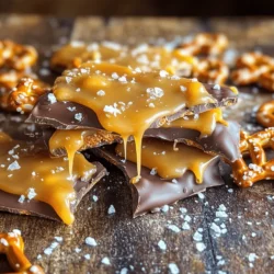 - 2 cups pretzel rods - 1 cup granulated sugar - 6 tablespoons unsalted butter - 1/4 cup heavy cream - 1 teaspoon vanilla extract - 1 cup semi-sweet chocolate chips - 1/2 teaspoon sea salt - Optional: flaked sea salt for garnish When making Salted Caramel Pretzel Bark, each ingredient plays a big role. The pretzel rods give a nice crunch. They also add that salty touch we love. Granulated sugar is key for the caramel. It melts down into a sweet sauce. Unsalted butter adds richness. It helps the caramel blend well. Heavy cream gives the caramel its smooth texture. Vanilla extract brings warmth and depth to the flavor. Semi-sweet chocolate chips are perfect for topping. They melt beautifully and balance the sweetness of the caramel. The sea salt on top makes every bite pop. You can add flaked sea salt for a fancy look if you want. - Baking sheet - Parchment paper - Medium saucepan - Microwave-safe bowl - Spatula To make this bark, you need some simple tools. A baking sheet is where everything comes together. Parchment paper helps with easy cleanup. It stops the bark from sticking. A medium saucepan is perfect for cooking the caramel. You’ll also need a microwave-safe bowl for melting the chocolate. A spatula helps spread the caramel and chocolate evenly. If you gather these items, you’ll be ready to create a treat that’s both sweet and salty. For the full recipe, check out the detailed instructions above. - Preheat your oven to 350°F (175°C). - Line your baking sheet with parchment paper, leaving some overhang. - In a medium saucepan, combine 1 cup of granulated sugar and 6 tablespoons of unsalted butter. - Stir the mix over medium heat until it melts and turns golden. This may take about 5-7 minutes. Watch it closely to avoid burning. - When the sugar has caramelized, carefully add 1/4 cup of heavy cream. It will bubble up, so be cautious. Stir until it is smooth. - Remove the saucepan from heat and mix in 1 teaspoon of vanilla extract. - Spread 2 cups of broken pretzel pieces evenly on the parchment-lined baking sheet. - Pour the caramel over the pretzel pieces, using a spatula to spread it evenly. - Bake the mixture in the oven for 10-12 minutes. Watch for it to become bubbly and slightly darkened. - Once baked, let it cool for about 10 minutes. - While it cools, melt 1 cup of semi-sweet chocolate chips in a microwave-safe bowl. Heat in 20-second intervals, stirring in between, until fully melted. - Drizzle the melted chocolate over the cooled pretzel-caramel mix. You can use a spatula to help spread it out if you want. - Finally, sprinkle 1/2 teaspoon of sea salt over the top. You can add flaked sea salt for extra crunch if you like. - Let the bark cool completely at room temperature for about 30 minutes. You can also refrigerate it for 15 minutes to speed things up. - Once the bark is set, lift it out using the parchment paper overhang. Break into pieces for serving. For the full recipe, check out the detailed instructions above! To make great caramel, start with a heavy saucepan. This helps to heat evenly. When you add sugar and butter, stir constantly. This keeps the sugar from burning. Watch it closely; once it melts, it can go from perfect to burnt quickly. Let it cook until it turns a nice golden color. This usually takes about 5-7 minutes. Add the heavy cream slowly. It will bubble, so be careful! Stir until smooth and then add vanilla extract. This makes the flavor pop. For melting chocolate chips, use a microwave-safe bowl. Heat it in short bursts of 20 seconds. Stir in between each burst. This will help avoid burning the chocolate. Once melted, it should look shiny and smooth. You can drizzle it over the caramel pretzel mix. If you want a glossy finish, don't stir too much after melting. When presenting your Salted Caramel Pretzel Bark, break it into uneven pieces. This makes it look rustic and fun. You can place it on a colorful plate or in a clear jar for a nice touch. Pair it with coffee or hot cocoa. The sweet and salty mix works well with these drinks. You could also serve it alongside vanilla ice cream for a treat that’s hard to resist. For more ideas, check out the Full Recipe for extra tips! {{image_2}} You can easily change the flavor of your salted caramel pretzel bark. One fun way is to add nuts. Chopped pecans or almonds give a nice crunch. They also add a rich flavor that pairs well with caramel. You can mix them in with the pretzel pieces before adding the caramel. Another option is to experiment with different chocolate types. Dark chocolate adds a more intense flavor. Milk chocolate offers a creamier taste. You can also try white chocolate for a sweeter twist. Each type brings a unique profile to your bark. Mix and match to find your favorite! If you want a gluten-free treat, you can swap regular pretzels for gluten-free ones. Many brands offer great options that taste just as good. This way, everyone can enjoy your salted caramel pretzel bark. For a vegan version, look for dairy-free caramel and chocolate. You can find many brands that offer these options. Just check the labels to ensure they meet your needs. This allows you to enjoy the same sweet treat, no matter your diet. For the full recipe, you can check the detailed steps to create this delicious bark! To keep your salted caramel pretzel bark fresh, use an airtight container. Glass or plastic containers work well. Make sure to store it in a cool, dry place. Avoid areas with high humidity or heat. This helps prevent the bark from becoming sticky. Salted caramel pretzel bark stays fresh at room temperature for about one week. If you want it to last longer, store it in the fridge. This can extend its freshness up to two weeks. Always check for any signs of spoilage, like changes in texture or smell. To freeze your bark, first let it cool completely. Then, cut it into pieces. Wrap each piece in plastic wrap. Place them in a freezer-safe bag or container. When you want to enjoy it, thaw the bark in the fridge overnight. This keeps the texture nice and firm. To make your salted caramel pretzel bark chewy, focus on the caramel. Use less sugar, which creates a softer caramel. Cook the caramel until it's just golden. Remove it from heat sooner to keep it softer. Mix in some corn syrup while making the caramel. This adds moisture and helps keep it chewy. Yes, you can use different types of pretzels! Try using mini pretzels for a fun bite-sized treat. You might also like using pretzel crisps for a flatter option. Some people enjoy chocolate-covered pretzels for added flavor. Each type of pretzel gives a unique crunch and taste. Experiment to find your favorite! Cutting the bark can be tricky, but there’s a simple way. First, let the bark cool completely. Then, use a sharp knife to score the bark lightly. This helps guide your cuts. If the chocolate cracks, warm the knife slightly. This will help you cut through smoothly without breaking the chocolate. You can find pre-made salted caramel pretzel bark in many stores. Look in the candy aisle or gourmet section. Specialty chocolate shops often carry it, too. Brands like Trader Joe's or local bakeries may have delicious options. Check online as well for delivery options from various retailers. Salted caramel pretzel bark can be gluten-free with the right ingredients. Use gluten-free pretzels made from corn or rice. Always read labels to ensure no gluten ingredients are present. You can find many brands that offer gluten-free options. This way, everyone can enjoy this tasty treat! Salted Caramel Pretzel Bark combines sweet and salty flavors, making it delightful. You learned key ingredients, simple steps, and tips for success. Remember to choose the right equipment and store leftovers wisely. With many flavor options, you can personalize your bark. Enjoy sharing your creation with others, and don’t hesitate to try new twists. Your kitchen adventures can lead to tasty results each time!
