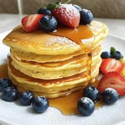 - 1 cup all-purpose flour - 2 tablespoons sugar - 1 tablespoon baking powder - 1/2 teaspoon salt - 1 large egg - 1 cup buttermilk (or a substitute mixture) - 2 tablespoons melted butter - 1 teaspoon vanilla extract - Extra butter or oil for cooking Using fresh baking powder is key for fluffy pancakes. Old baking powder can lead to flat results. Always check the date before use. If you need gluten-free pancakes, you can swap the all-purpose flour for a gluten-free blend. Many brands work well. Buttermilk adds a light texture. It reacts with baking powder to create bubbles. This makes the pancakes rise better. If you don’t have buttermilk, mix regular milk with vinegar. Let it sit for five minutes. This will mimic buttermilk well. For the full recipe, be sure to check the details above. First, grab a large mixing bowl. You will need it for the dry ingredients. Add 1 cup of flour, 2 tablespoons of sugar, 1 tablespoon of baking powder, and 1/2 teaspoon of salt. Use a whisk to mix them well. This helps the baking powder blend evenly. Whisking also adds air, which makes the pancakes fluffy. Keep whisking until you see no lumps. A good mix is key for great pancakes. Now, take a separate bowl. Crack 1 large egg into it. Then, add 1 cup of buttermilk. If you don’t have buttermilk, mix 1 cup of milk with 1 tablespoon of vinegar and let it sit for 5 minutes. Next, add 2 tablespoons of melted butter and 1 teaspoon of vanilla extract. Beat these together until the mixture is smooth. This step helps to combine the flavors well. Pour the wet mix into the dry mix. Use a spatula to gently stir them together. Do not mix too much! The batter should be lumpy, not smooth. If you over-mix, the pancakes will be tough. You want light, fluffy pancakes, so keep it gentle. Heat a non-stick skillet over medium heat. Add a small pat of butter or a drizzle of oil. Check the heat by flicking water onto the skillet. If it dances, it’s ready! Pour about 1/4 cup of batter for each pancake. Cook until you see bubbles on the surface, usually about 2-3 minutes. Then flip them over. The other side should cook for 1-2 minutes or until golden brown. Repeat this with the remaining batter. This method ensures even cooking and perfect texture. For the full recipe, check the details in the earlier section. Enjoy your fluffy pancakes! To make your pancakes super fluffy, use buttermilk. The acid in buttermilk helps the baking powder work better. This gives your pancakes a nice rise. You can also use regular milk with a little vinegar. Let it sit for five minutes to mimic buttermilk. Letting the batter rest is key. After mixing, let it sit for about 5-10 minutes. This helps the gluten relax. It leads to softer pancakes. To keep pancakes from sticking, use oil or butter in your skillet. Heat your skillet on medium. If it's too hot, pancakes can burn. Use just enough fat to coat the pan lightly. If you want to keep pancakes warm, place them on a plate in the oven. Set the oven to low heat. This way, they stay warm while you cook the rest. Garnishing pancakes can make them look special. Stack them high on a plate to create height. Drizzle with warm maple syrup for shine. Add fresh fruits like strawberries or blueberries for color. A dusting of powdered sugar adds a nice touch too. For special occasions, try serving pancakes with whipped cream or chocolate sauce. You can even layer them with yogurt and fruit for a fun twist. For the full recipe, check out The Best Fluffy Pancake Recipe. {{image_2}} You can make pancakes more fun by adding flavors. Try mixing in chocolate chips for a sweet treat. You can also add fresh fruit like blueberries or bananas. They add color and taste. Another great idea is to sprinkle in spices like cinnamon or nutmeg. This will give your pancakes a warm, cozy flavor. If you follow a vegan diet, you can still enjoy pancakes. Use flaxseed meal mixed with water instead of an egg. Replace buttermilk with almond milk mixed with a little lemon juice. For those watching carbs, try almond flour or coconut flour. These options make tasty, low-carb pancakes that everyone can enjoy. Seasonal ingredients can make your pancakes exciting. In fall, try pumpkin pancakes. Add pumpkin puree and warm spices like cinnamon and nutmeg. In summer, berry pancakes are a hit. Use fresh strawberries, blueberries, or raspberries for a burst of flavor. These seasonal twists keep breakfast fresh and fun. For the full recipe, check out The Best Fluffy Pancake Recipe. To keep your fluffy pancakes fresh, store them well. First, let the pancakes cool completely. This step helps avoid sogginess. Place them in an airtight container or wrap them in plastic wrap. You can store them in the fridge for up to three days. For longer storage, freezing pancakes is a great option. Lay them flat on a baking sheet. Make sure they do not touch. Freeze them for about an hour. Once frozen, stack them with parchment paper between each pancake. This method prevents them from sticking together. Store the stack in a freezer-safe bag. Your pancakes can stay fresh for about two months. When it's time to enjoy your pancakes again, you have options. You can use the microwave or the oven. In the microwave, place a pancake on a plate. Cover it with a damp paper towel. Heat it for about 20-30 seconds, or until warm. For the oven, preheat it to 350°F (175°C). Place pancakes on a baking sheet in a single layer. Cover them with foil to keep them fluffy. Heat for about 10 minutes. This method works well for multiple pancakes. Always check that they are warm all the way through. To keep your pancakes fluffy while reheating, avoid high heat. High heat can dry them out. Always cover them while reheating to trap moisture. Enjoy your pancakes just as fluffy as when they were made! Fluffy pancakes come from the right mix of ingredients. Baking powder is key. It creates bubbles in the batter, making it rise. Buttermilk adds moisture and tang. The acid in buttermilk helps the baking powder work better. Eggs add structure and lightness. They also help bind everything together. For the best results, mix the batter gently. Over-mixing can lead to flat pancakes. Yes, you can! If you don’t have buttermilk, mix regular milk with vinegar. Use 1 cup of milk and add 1 tablespoon of vinegar. Let it sit for five minutes. This will mimic buttermilk's tangy taste and acidity. You can also use yogurt or sour cream thinned with water. These options will still help your pancakes rise. To avoid tough pancakes, don’t over-mix the batter. Mix just until wet and dry ingredients combine. A few lumps are okay. Over-mixing develops gluten, which makes pancakes dense. Also, use fresh baking powder. Old baking powder won’t rise well. Lastly, don’t press down on the pancakes while cooking. Let them cook gently for the best texture. You can use whole wheat flour, but it will change the texture. Whole wheat flour is denser than all-purpose flour. This can lead to heavier pancakes. To lighten them, you can mix whole wheat with all-purpose flour. Try a 50/50 mix for a good balance. You might also need to add more liquid, as whole wheat absorbs more moisture. This blog post covers all you need for perfect pancakes. We explored essential ingredients, tips for success, step-by-step instructions, and fun variations. Remember, the right mixing and cooking techniques can enhance fluffiness and flavor. Whether you stick to classic recipes or try something new, each pancake should bring joy. Use these ideas to impress your family or guests. With practice, you’ll create delicious breakfasts every time. Enjoy your pancake journey, and may your mornings be filled with warmth and laughter!