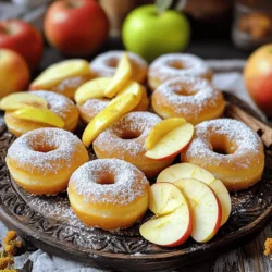 For spiced apple cider donuts, you will need the following items: - 2 cups apple cider - 2 cups all-purpose flour - 1 teaspoon baking powder - 1 teaspoon baking soda - 1 teaspoon ground cinnamon - 1/2 teaspoon ground nutmeg - 1/4 teaspoon ground ginger - 1/2 teaspoon salt - 3/4 cup granulated sugar - 1/3 cup unsalted butter, melted - 2 large eggs - 1 teaspoon vanilla extract - 1/2 cup powdered sugar (for dusting) These ingredients create a warm, spiced flavor that makes these donuts perfect for fall. You can customize your donuts to your taste. Consider adding: - Chopped nuts for crunch - Diced apples for extra fruitiness - A sprinkle of sea salt for contrast - Different spices like cardamom or allspice for unique flavors Feel free to mix in any of these options. You can make the recipe your own! Each donut has about the following nutritional values: - Calories: 150 - Total fat: 6g - Saturated fat: 3g - Cholesterol: 40mg - Sodium: 100mg - Total carbohydrates: 22g - Dietary fiber: 1g - Sugars: 8g - Protein: 2g This information helps you keep track of what you eat. Enjoy these treats while still being mindful of your diet! For the complete recipe, check out the Full Recipe section. Start by making the apple cider. Pour two cups of apple cider into a saucepan. Heat it over medium heat until it boils. Once it boils, turn the heat down to low. Let it simmer for about 15 to 20 minutes. You want the cider to reduce to one cup. This step makes the flavor stronger. After it reduces, let the cider cool to room temperature. Next, gather your dry ingredients. In a large bowl, combine: - 2 cups all-purpose flour - 1 teaspoon baking powder - 1 teaspoon baking soda - 1 teaspoon ground cinnamon - 1/2 teaspoon ground nutmeg - 1/4 teaspoon ground ginger - 1/2 teaspoon salt Whisk these ingredients together. Make sure there are no lumps. Mixing well helps your donuts rise nicely. Now, let's mix the wet ingredients. In a separate bowl, combine: - 1 cup cooled apple cider - 1/3 cup melted unsalted butter - 3/4 cup granulated sugar - 2 large eggs - 1 teaspoon vanilla extract Whisk this mixture until it is smooth. After that, slowly add the dry ingredients to the wet mix. Stir gently until just combined. Be careful not to overmix, or your donuts may be tough. Next, preheat your oven to 350°F (175°C). Lightly grease a donut pan. Fill each donut cavity about two-thirds full with batter. If you want, you can use a piping bag for easier filling. Bake the donuts for 10 to 12 minutes. They are done when a toothpick comes out clean. Let them cool in the pan for about five minutes. Then, move them to a wire rack. Once cool, dust them with powdered sugar for a sweet finish. Enjoy your spiced apple cider donuts! To get the best texture for your spiced apple cider donuts, focus on mixing. Start with dry and wet ingredients in separate bowls. Whisk the dry mix well, so everything blends. Then, mix the wet ingredients until they are smooth. When you combine them, stir gently. Overmixing can make your donuts tough. Aim for a thick but smooth batter. One common mistake is using too much flour. This can make your donuts dry. Always measure flour correctly. Another mistake is not reducing the cider enough. If you skip this step, your donuts may be too wet and won't hold their shape. Lastly, don't skip the cooling time before dusting with powdered sugar. It helps the sugar stick better. A good donut pan is key for perfect shapes. I recommend using a non-stick pan for easy removal. A whisk makes mixing easier, and a spatula helps scrape every bit of batter. If you have a piping bag, use it to fill the donut cavities smoothly. A wire rack is great for cooling the donuts evenly. To learn more about the recipe, check the Full Recipe. {{image_2}} You can easily make these donuts gluten-free. Use a gluten-free flour blend instead of all-purpose flour. Look for blends that include xanthan gum. This helps the donuts hold their shape. Follow the same steps in the recipe. You’ll still enjoy the warm spices and apple cider flavor. If you want vegan donuts, there are simple swaps. Replace the butter with coconut oil or vegan butter. Use flax eggs instead of regular eggs. To make a flax egg, mix 1 tablespoon of ground flaxseed with 2.5 tablespoons of water. Let it sit for a few minutes to thicken. You can also use plant-based milk instead of regular milk, if needed. To spice things up, add seasonal flavors. You can mix in some chopped nuts or dried fruit, like cranberries or raisins. For a twist, try adding a splash of maple syrup to the wet mix. You can also sprinkle some pumpkin spice for a fall-themed treat. These small changes can make your donuts unique and fun. Explore the full recipe for more details and tips. To keep your spiced apple cider donuts fresh, store them in an airtight container. This helps keep moisture in and prevents them from drying out. Place a paper towel at the bottom of the container. This absorbs excess moisture and keeps the donuts soft. Store them at room temperature for up to three days. For longer storage, consider freezing. If you want to keep these donuts longer, freezing is a great option. Let the donuts cool completely after baking. Wrap each donut in plastic wrap tightly. Then, place them in a freezer-safe bag or container. This protects them from freezer burn. They can stay fresh for up to three months. When you’re ready to enjoy them, just take them out of the freezer. To reheat your donuts, first, let them thaw at room temperature. This usually takes about 30 minutes. If you want them warm, pop them in the microwave for about 10-15 seconds. You can also heat them in the oven at 350°F (175°C) for about 5 minutes. This will make the donuts soft and warm again. Enjoy them fresh, just like when you first baked them! For the full recipe, check back to the beginning. To make spiced apple cider donuts from scratch, follow this simple method. First, boil 2 cups of apple cider in a saucepan. Once it boils, lower the heat and let it simmer for 15-20 minutes. You want it to reduce to 1 cup. After that, let it cool. Next, preheat your oven to 350°F (175°C) and grease a donut pan. In a bowl, mix 2 cups of flour, 1 teaspoon of baking powder, 1 teaspoon of baking soda, 1 teaspoon of cinnamon, 1/2 teaspoon of nutmeg, 1/4 teaspoon of ginger, and 1/2 teaspoon of salt. In another bowl, whisk together the cooled cider, 3/4 cup of sugar, 1/3 cup of melted butter, 2 eggs, and 1 teaspoon of vanilla. Combine the wet and dry ingredients until just mixed. Fill the donut pan 2/3 full with batter. Bake for 10-12 minutes. After baking, let them cool and dust with powdered sugar. You can find the Full Recipe for detailed steps. Yes, some stores sell spiced apple cider donuts, especially in fall. Look for them in local bakeries or farms. They are popular during autumn festivals. However, fresh homemade donuts taste much better. Making your own allows you to control the flavors. You can also tweak the spices to match your taste. Spiced apple cider donuts pair well with warm drinks. Try hot apple cider for a cozy touch. Coffee is another great option, especially a cinnamon latte or chai. For something cold, try a glass of cold milk. These drinks enhance the flavors of the donuts. Enjoying them together makes for a perfect fall treat! You learned about making spiced apple cider donuts today. We covered the ingredients, step-by-step instructions, and helpful tips. You saw variations for gluten-free and vegan diets, too. Store these donuts correctly to keep them fresh longer. You can also reheat them for a warm treat. Now, get creative and enjoy every bite of your homemade donuts.