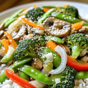For a tasty veggie stir fry, gather these main ingredients: - 1 cup broccoli florets - 1 bell pepper (any color), sliced - 1 medium carrot, julienned - 1 cup snap peas, trimmed - 1 cup mushrooms, sliced - 1 small onion, sliced - 3 cloves garlic, minced - 1 tablespoon fresh ginger, grated - 3 tablespoons soy sauce (low-sodium) - 1 tablespoon sesame oil - 1 tablespoon olive oil - 1 tablespoon sesame seeds (for garnish) - Cooked rice or noodles (for serving) These simple veggies make your stir fry bright and full of flavor. You can boost your stir fry with optional ingredients: - Red pepper flakes for heat - Green onions for a fresh touch - Baby corn for crunch - Water chestnuts for extra texture - Tofu for protein Feel free to mix and match these extras to suit your taste. Serve your stir fry over: - Steamed rice for a classic base - Noodles for a hearty meal - Quinoa for a healthy twist Pair your dish with a side of spring rolls or a light salad for more fun! For the full recipe, check out the Vibrant Veggie Stir Fry. Start by washing your veggies well. Clean each one to remove dirt. Chop the broccoli into small florets. Slice the bell pepper into thin strips. Julienne the carrot into long, thin pieces. Trim the snap peas by removing the ends. Slice the mushrooms into even pieces. Finally, slice the onion and mince the garlic. Grate the ginger for a fresh kick. Keep all these chopped veggies in one place for easy access. This makes cooking faster and fun. Heat a large skillet or wok over medium-high heat. Add the olive oil and let it warm up. Once hot, toss in the garlic and ginger. Sauté them for about 30 seconds. They should smell amazing but be careful not to burn them. Next, add the sliced onion, mushrooms, and carrots. Stir-fry these for about 2-3 minutes. You want them to soften a bit. Then, add the broccoli, bell pepper, and snap peas. Stir-fry these for another 4-5 minutes. Mix them continuously until they look bright and feel slightly tender, but still crisp. This keeps the veggies colorful and tasty. When your veggies are ready, pour in the soy sauce and sesame oil. Toss everything together to coat the veggies evenly. Cook for one more minute. This step brings all the flavors together. Once done, remove the pan from the heat. Sprinkle sesame seeds on top for a nice crunch. Serve your stir fry on a bed of rice or noodles. You can find the full recipe in the main article. Enjoy your vibrant veggie stir fry! When you pick veggies for your stir fry, go for fresh ones. Look for bright colors and firm textures. Some great choices include: - Broccoli - Bell peppers - Carrots - Snap peas - Mushrooms These veggies give a nice balance of crunch and flavor. You can mix and match based on what you like. Overcooked veggies lose their crunch and color. To keep them vibrant, cook on high heat. Stir them quickly in the pan. Start with harder vegetables, like carrots and broccoli, since they need longer to cook. Add softer ones, like bell peppers and snap peas, later. This ensures everything cooks evenly. To make a great stir fry, you need a few key tools. A large skillet or wok is best for even cooking. A spatula helps you stir and toss the veggies. A sharp knife makes chopping easier. Having a cutting board is also important. These tools help you create a tasty stir fry with ease. For the full recipe, check out the vibrant veggie stir fry. {{image_2}} To make your veggie stir fry more filling, add protein. You can use tofu, chicken, shrimp, or beef. Tofu is a great choice if you're vegan or vegetarian. It absorbs flavors well. Simply cube the tofu and sauté it with the garlic and ginger. For chicken or beef, slice it thinly. Cook it in the hot oil before adding vegetables. Shrimp cooks quickly and adds a nice touch. Just toss it in after the veggies are almost done. This gives a tasty mix of flavors. If you need a gluten-free option, swap regular soy sauce for tamari. Tamari has a similar taste but is made without wheat. You can also use coconut aminos. They add a sweet and savory flavor. Check the labels on other sauces too. Some may contain gluten. Serving your stir fry over rice or gluten-free noodles keeps your meal safe and delicious. Want to turn up the heat? Add chili flakes, sriracha, or fresh chili peppers. Start with a small amount. You can always add more if needed. Mix the spices into the oil before adding garlic. This releases the flavors better. If you want a milder kick, try sweet chili sauce. It adds sweetness and just a touch of heat. Experiment with these options to find your favorite level of spice. For the full recipe, check out the details above. After making your veggie stir fry, let it cool. Place the leftovers in an airtight container. Store it in the fridge for up to three days. This keeps the veggies fresh and tasty. When you’re ready to eat, reheat your stir fry on the stove. Use medium heat to warm it gently. Add a splash of water or soy sauce to keep it moist. Stir often to avoid burning. This method makes the flavors pop again. You can freeze your veggie stir fry too. Let it cool completely before freezing. Use a freezer-safe container or bag. It will last for up to three months. When you're ready to enjoy it, thaw in the fridge overnight. Then, reheat on the stove for a quick meal. For full details, check out the Full Recipe. Yes, you can use frozen vegetables for stir fry. They save time and are easy to find. Just make sure to thaw them first. Pat them dry to avoid excess water in the pan. This helps keep your stir fry crispy and bright. Cut vegetables into uniform pieces. This ensures even cooking. Aim for bite-sized pieces, about 1-inch thick. For long veggies like carrots, julienne them into thin strips. This helps them cook quickly and blend well with other ingredients. Remember to chop your veggies just before cooking to keep them fresh. To make a simple vegetarian stir fry sauce, mix soy sauce, sesame oil, and a bit of sugar. You can add garlic and ginger for more flavor. Combine these ingredients in a bowl. Stir well and pour it over your stir fry near the end of cooking. This creates a tasty coating for your veggies. For the full recipe, check the section above on vibrant veggie stir fry. In this post, we explored easy veggie stir fry recipes. We covered key ingredients, cooking steps, and helpful tips to make the process smooth. I shared variations to suit your taste, plus storage tips for leftovers. Now, you have all you need to create a tasty meal. Enjoy experimenting with flavors and techniques. Cooking can be fun and rewarding—happy stir frying!