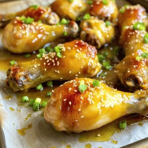 You will need: - 8 chicken drumsticks For the marinade, gather these items: - 1/4 cup soy sauce (low sodium) - 1/4 cup honey - 2 tablespoons apple cider vinegar - 2 cloves garlic, minced - 1 teaspoon grated ginger - 1 teaspoon sesame oil - 1/2 teaspoon black pepper - 1/4 teaspoon red pepper flakes (optional) To add a nice touch, use: - Sesame seeds - Chopped green onions This simple list makes a big difference. The chicken drumsticks soak up the flavors well. The marinade has a sweet and salty taste that makes your mouth water. You can skip the red pepper if you prefer no heat. The garnishes add color and crunch, making your dish look great. You can find the full recipe at the end of this section. To start, gather your ingredients. In a large bowl, mix the soy sauce, honey, apple cider vinegar, garlic, ginger, sesame oil, black pepper, and optional red pepper flakes. Whisk until everything blends well. This mix is your magic marinade. Now, add the chicken drumsticks. Make sure they are covered with the marinade. Cover the bowl and place it in the fridge. Let it marinate for at least 1 hour, but overnight gives better flavor. When you’re ready, preheat your oven to 400°F (200°C). Line a baking sheet with aluminum foil or parchment paper. This helps with cleanup later. Take the marinated drumsticks from the fridge and place them on the baking sheet. Don’t forget to keep the leftover marinade for later. Bake the drumsticks for about 25 minutes. This step is key for tender meat. While the drumsticks bake, take the reserved marinade and pour it into a small saucepan. Bring it to a boil over medium heat. Let it simmer for 5-7 minutes until it thickens a bit. After baking for 25 minutes, brush the thickened marinade over the drumsticks. Return them to the oven for another 10-15 minutes. This is when the magic happens! The drumsticks will become golden brown and delicious. Ensure they reach an internal temperature of 165°F (74°C). Once done, let them rest for a few minutes. Before serving, sprinkle sesame seeds and chopped green onions on top for a fresh look. Enjoy your tasty creation! To get the best flavor, marinate your chicken drumsticks. Use the marinade for at least one hour. For more taste, let them soak overnight. The honey and soy sauce mix well together. The garlic and ginger add depth. This makes every bite burst with flavor. Cooking time can vary based on size. If your drumsticks are larger, add a few extra minutes. Always check the internal temperature. It should reach 165°F (74°C). Use a meat thermometer for accuracy. This ensures your chicken is safe and delicious. To cook evenly, place the drumsticks with space in between. This allows hot air to circulate. Flip them halfway through for nice browning. If you notice uneven cooking, adjust the oven temperature. You can also rotate the baking sheet. This makes sure every piece gets that perfect glaze. For the complete method to create this meal, you can check the Full Recipe. {{image_2}} If you love heat, try the spicy honey soy version. Just add more red pepper flakes to the marinade. Start with 1 teaspoon and adjust to your taste. You can also add a splash of sriracha for extra kick. This gives the drumsticks a nice balance of sweet and spicy. It's perfect for those who crave flavor. For a smoky twist, grill your honey soy drumsticks. After marinating, preheat your grill to medium heat. Place the drumsticks directly on the grill. Cook for about 15-20 minutes, turning them often. Brush with thickened marinade during the last few minutes. This method gives you crispy skin and that delicious charred flavor. It's ideal for summer cookouts. If you want a healthier option, try alternative sweeteners. Maple syrup or agave nectar works great instead of honey. Both add sweetness and a unique flavor. Use the same amount as honey in the recipe. You can even mix in some brown sugar for added depth. This keeps the dish tasty while catering to different diets. Check the Full Recipe for more ideas! After enjoying your honey soy glazed chicken drumsticks, let them cool first. Place the drumsticks in an airtight container. Make sure to seal it tightly. Store them in the fridge for up to 3 days. If you want to keep them longer, freezing is a great option. To reheat, you can use the oven or microwave. For the oven, preheat it to 350°F (175°C). Place the drumsticks on a baking sheet and cover with foil. Heat for about 15 minutes. If using a microwave, put the drumsticks on a microwave-safe plate. Heat them in short bursts, checking often. This keeps them juicy and warm. If you want to freeze your drumsticks, wrap each one in plastic wrap. This helps prevent freezer burn. Then, place them in a freezer-safe bag or container. You can freeze them for up to 3 months. When ready to eat, thaw overnight in the fridge before reheating. This way, they taste just as good as fresh! For the full recipe, check the instructions on how to make these tasty drumsticks. Yes, you can use other cuts of chicken. Bone-in thighs or breasts work well. They hold moisture and flavor during cooking. Remember to adjust the cooking time. Thicker cuts may need more time in the oven. Always check the internal temperature to make sure it's safe to eat. To make this dish gluten-free, use gluten-free soy sauce. Tamari is a great option. It gives a similar taste without gluten. Check labels on all ingredients to ensure they are gluten-free. This includes vinegar and any optional sauces you use. Honey soy glazed chicken drumsticks taste great with many sides. Here are some ideas: - Steamed broccoli - Jasmine rice - Roasted sweet potatoes - Cucumber salad - Asian slaw These sides balance the flavors of the chicken well. They add color and nutrition to your meal. For the full recipe, check the section above. This blog post covered how to make delicious honey soy glazed chicken drumsticks. You learned about the key ingredients needed, from chicken drumsticks to tasty marinades. I shared simple steps for marinating and baking, and tips to boost flavor and ensure even cooking. You found variations to try, along with smart storage tips for leftovers. Remember, cooking is fun and easy. You can change recipes to fit your taste. Enjoy these drumsticks with your favorite sides, and get creative in the kitchen!