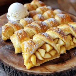 To make Apple Pie Crescent Rolls, you need a few simple ingredients that pack a lot of flavor. Here’s what you’ll need: - 1 can of crescent roll dough - 2 medium apples, peeled, cored, and diced - 1/4 cup brown sugar - 1 teaspoon cinnamon - 1 tablespoon lemon juice - 1/4 cup raisins (optional) - 1/4 cup chopped walnuts (optional) - 1 egg (beaten, for egg wash) - 1 tablespoon granulated sugar (for topping) These ingredients create a delicious balance of sweet and tart. The crescent roll dough serves as a perfect, flaky shell. The apples bring warmth and sweetness. The brown sugar and cinnamon add layers of flavor. You can also choose to add raisins and walnuts for extra texture and taste. When you gather these ingredients, make sure your apples are fresh. Crisp apples will give the best flavor and texture. I love using a mix of tart and sweet apples for a complex taste. You can check out the Full Recipe for more details on how to put it all together. 1. Prepping the apples and mixing the filling Start by peeling and coring the apples. Dice them into small pieces. In a medium bowl, mix the apples with brown sugar, cinnamon, and lemon juice. If you like, add raisins and walnuts for extra flavor. Ensure every piece of apple is coated well. 2. Separating the crescent roll dough Open your can of crescent roll dough. Gently pull apart the triangles along the perforated lines. Be careful not to tear the dough. Each triangle will hold your delicious filling. 3. Assembling the rolls Place a spoonful of the apple mixture near the wide end of each triangle. Roll the dough from the wide end to the point. Pinch the edges to seal the filling inside. Arrange the rolls on a lined baking sheet for baking. 1. Applying the egg wash Take a beaten egg and brush it over each roll. This gives them a lovely golden color. The egg wash also helps the sugar stick on top. 2. Baking temperature and time Preheat your oven to 375°F (190°C). Bake the rolls for 12-15 minutes. Watch for them to puff up and turn golden brown. This means they are ready! 1. Cooling the rolls for optimal flavor After baking, let the rolls cool for a few minutes on the baking sheet. This helps the flavors settle. They will be easier to handle once they cool slightly. 2. Serving suggestions Serve the rolls warm on a platter. For a fun twist, dust them with powdered sugar. Pair them with a scoop of vanilla ice cream for a sweet treat. Check out the Full Recipe for more details! To make sure your rolls don’t get soggy, avoid overfilling them. Use only a spoonful of the apple mixture. If you pack too much in, moisture can escape and make the dough wet. When you store pre-assembled rolls, keep them covered. Use plastic wrap or foil to prevent them from drying out. You can also place them in the fridge for up to 24 hours before baking. This helps flavors meld nicely. You can adjust the sweetness and spice levels in your filling. If you like it sweeter, add more brown sugar. For a spicier kick, increase the cinnamon. Adding nuts or raisins gives your rolls extra texture. Chopped walnuts add a nice crunch. Raisins offer a chewy surprise inside each bite. Feel free to mix and match to suit your taste. For the Full Recipe, check the earlier sections. {{image_2}} You can easily change up the flavors in these rolls. One tasty option is caramel apple crescent rolls. To make this, add a few tablespoons of caramel sauce to the apple mixture. The sweet and sticky caramel makes each bite extra special. Another fun idea is to create cinnamon roll-inspired versions. Instead of the apple filling, mix brown sugar, cinnamon, and cream cheese for a rich, sweet treat. This twist gives you a new dessert while keeping the same easy-to-make dough. If you follow a gluten-free diet, try using gluten-free crescent roll dough. Many brands offer great options that taste just as good. Just check the package for cooking times, as they may differ. For those on a vegan diet, you can make a few simple swaps. Use plant-based butter instead of regular butter in the dough. Replace the egg wash with a mixture of almond milk and a bit of maple syrup for a nice glaze. These changes keep the flavor while meeting your dietary needs. For the full recipe, check out Apple Pie Crescent Rolls. After enjoying your apple pie crescent rolls, you may have some left. To keep them fresh, store the rolls in an airtight container. This helps prevent them from drying out. You can leave them at room temperature for up to two days. If you need to keep them longer, place them in the fridge. They will last about a week this way. For even longer storage, you can freeze the rolls. Wrap each roll tightly in plastic wrap and then place them in a freezer-safe bag. They can last up to three months in the freezer. When you’re ready to enjoy the rolls again, reheating is key. For the best flavor and texture, use an oven. Preheat the oven to 350°F (175°C). Place the rolls on a baking sheet and cover them loosely with foil. Heat for about 10-15 minutes. This keeps them warm and soft. You can also use a microwave for quick reheating. Place the roll on a microwave-safe plate and cover with a damp paper towel. Heat for 15-20 seconds. Keep a close eye so they don’t get too hot and lose their taste. Enjoy your delicious apple pie crescent rolls just like fresh! Can I use store-bought apple pie filling instead? Yes, you can use store-bought apple pie filling. It saves time, and it works well. Just spoon it onto the crescent dough as you would with your fresh filling. It’s a great shortcut for busy days. How do I know when the rolls are done baking? Your rolls are done when they are golden brown and puffed up. It usually takes about 12-15 minutes at 375°F. Keep an eye on them in the last few minutes. A nice golden color means they are ready. Can I freeze the unbaked rolls for later use? Yes, you can freeze the unbaked rolls. Simply wrap them well in plastic wrap and then in foil. When you're ready to bake, let them thaw in the fridge overnight. Then, bake as usual. It’s a great way to have a sweet treat ready to go! What should I do if the dough tears? If the dough tears, don’t worry! Just pinch the edges back together. You can also use a little extra dough from another triangle if needed. Just make sure to seal it well. This helps keep the filling from leaking out. How to adjust baking time for different ovens? Every oven is a bit different. Start with the suggested time, but check your rolls a few minutes early. If they need more time, add a minute or two. Use a light hand with the oven door to keep the heat in. This way, your rolls bake evenly. In this post, we explored making delicious apple pie crescent rolls. We discussed ingredients, preparation steps, and baking techniques. I shared tips to avoid soggy rolls and ways to adjust flavor. You learned about fun variations and dietary alternatives. Finally, effective storage and reheating methods ensure your rolls stay fresh. Now, you’re ready to create these tasty treats. Enjoy every bite!