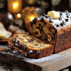 To make your chocolate chip banana bread, you'll need a few simple ingredients. These ingredients come together to create a sweet and moist bread that is perfect for breakfast or dessert. Here’s what you’ll need: - 3 ripe bananas, mashed - 1/2 cup unsalted butter, melted - 3/4 cup brown sugar - 1 large egg, beaten - 1 teaspoon vanilla extract - 1 teaspoon baking soda - 1/4 teaspoon salt - 1 1/2 cups all-purpose flour - 1/2 cup semi-sweet chocolate chips - 1/4 cup walnuts or pecans, chopped (optional) These ripe bananas add natural sweetness and moisture. The unsalted butter gives the bread a rich flavor. Brown sugar adds depth, while the egg helps with binding. Vanilla extract enhances the taste. Baking soda is key for rising, and salt balances the sweetness. All-purpose flour creates the structure, and chocolate chips bring that yummy chocolate flavor. You can also add nuts for extra crunch, but that’s up to you! For the full recipe, check out the detailed steps to enjoy this delicious treat. - Preheat your oven to 350°F (175°C). - Prepare a 9x5 inch loaf pan by greasing it or lining it with parchment paper. - In a large bowl, combine 3 ripe bananas and 1/2 cup melted unsalted butter. - Mix until smooth. - Add 3/4 cup brown sugar, 1 beaten egg, and 1 teaspoon vanilla extract. Stir until mixed well. - Sprinkle 1 teaspoon baking soda and 1/4 teaspoon salt into the mixture. Stir to combine. - Gradually add 1 1/2 cups all-purpose flour. Mix gently until just combined. - Fold in 1/2 cup semi-sweet chocolate chips and 1/4 cup chopped walnuts or pecans, if you'd like. - Pour the batter into the prepared loaf pan. - Bake for 60-65 minutes. Test doneness by inserting a toothpick into the center. If it comes out clean, the bread is ready! To get the best texture, avoid over-mixing your batter. Mix just until the flour disappears. This keeps the bread soft and light. For optimal baking time, check your bread at 60 minutes. Use a toothpick to test for doneness. If it comes out clean, your bread is ready. If not, bake for a few more minutes. Every oven is different, so watch closely. You can boost the flavor of your chocolate chip banana bread with some simple add-ins. Try adding a pinch of cinnamon for warmth. Nutmeg also adds a lovely touch. If you like crunch, fold in some chopped walnuts or pecans. They pair well with the chocolate and bananas. These extra ingredients can make your bread even more special. For a beautiful presentation, slice the banana bread and arrange the pieces on a rustic wooden board. It looks nice and inviting. Dust the top with powdered sugar for a sweet touch. You can also serve warm slices with a pat of butter. This adds richness and makes each bite even better. Enjoy the fun of sharing this treat with friends and family! {{image_2}} You can use many types of chocolate in banana bread. Dark chocolate chips add a rich taste. They have a bold flavor that pairs well with sweet bananas. White chocolate or butterscotch chips offer a creamy sweetness. These options change the flavor and make it fun to experiment. You can mix and match to find your favorite. Nuts can add texture and flavor to your banana bread. Pecans have a buttery taste and a softer crunch. Walnuts add a slightly bitter flavor that balances the sweetness. You can also try almonds or hazelnuts for a new twist. If you prefer, leave out the nuts for a nut-free version. This way, you can enjoy it without worries. If you need a gluten-free option, you can use different flours. Almond flour gives a nutty flavor and moist texture. Coconut flour is another choice, but use less because it absorbs more liquid. A gluten-free all-purpose flour blend works well too. Just make sure it has xanthan gum for the right texture. This way, everyone can enjoy delicious banana bread. For more details, check out the Full Recipe. To keep your banana bread fresh, use an airtight container. This helps prevent it from drying out. You can store the bread on the counter for up to three days. If you want it to last longer, refrigerate it. Just remember, chilling can change the texture a bit. If you want to save your banana bread for later, freezing is a great option. Wrap it tightly in plastic wrap or aluminum foil. Then, place it in a freezer bag. This keeps the bread safe from freezer burn. When you are ready to eat it, take it out and let it sit at room temperature. You can also thaw it in the fridge overnight. For a warm treat, heat slices in the oven or microwave. Enjoy your Choco-Banana Bliss Bread later with ease! Yes, you can use frozen bananas. Thaw them first and drain any excess liquid. This helps keep the bread moist. Frozen bananas work well because they become soft and easy to mash. Just remember, overripe bananas are best for flavor! To prevent dry banana bread, follow these tips: - Use very ripe bananas for extra moisture. - Do not over-mix the batter. - Check the bread a few minutes before the baking time ends. - Bake just until a toothpick comes out clean. Overbaking dries it out fast. For a vegan version, you can use: - 1/4 cup unsweetened applesauce - 1/4 cup mashed tofu - 1 tablespoon ground flaxseed mixed with 2.5 tablespoons water (let sit for 5-10 mins) These options work well and keep your banana bread moist. Homemade banana bread lasts about 3 to 4 days at room temperature. Store it in an airtight container. If you want it to last longer, you can freeze it. Wrapped well, it can stay fresh for up to 3 months. Enjoy this tasty treat any time! In this post, we explored the key ingredients and steps for making delicious Chocolate Chip Banana Bread. You learned how to prepare, mix, and bake to perfection. We also shared tips for texture and flavor enhancements, plus variations for personal preferences. Proper storage and freezing methods help keep leftovers fresh. Remember, banana bread is versatile and fun to make. Enjoy experimenting with flavors and sharing your tasty results! Cooking is all about joy, so keep baking and savoring each bite!
