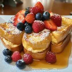 Making Easy Baked French Toast is simple. Here’s what you need: - 6 slices of thick bread (like challah or brioche) - 4 large eggs - 1 cup whole milk - 1/2 cup heavy cream - 1/4 cup maple syrup - 1 teaspoon vanilla extract - 1/2 teaspoon ground cinnamon - Pinch of salt - Fresh berries (for topping) - Powdered sugar (for dusting) These ingredients work together to create a soft, sweet dish. The thick bread soaks up the mixture well. The eggs and dairy make it rich and creamy. Maple syrup gives it a warm sweetness, while vanilla and cinnamon add flavor. Fresh berries and powdered sugar make the dish look and taste even better. For the full recipe, refer to the section above. 1. Preheat your oven to 350°F (175°C). Grease a 9x13 inch baking dish with butter or non-stick spray. 2. Take 6 slices of thick bread, like challah or brioche, and arrange them in the baking dish. Slightly overlap them for a nice look. 3. In a large bowl, whisk together the following: - 4 large eggs - 1 cup whole milk - 1/2 cup heavy cream - 1/4 cup maple syrup - 1 teaspoon vanilla extract - 1/2 teaspoon ground cinnamon - A pinch of salt 4. Pour this egg mixture evenly over the bread slices. Make sure each slice is soaked well. 5. Cover the dish with plastic wrap. Refrigerate it for at least 30 minutes. You can even leave it overnight for better flavor. 6. Once ready to bake, take the dish out of the fridge and uncover it. If you like, sprinkle a little more cinnamon on top. 7. Bake in the preheated oven for 30-35 minutes. It should puff up and turn golden brown. 8. While it bakes, prepare your berry topping. Mix fresh berries in a bowl. You can toss them with a little maple syrup if you want. 9. After baking, let the dish cool for a couple of minutes. Serve it warm, topped with your fresh berries and a dusting of powdered sugar. For the full recipe, please refer to the earlier section. To make your baked French toast great, use day-old bread. Fresh bread can get too soggy. Day-old bread holds its shape and has a nice texture. Bread like challah or brioche works best. Soak the bread overnight for the best flavor. The egg mixture needs time to soak in. This extra time helps the bread absorb the flavors. You will get a creamier and richer taste. If you’re short on time, soak it for at least 30 minutes. Serve your baked French toast right from the baking dish. It looks lovely and saves on dishes. For a special touch, garnish with fresh berries. Strawberries, blueberries, or raspberries add color and flavor. A drizzle of maple syrup on top adds sweetness. You can also dust with powdered sugar for a pretty finish. These simple steps make your dish look and taste fantastic. For the complete recipe, check the Full Recipe. {{image_2}} You can change up your baked French toast in fun ways. Try using cinnamon raisin bread for a sweet twist. The spices in the bread add flavor without extra work. You can also mix in chopped nuts or chocolate chips. Nuts give a nice crunch, while chocolate chips melt and become gooey. Both options make your dish unique and tasty. If you need gluten-free options, use gluten-free bread. It works just as well and keeps the dish delicious. For those who follow a vegan diet, you can swap the eggs and milk with plant-based alternatives. Try using flax eggs or silken tofu for eggs. Non-dairy milk like almond or oat milk works great too. These swaps make it easier for everyone to enjoy a slice of this tasty treat. To keep your baked French toast fresh, you should store it in the fridge. First, let it cool completely. Then, place it in an airtight container. It will last up to three days in the fridge. If you want to keep it longer, you can freeze it. Wrap each piece tightly in plastic wrap and then place them in a freezer bag. This helps to avoid freezer burn. Baked French toast can stay fresh in the freezer for up to three months. When you're ready to enjoy your leftovers, reheating is easy. For the best results, use the oven. Preheat it to 350°F (175°C). Place the French toast on a baking sheet and cover it with foil. Heat for about 15-20 minutes, or until warm. If you're in a hurry, you can use the microwave. Place a piece on a microwave-safe plate and heat for 30-45 seconds. Check to see if it’s warm. If not, heat it for another 15 seconds. Enjoy your warm, tasty baked French toast! Yes, you can prepare baked French toast the night before. After pouring the egg mixture over the bread, cover it with plastic wrap. Let it chill in the fridge overnight. This soaking time helps the bread absorb flavors well. In the morning, just bake it as directed. Thick bread works best. I recommend using challah or brioche. Their texture is soft and rich, which makes the dish tender. You can also try day-old bread for a different taste. Absolutely! You can use almond milk or oat milk instead of whole milk. For the heavy cream, coconut cream is a great choice. Just make sure to pick unsweetened options for a balanced flavor. This way, everyone can enjoy this tasty meal. For the full recipe, check out the details above. This blog post covered a tasty baked French toast recipe. We explored key ingredients like bread, eggs, and spices. I shared easy steps for preparation and baking. You can enhance your dish with tips for flavor and presentation. We discussed options for different diets, storage methods, and reheating tips. Baked French toast is a fun, flexible dish. Try adding your favorite flavors or toppings. Enjoy experimenting with this recipe to make it your own!