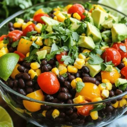 - 2 cups canned black beans, rinsed and drained - 1 cup corn kernels (fresh or frozen) - 1 red bell pepper, diced - 1 small red onion, finely chopped - 1 avocado, diced - 1 cup cherry tomatoes, halved - 1/4 cup fresh cilantro, chopped - 3 tablespoons lime juice - 2 tablespoons olive oil - 1 teaspoon cumin - 1 teaspoon chili powder - Salt and pepper to taste This salad is colorful and full of flavor. Black beans are rich in protein and fiber. Corn adds sweetness and crunch. The red bell pepper brings color and a mild taste. Red onion gives a nice bite. Avocado adds creaminess and healthy fats. Cherry tomatoes provide a burst of juiciness. Fresh cilantro adds a hint of freshness. You can swap the avocado for mango or cucumber. Add more veggies like zucchini or carrots for extra crunch. If you want protein, try adding grilled chicken or shrimp. A serving has about 200 calories. It contains 10 grams of protein, 8 grams of fat, and 30 grams of carbs. This salad is a great choice for a healthy meal. You can find the full recipe above to help you make this dish. 1. Start by taking a large mixing bowl. In this bowl, combine 2 cups of rinsed black beans with 1 cup of corn. This mix gives the salad a hearty base. 2. Next, add 1 diced red bell pepper, 1 small finely chopped red onion, and 1 cup of halved cherry tomatoes to the bowl. These veggies add color and crunch. 3. Gently fold in 1 diced avocado and 1/4 cup of chopped cilantro. Be careful not to mash the avocado; we want nice chunks. 1. In a small bowl, whisk together 3 tablespoons of lime juice, 2 tablespoons of olive oil, 1 teaspoon of cumin, and 1 teaspoon of chili powder. This dressing brings all the flavors together. 2. Pour the dressing over the salad and gently toss everything. Make sure all the ingredients get coated evenly. 3. Taste the salad and season with salt and pepper. Adjust the flavors to your liking. 4. Cover the salad and let it chill in the fridge for at least 30 minutes. This helps the flavors blend and taste even better. 1. Serve the salad in a large glass bowl. This shows off the vibrant colors and makes it look appealing. 2. For garnishing, add extra cilantro and lime wedges on the side. This adds a fresh touch and looks great. You can find the Full Recipe linked above for all the details! To make your Southwest Black Bean Salad shine, use great spices and herbs. I recommend cumin and chili powder for a warm, earthy flavor. Fresh cilantro adds a burst of brightness. Lime juice brings a tangy kick, balancing the richness of the avocado. - Cumin: Adds warmth. - Chili Powder: Gives a nice heat. - Cilantro: Provides freshness. - Lime Juice: Balances richness. Mix the spices well in the dressing. This helps the flavors blend. Let the salad chill for at least 30 minutes. This melds the flavors and allows them to shine. If you want a vegan option, this recipe works great as is. You can replace the olive oil with avocado oil for a different taste. For gluten-free needs, this salad is already safe. For a budget-friendly swap, use canned corn instead of fresh. You can also use frozen black beans if you have them. Just make sure to rinse them well. This keeps the flavors fresh without spending much. When mixing your salad, use a large bowl. A clear glass bowl shows off the salad's bright colors. Silicone spatulas are great for gentle mixing. They help you avoid smashing the avocado. For storing leftovers, use airtight containers. This keeps the salad fresh and crisp. Glass containers are great for this. They are easy to clean and reusable. Remember, these tips can make your cooking more fun and easy. Enjoy your salad! {{image_2}} You can boost the protein in your Southwest Black Bean Salad easily. Consider adding cooked chicken or shrimp for a hearty touch. Both options add great flavor and texture. If you prefer plant-based proteins, try adding quinoa or diced tofu. These options keep the salad light while providing the protein you need. To change up the flavor, think about some fun twists. For a Southwest kick, add jalapeños for heat and flavor. You could also mix in some diced mango for sweetness. If you want to explore Mediterranean flavors, try adding feta cheese and olives. These ingredients create a tasty fusion and can surprise your taste buds. Adjust your salad based on what’s in season. In summer, use ripe tomatoes and fresh corn for extra sweetness. In fall, consider adding roasted butternut squash for a warm twist. Incorporating seasonal produce not only enhances flavor but also keeps your salad fresh and exciting. Each season brings new options, so keep it fun! To keep your Southwest Black Bean Salad fresh, store it in an airtight container. This helps lock in the flavor and keeps it from drying out. Place it in the fridge if you plan to eat it within a few days. If you want to keep it longer, you can freeze it. However, the avocado may not hold up well after freezing. To freeze, use a freezer-safe container and enjoy it within three months. In the fridge, your salad will last about three to five days. Always check for signs of spoilage before you eat it. If the salad smells off or has a strange color, it’s best to toss it. Look for changes in texture as well; slimy beans or wilted veggies mean it's time to say goodbye. If you want to warm any additions, like grilled chicken or corn, do so in a pan over low heat. This keeps the flavors intact. To freshen up the salad, add a squeeze of lime juice or a sprinkle of fresh cilantro before serving. This will brighten up the dish and make it taste as good as new. Enjoy your meal! Can I make Southwest Black Bean Salad ahead of time? Yes, you can make this salad ahead of time. It tastes even better after chilling. Prepare it a few hours in advance or the night before. Just store it in the fridge. This allows the flavors to blend well. What can I serve with this salad? You can serve this salad with grilled chicken, fish, or tacos. It works great as a side dish. You can also enjoy it with tortilla chips for a fun snack. Is this salad suitable for meal prep? Yes, this salad is great for meal prep. The ingredients hold up well in the fridge. Just keep the dressing separate until you’re ready to eat. This helps keep the salad crisp. How to avoid soggy salad? To avoid a soggy salad, use fresh ingredients. Drain and rinse the beans well. Chill the salad after mixing but before serving. This helps keep it crisp and fresh. Can I use dried black beans? Yes, you can use dried black beans. Just soak and cook them first. This adds a nice texture. Make sure they are tender before adding them to the salad. Is this recipe gluten-free? Yes, this recipe is gluten-free. All the ingredients are naturally gluten-free. You can enjoy it without worry. Can I omit certain ingredients for allergies? Yes, feel free to omit any ingredient for allergies. If you can’t have onions or peppers, leave them out. You can also add other veggies you like. The salad will still taste great! This blog post covered a delicious and easy Southwest Black Bean Salad. You learned about the main ingredients and how to prepare and store them. We explored tips for better flavor and ways to customize your salad. Remember, this dish is not just versatile; it is also packed with nutrients. Feel free to experiment with proteins and seasonal produce for variety. Enjoy this vibrant salad at home or share it with friends for a tasty meal. Make it your own, and savor every bite.