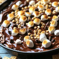 To make Chocolate Chip S'mores Dip, you need these key ingredients: - 1 cup chocolate chips (semi-sweet or dark) - 1 cup mini marshmallows - 1 cup crushed graham crackers You can add a few extra ingredients to enhance the flavor: - 1 tablespoon unsalted butter - 1/2 teaspoon vanilla extract - Pinch of salt To make your dip even more tempting, consider these toppings: - Extra chocolate chips - Extra mini marshmallows - Garnishes for presentation These ingredients make your dip rich and tasty. The chocolate chips provide the base flavor. Mini marshmallows add sweetness and fluffiness. Graham crackers give a nice crunch. You can customize the dip with butter, vanilla, and salt for extra depth. Don't forget about the toppings! Extra chocolate and marshmallows create a fun and inviting look. You can find the full recipe above to guide you through making this delightful treat. - Preheat your oven to 350°F (175°C). - Gather all your ingredients and tools. You need a skillet or a baking dish. - Melt one tablespoon of butter in the skillet over medium heat. - Once the butter is melted, take it off the heat. Add one cup of chocolate chips. Stir them until half are melted. - Next, add half a teaspoon of vanilla extract and a pinch of salt to the mix. Stir until it is smooth. - Spread one cup of mini marshmallows evenly over the chocolate mix. Then, sprinkle one cup of crushed graham crackers on top. - Place your dish in the oven. Bake for about 10 minutes. - Watch for the marshmallows to turn golden and toasted. This gives your dip that perfect finish. To get that perfect melt, use semi-sweet or dark chocolate chips. Melt them slowly over medium heat. Stir them gently as they soften. This helps prevent burning. You want a smooth mix, not a clump of chocolate. Balancing gooey and crispy is key. The mini marshmallows should be soft and fluffy. The crushed graham crackers add a nice crunch. Layer them well. This mix gives a great contrast in each bite. Graham crackers are the classic dipper for this treat. You can break them into small squares. Fresh fruits like strawberries or bananas also work well. Pretzels add a salty twist. For gatherings, use a fun platter. Arrange your dippers around the dip. Sprinkle crushed graham crackers on top for a nice look. You can prep this dip in advance. Prepare it as directed, but don’t bake it yet. Cover it and keep it in the fridge. When you’re ready, just pop it in the oven. For leftovers, store them in an airtight container. Reheat in the oven for a few minutes. This keeps the texture nice and gooey. You can also use the microwave, but watch it closely. {{image_2}} You can change the flavor of your Chocolate Chip S'mores Dip easily. Try using different types of chocolate. Milk chocolate gives a sweet taste. Dark chocolate adds a rich depth. White chocolate makes it creamy and sweet. Each type brings a unique flavor twist. You can also add peanut butter or Nutella. Just swirl it into the chocolate mix before adding marshmallows. This extra layer makes the dip even more exciting and tasty. If you need a gluten-free option, use alternative crackers. Look for gluten-free graham crackers in stores. They work just as well for dipping. This way, everyone can enjoy the treat without worry. For a vegan version, swap the chocolate and marshmallows. There are many plant-based chocolate chips available. Use vegan marshmallows, too. These small changes keep the dip delicious while meeting dietary needs. Make your S'mores Dip fit any season or holiday. For Halloween, add orange food coloring and spooky sprinkles. In winter, sprinkle crushed peppermint on top for a minty twist. You can also use fruits. Try adding sliced strawberries or bananas before baking. These fruits not only add flavor but also brighten the dish. You can make this dip special for any occasion! After you enjoy your Chocolate Chip S'mores Dip, it’s key to store leftovers correctly. Let the dip cool down to room temperature first. Then, choose a container that seals well. A glass or plastic airtight container works great. Make sure it’s big enough to hold the dip without squishing it. The dip will last in the fridge for about three days. Just keep it sealed to keep it fresh. If you want to store it longer, you can freeze it. To freeze, scoop the dip into a freezer-safe container. Leave some space at the top since it will expand when frozen. The dip can stay in the freezer for up to three months. When you’re ready to enjoy the dip again, reheating is simple. Preheat your oven to 350°F (175°C). Transfer the dip back to an oven-safe dish. Heat it for about 10 minutes, or until it’s warm and gooey. If you want to reheat it in the microwave, do so in short bursts of 20 seconds. Stir in between to keep it from burning. Serve the dip warm for the best taste and enjoy it with your favorite dippers. Can you make S'mores dip ahead of time? Yes, you can prepare the dip in advance. Mix the chocolate and butter, then add marshmallows and graham crackers. Store it in the fridge. When you are ready, bake it for about ten minutes. This lets you enjoy the warm treat without extra fuss. What can I use instead of graham crackers? If you don't have graham crackers, try using digestive biscuits or vanilla wafers. Both options work well. They add a nice crunch and flavor to the dip. What's the best way to melt chocolate for S'mores dip? The best way to melt chocolate is over medium heat. Use a skillet or oven-safe dish. Add butter first, then stir in the chocolate chips. This method keeps the chocolate smooth and creamy. How do you know when the dip is done baking? The dip is done when the marshmallows turn golden brown. Keep an eye on it after about eight minutes. Remove it from the oven once it looks toasty and delicious. Can this dip be eaten cold? While you can eat it cold, it tastes best warm. The melted chocolate and gooey marshmallows create a cozy treat. Warmth brings out all the flavors. What other treats pair well with S'mores dip? You can serve the dip with extra graham crackers, fruit slices, or pretzels. Each option adds a unique flavor. They also make it easy to scoop up the dip. Enjoy exploring your favorites! In this blog post, we explored how to make a delicious Chocolate Chip S'mores Dip. We covered essential ingredients, like chocolate chips and graham crackers, and discussed tips for perfect texture. You learned how to customize your dip with toppings and variations to suit your tastes. Whether you’re prepping for a gathering or a cozy night in, this dip is a great choice. Remember, it’s all about enjoying the process and having fun with flavors. Dive into your own creation and savor every gooey bite!