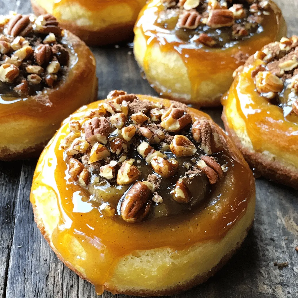 To make Maple Pecan Sticky Buns, you need some key ingredients. Here’s what you’ll need: - 3 cups all-purpose flour - 1/4 cup granulated sugar - 1 packet (2 1/4 tsp) instant yeast - 1/2 teaspoon salt - 1/2 cup whole milk, warmed - 1/4 cup unsalted butter, melted - 2 large eggs - 1 teaspoon vanilla extract - 1/2 teaspoon ground cinnamon - 1 cup pecans, chopped - 1/2 cup maple syrup - 1/4 cup brown sugar - 1/4 cup unsalted butter, softened Each of these ingredients plays a role. The flour gives structure. The sugar adds sweetness, while the yeast helps the dough rise. The pecans offer crunch and flavor, and maple syrup makes it sticky and sweet. You might already have some of these items in your kitchen. Check your pantry for: - All-purpose flour - Granulated sugar - Instant yeast - Salt - Ground cinnamon These common items make it easy to whip up this recipe. You can grab them without a special shopping trip. While the main ingredients are essential, you can add some optional ones for extra flavor. Consider these: - Nutmeg for warmth - Raisins for sweetness - A dash of orange zest for brightness Adding these can create a twist on the classic recipe. Feel free to experiment! First, gather your ingredients. In a large mixing bowl, mix 2 cups of flour, granulated sugar, instant yeast, and salt. Stir these dry items well. Next, in a separate bowl, combine warmed milk, melted butter, eggs, and vanilla extract. Blend these ingredients until smooth. Now, add the wet mixture to the dry mix. Stir gently until everything combines. Gradually add the rest of the flour until a soft dough forms. Turn the dough onto a floured surface. Knead it for about five minutes until it feels smooth and elastic. Place the dough in a greased bowl. Cover it with a clean cloth. Let it rise in a warm spot for about one hour. It should double in size. While the dough rises, let's make the sticky topping. In a saucepan, melt the softened butter, brown sugar, and maple syrup over medium heat. Stir until it’s smooth and bubbly. Once melted, remove it from the heat. Stir in the chopped pecans and set the mixture aside. After the dough has risen, punch it down gently. Roll it out into a rectangle, about 12 by 16 inches, on a floured surface. Spread the sticky topping evenly over the dough. Make sure to sprinkle some ground cinnamon on top. Now, roll the dough tightly from the long side into a log. Cut the log into 12 equal rolls. Place these rolls in a greased 9 by 13 inch baking dish. Cover them with a cloth and let them rise for another 30 minutes. They should look puffy when ready. Preheat your oven to 350°F (175°C). Bake the sticky buns for 25 to 30 minutes until they turn golden brown. After baking, let them cool for five minutes in the pan. Carefully invert the pan onto a serving plate. The sticky topping should be on top of the buns. Serve warm and enjoy your delicious, gooey creations! To make the best Maple Pecan Sticky Buns, focus on your dough. - Kneading: Knead the dough for about five minutes. This helps develop gluten, which gives the buns their nice rise and chewy texture. - Rising: Let the dough rise in a warm place. It should double in size. If it’s too cold, the yeast won’t work well. - Rolling: Roll the dough into a rectangle. This helps you create even buns. Aim for about 12x16 inches. Even the best cooks can make mistakes. Here are some to watch out for: - Not measuring: Use the right measurements for flour and sugar. Too much can ruin the texture. - Skipping the rise: Don’t rush the dough's rising time. It's key for a fluffy bun! - Overbaking: Bake until golden brown. Check at 25 minutes. If they are too dark, they may taste dry. Making these buns ahead saves time. Here’s how: - Prepare the dough: You can make the dough the night before. After kneading, place it in the fridge instead of letting it rise. - Sticky topping: Make the sticky topping in advance. Store it in the fridge and warm it up when you’re ready to bake. - Final rise: On baking day, let the dough sit out for about 30 minutes. This helps it get back to room temperature before you roll it out. These tips ensure your Maple Pecan Sticky Buns come out perfect every time! {{image_2}} You can easily change this recipe for different diets. If you need a gluten-free option, use a gluten-free flour blend. For a dairy-free version, substitute almond milk and coconut oil for the butter and milk. If you avoid eggs, try a flaxseed meal mixture. Mix one tablespoon of flaxseed meal with three tablespoons of water. Let it sit for five minutes to thicken before adding it to your dough. You can add many flavors to make these sticky buns unique. For a chocolate twist, mix in chocolate chips. If you like spices, try adding nutmeg or cardamom to the filling. To make it fruity, toss in some dried cranberries or raisins. You can also use different nuts like walnuts or almonds for a new crunch. Seasonal ingredients can enhance your sticky buns. In the fall, add pumpkin puree and pumpkin spice for a cozy treat. In the spring, try fresh berries mixed into the sticky topping. For winter, use orange zest for a bright, citrus flavor. These small changes can make your sticky buns feel fresh and exciting for any season. To keep your sticky buns fresh, store them in an airtight container. This helps seal in moisture. If you plan to eat them within two days, they can sit at room temperature. For longer storage, place them in the fridge. Make sure they cool down before wrapping, so they stay soft. You can also place parchment paper between layers to avoid sticking. Reheating sticky buns is easy. Preheat your oven to 350°F (175°C). Place the buns on a baking sheet. Cover them lightly with foil to keep them from drying out. Heat for about 10-15 minutes until warm. If you're in a hurry, you can use the microwave. Heat them for 15-20 seconds, but be careful not to overdo it. This keeps them soft and gooey. If you want to save some sticky buns for later, freezing is a great option. After they cool, wrap each bun tightly in plastic wrap. Then, place them in a freezer bag or container. Label the bag with the date. To thaw, just take out what you need and let them sit at room temperature for a few hours. You can reheat them as mentioned above for that fresh-baked taste. Enjoy your sweet treat whenever you like! Yes, you can use other nuts. Walnuts and almonds are great choices. They add a nice crunch and flavor. Just chop them up like the pecans. If you want a sweeter taste, try hazelnuts. Each nut brings its own twist to the sticky buns. Your dough should double in size. After resting for about an hour, check for these signs: - It should feel soft and puffy. - When you poke it lightly, it should spring back slowly. If it does not rise well, it might be due to old yeast or a cold environment. Always use warm milk to help activate the yeast. While maple pecan is classic, you can try other toppings too. Here are some ideas: - Cream cheese frosting for a sweet touch. - Chocolate drizzle for dessert lovers. - Fresh fruit like berries for a burst of flavor. Pick your favorite and let your creativity shine! Maple pecan sticky buns are a treat that combines rich flavor and comforting texture. We covered key ingredients, step-by-step instructions, and important tips for success. You now know how to enhance your buns with flavors and variations, as well as clever storage methods. My final thought is simple: baking these buns is fun and rewarding. With practice, you can create a delicious dish your friends and family will love. Enjoy the journey and the yummy results!