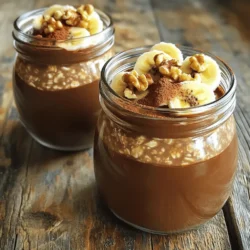 - 1 cup rolled oats - 2 cups unsweetened almond milk - 1 scoop chocolate or mocha protein powder - 2 tablespoons cocoa powder - 1 tablespoon chia seeds - 1 tablespoon maple syrup - 1 teaspoon instant coffee granules - 1/2 teaspoon vanilla extract - Pinch of salt The base for high-protein mocha overnight oats starts here. Rolled oats give a hearty texture. Almond milk makes it creamy and keeps it dairy-free. Chocolate or mocha protein powder is key for that rich taste and boosts protein. Cocoa powder adds depth and rich chocolate flavor. Chia seeds thicken the mix and add fiber. Maple syrup brings sweetness, which you can adjust. Instant coffee granules infuse a nice coffee kick. Lastly, vanilla and a pinch of salt round out the flavors. - Sliced bananas - Crushed walnuts - Sprinkle of cinnamon These optional ingredients let you get creative. Sliced bananas add a sweet, fruity touch. Crushed walnuts provide a crunchy contrast. A sprinkle of cinnamon gives warmth and spice. Feel free to mix and match toppings. They can change your oats from good to great! - Step 1: Combine 1 cup of rolled oats, 2 cups of unsweetened almond milk, 1 scoop of chocolate or mocha protein powder, 2 tablespoons of cocoa powder, 1 tablespoon of chia seeds, 1 tablespoon of maple syrup, 1 teaspoon of instant coffee, 1/2 teaspoon of vanilla extract, and a pinch of salt in a mixing bowl. - Step 2: Mix everything together until smooth. Make sure the protein powder and cocoa blend well with the liquid. - Step 3: Divide the mixture evenly into two jars or containers with lids. - Step 4: Seal the jars tightly and refrigerate overnight. This lets the oats soak and soften. - Step 5: The next morning, stir the oats well. If they are too thick, add a splash of almond milk to get your desired texture. - Step 6: Before serving, top your oats with sliced bananas, crushed walnuts, or a sprinkle of cinnamon. Enjoy your tasty breakfast! You can change the sweetness of your oats. Use more or less maple syrup. Start with one tablespoon. Taste it, then add more if you want it sweeter. You can also choose different protein powders. Try vanilla or plain flavored powders. This will change the taste of your oats. If you want extra cocoa flavor, use a chocolate protein powder. To store overnight oats, use jars with lids. This keeps them fresh longer. Make sure the lids are tight. You can keep them in the fridge for up to five days. When it's time to eat, you can enjoy them cold. If you prefer warm oats, heat them in the microwave. Add a splash of almond milk if they seem too thick. {{image_2}} You can change the taste of your high-protein mocha overnight oats easily. One fun way is to add nut butters. Nut butters like almond or peanut can make the oats creamier. Just add a tablespoon to your mix. This will give you rich flavor and extra protein. Another way to mix it up is by experimenting with spices or extracts. You might try adding a dash of cinnamon or a few drops of almond extract. These flavors can brighten your oats and make them special. Don't be afraid to get creative! If you want to make your overnight oats vegan-friendly, it’s simple. Just use plant-based protein powder and almond milk. This way, you still get great taste and nutrition without animal products. For those who need gluten-free options, choose certified gluten-free oats. These oats ensure that you stay within your diet while still enjoying this tasty breakfast. It's a great way to eat healthy without missing out! Each serving of High-Protein Mocha Overnight Oats packs a punch. You get about 350 calories, 20 grams of protein, 40 grams of carbs, and 10 grams of fats. These numbers can change a bit based on the milk and protein powder you pick. Eating high-protein meals for breakfast helps you feel full longer. This keeps cravings at bay. Protein also helps build and repair muscles, boosting your energy for the day. Oats are rich in fiber. This helps your digestion and keeps your heart healthy. Chia seeds add omega-3 fatty acids, which are good for brain health. They also provide extra fiber, making this meal even better for you. In short, these oats are not just tasty; they are also a smart choice for a healthy breakfast. How long can overnight oats be stored? You can store overnight oats in the fridge for up to five days. Keep them in airtight jars to stay fresh. The oats will soften more over time, so enjoy them earlier for the best texture. Can I use a different type of milk? Yes, you can use any milk you like. Almond milk works well, but oat, soy, or coconut milk are also great choices. Each will add a unique flavor and texture to your oats. What can I substitute for protein powder? If you don’t have protein powder, use Greek yogurt or cottage cheese. Both are high in protein and will make your oats creamy and delicious. You might need to adjust the liquid for consistency. Can I prepare these oats without a refrigerator? It’s best to chill the oats in the fridge overnight. However, if you don’t have a fridge, you can prepare them and eat them right away. Just let them sit for about 30 minutes to absorb some liquid. How do I make the oats less thick? If the oats are too thick in the morning, just add a splash of milk. Stir it in until you reach your desired creaminess. You can add more milk if needed. Are there alternatives for sweeteners? Yes, you can use honey, agave syrup, or stevia in place of maple syrup. Adjust the amount based on how sweet you want your oats. Each sweetener has a different flavor, so pick what you enjoy best. This blog covered the essentials for making delicious overnight oats. You learned the key ingredients and easy steps for preparation. I shared tips for customizing your oats and keeping them fresh. With different flavor and dietary variations, there’s something for everyone. Overnight oats provide a quick, tasty breakfast that fuels your mornings. Try these methods today and enjoy a healthy, satisfying start to your day.
