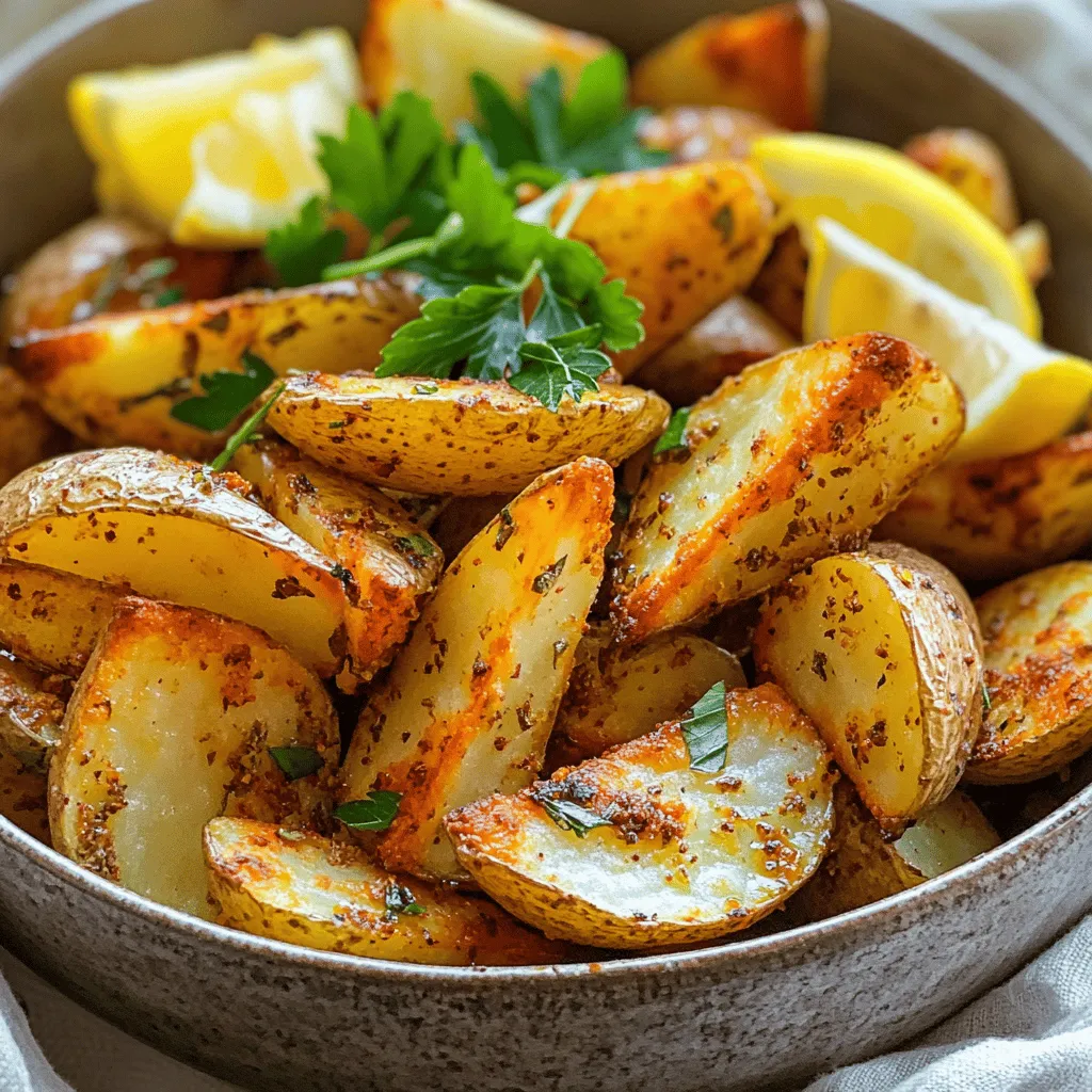 - 4 medium Yukon Gold potatoes, peeled and cut into wedges - 3 tablespoons olive oil - 1 teaspoon dried oregano - 1 teaspoon garlic powder - 1 teaspoon smoked paprika - 1/2 teaspoon salt - 1/4 teaspoon black pepper - 2 tablespoons fresh lemon juice - Fresh parsley, chopped (for garnish) To start making crispy Greek air fryer potatoes, gather these fresh ingredients. Yukon Gold potatoes work best due to their creamy texture. The olive oil helps create a nice crunch. Dried oregano gives a classic Greek taste, while garlic powder and smoked paprika add depth. Don't forget salt and pepper for basic seasoning. The lemon juice adds a fresh zing at the end. Fresh parsley will brighten the dish and give it a pop of color. Make sure to measure each ingredient accurately for the best results. This balance of flavors will make your potatoes tasty and savory. Preheat your air fryer to 400°F (200°C) for 5 minutes. This step is key for getting crispy potatoes. A hot fryer helps the oil and heat cook the potatoes evenly. In a large bowl, combine the potato wedges with: - 3 tablespoons olive oil - 1 teaspoon dried oregano - 1 teaspoon garlic powder - 1 teaspoon smoked paprika - 1/2 teaspoon salt - 1/4 teaspoon black pepper Toss the wedges until they are fully coated. This mix gives the potatoes great flavor and a nice crispy finish. Place the seasoned potato wedges in the air fryer basket. Lay them in a single layer for even cooking. Cook in batches if needed. Air fry for 15-20 minutes, shaking the basket halfway through. This helps all sides get that golden crisp. After cooking, transfer the crispy potatoes to a bowl. Drizzle with 2 tablespoons of fresh lemon juice. This adds a bright flavor. Toss gently to coat. Finally, sprinkle chopped parsley on top for color and freshness. Serve hot for the best taste! To get crispy potatoes, cook them in a single layer. This helps hot air circulate around each wedge. If the wedges overlap, they will steam instead of crisp. Shaking the basket during cooking is key. It helps flip the potatoes, so they crisp evenly on all sides. I recommend shaking the basket halfway through the cooking time. This simple step can make a big difference in texture. To boost flavor, try using different herbs and spices. You can swap dried oregano for rosemary or thyme. Both add a nice touch. Smoked paprika can be replaced with regular paprika for less heat. A pinch of chili flakes can add a nice kick if you like spice. For serving, I suggest pairing these potatoes with tzatziki. The cool dip balances the warm, crispy potatoes. You can also serve them with lemon wedges for extra zing. This makes for a tasty, colorful dish that everyone will enjoy. {{image_2}} You can use different potato types for this recipe. Yukon Gold potatoes work great, but you can also try Russet or red potatoes. Each type gives a unique taste and texture. Russets will make your potatoes fluffier inside. Red potatoes will add a hint of sweetness. Just remember to cut them into wedges for even cooking. If you don’t have an air fryer, you can bake these potatoes in the oven. Preheat your oven to 425°F (220°C). Spread the seasoned wedges on a baking sheet. Bake for 25-30 minutes until they are golden and crispy. The oven method takes a bit longer, but the results are still tasty. Want to spice things up? Add chili flakes or hot sauce to the seasoning. You can mix in 1/2 teaspoon of chili flakes with the other spices. For a more intense flavor, drizzle hot sauce over the potatoes after cooking. This will give your crispy potatoes a nice kick! To store your crispy Greek air fryer potatoes, let them cool first. Place them in an airtight container. Keep the container in your fridge. They will stay fresh for about 3 days. If you want to keep them longer, consider freezing them. To freeze, place the cooled potatoes in a freezer bag. Remove all air before sealing. They can last up to 2 months in the freezer. When you are ready to eat them, thaw in the fridge overnight. Reheating crispy potatoes can be tricky. You want to keep them crispy. The best way is to use your air fryer. Preheat it to 400°F (200°C). Place the potatoes in the basket in a single layer. Reheat for about 5 to 7 minutes. This method helps restore their crunch. If you don't have an air fryer, you can use an oven. Preheat the oven to 400°F (200°C) and bake for about 10 minutes. This will also help keep them crispy. Avoid microwaving, as that can make them soggy. To make air fryer potatoes crispy, you need to coat them well. Start by cutting the Yukon Gold potatoes into wedges. Toss the wedges in olive oil and spices. The oil helps them crisp up. Make sure to place them in a single layer in the air fryer basket. Shaking the basket halfway through cooking also helps. This way, hot air circulates around all sides, giving you that golden, crunchy texture. Yes, you can use different spices for your potatoes. If you want a spicy kick, try adding chili flakes. For a more earthy flavor, consider rosemary or thyme. You can also mix in herbs like dill or basil for a fresh taste. Don’t be afraid to get creative with your spices. Each combination can lead to a new, exciting flavor! Crispy Greek air fryer potatoes shine with a few tasty sides. Serve them with tzatziki for a cool dip. A salad with feta cheese and olives pairs well, too. You can also enjoy them alongside grilled meats or fish. They make a great side dish for any meal and can even be a tasty snack on their own! You can store leftover air fryer potatoes for up to three days. Keep them in an airtight container in the fridge. To reheat, place them back in the air fryer for a few minutes. This helps restore their crispiness. You can also use a conventional oven if an air fryer isn’t available. Enjoy your leftovers without losing that lovely crunch! In this post, you learned how to make crispy air fryer potatoes. We covered the right ingredients and step-by-step instructions to achieve perfect results. Tips on storage and variations help you get creative. Remember, using a single layer and shaking the basket is key for crispness. Don't shy away from trying new herbs or spices for added flavor. With these tips, you'll enjoy tasty and easy meals every time. Cooking can be simple and fun!