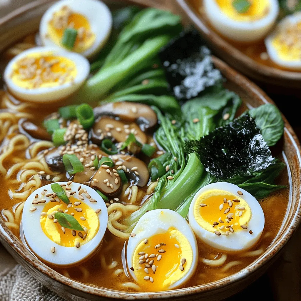 To make a great spicy miso ramen, gather these key ingredients: - 4 cups chicken or vegetarian broth - 3 tablespoons miso paste (red or white) - 1 tablespoon soy sauce - 1 tablespoon chili paste (adjust to taste) - 2 packs of instant ramen noodles (discard seasoning packets) - 1 cup shiitake mushrooms, sliced - 1 cup baby bok choy, halved - 2 green onions, chopped - 2 boiled eggs, halved - 1 tablespoon sesame oil - Nori sheets for garnish - Sesame seeds for garnish I love to add fresh herbs and spices for extra flavor. Try these: - Fresh cilantro or basil for a bright touch - Crushed red pepper flakes for more heat - Fresh ginger, grated, for a spicy kick - Garlic, minced, enhances the broth's depth For a vegan version, swap a few ingredients: - Use vegetable broth instead of chicken broth - Replace boiled eggs with tofu or avocado slices - Choose vegan miso paste for full flavor without animal products - For noodles, opt for gluten-free ramen or rice noodles if needed Start with a large pot. Heat the sesame oil over medium heat. Add the chopped green onions. Sauté them for about 2 minutes. You want them to smell great. Next, add the sliced shiitake mushrooms. Cook them for about 3 more minutes. This step adds a rich flavor. Stir in the miso paste, soy sauce, and chili paste. Mix everything well to combine. Pour in the chicken or vegetarian broth. Bring this mixture to a simmer. Let it cook for about 10 minutes. This time helps all the flavors blend together nicely. The miso adds depth and a nice umami taste. Adjust the chili paste if you want more heat. Taste the broth and make it just right for you. While the broth simmers, boil water in a separate pot. Cook the instant ramen noodles according to the package instructions. In the last minute, add the halved baby bok choy to the pot. This way, it cooks perfectly without losing its crunch. Drain the noodles and bok choy when done. Now, it’s time to put it all together. In each bowl, place a serving of noodles and bok choy. Carefully ladle the hot spicy miso broth over the top. Make sure to include plenty of mushrooms for extra flavor. Finally, garnish each bowl with a halved boiled egg, sesame seeds, and some nori strips. This adds a nice touch to your dish. Serve it hot and enjoy the rich, spicy flavors! You can easily change the spice in your ramen. Start with one tablespoon of chili paste. If you want more heat, add more chili paste little by little. Taste after each addition. This way, you can find the right spice level for you. If you want less heat, reduce the chili paste. You can also add a bit of sugar to balance the spice. Cooking the noodles is simple, but timing is key. Boil the water first. Follow the package instructions for cooking time. Usually, it takes about 3 to 5 minutes. Make sure not to overcook them. They should be firm but not hard. Add the baby bok choy in the last minute of cooking. This way, both the noodles and bok choy will be ready at the same time. Serving your ramen well makes it look tasty. Use deep bowls to hold the broth and toppings. Start with noodles and bok choy in each bowl. Pour the hot broth over them. Place the halved boiled egg on top. Sprinkle sesame seeds for crunch. Add nori sheets for color and texture. You can also add extra green onions for a fresh look. Good presentation makes every bite more enjoyable! {{image_2}} To make a vegetarian or vegan version of spicy miso ramen, you can simply swap out the chicken broth for a rich vegetable broth. Use the same amount of miso paste, soy sauce, and chili paste. You can still enjoy the umami flavors with shiitake mushrooms and bok choy. For protein, consider adding tofu or tempeh. They soak up the broth well and add a nice texture. You can customize your ramen by adding proteins and veggies. Try adding grilled chicken, shrimp, or beef for extra flavor. If you want more vegetables, consider adding spinach, carrots, or corn. You can also toss in bean sprouts for crunch. This dish is all about your choice, so feel free to mix and match. Miso comes in many types. Red miso is stronger and saltier, while white miso is milder and sweeter. You can experiment with both to find your favorite flavor. Mixing them can also create a unique taste. Each type of miso brings its own twist to your ramen, so don’t hesitate to try different options. Store your spicy miso ramen in an airtight container. Keep it in the fridge for up to three days. To keep the noodles from getting soggy, store them separately from the broth. When you reheat your ramen, do it gently. Use a stove or microwave. If using the stove, add a splash of broth to keep it moist. Heat it until it’s warm but not boiling. This keeps the flavors bright. You can freeze the broth for up to three months. Just make sure it cools first. Avoid freezing the noodles; they don’t hold up well. When ready to eat, thaw the broth in the fridge overnight, then reheat. Cook fresh noodles to enjoy the best texture. If you don’t have miso paste, try tahini or almond butter. These can give a creamy texture. You can also mix soy sauce and a little vinegar for a tangy flavor. Remember, miso adds depth and umami, so your dish may taste different without it. The spice level in spicy miso ramen mainly comes from chili paste. You can add more or less based on your taste. If you like it mild, start with a small amount. Gradually add more until it’s just right for you. Yes, you can make spicy miso ramen gluten-free! Use gluten-free ramen noodles instead of regular ones. Most miso pastes are gluten-free, but check the label. Make sure your soy sauce is also gluten-free, as some brands contain wheat. To find the best spicy miso ramen near you, try local food blogs or restaurant review sites. Ask friends for their favorite spots. You can also check social media for trending ramen places. Each city has its gems, so explore! This blog post covered everything you need to make spicy miso ramen at home. We explored key ingredients, including fresh herbs and spices. You learned step-by-step instructions for crafting rich broth and cooking noodles. I shared tips for customizing spice levels and presentation. We even discussed storage and variations, ensuring your ramen is perfect every time. Remember, cooking is personal. Feel free to adapt the recipe to fit your taste. Enjoy your ramen journey!