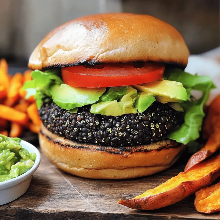 To make these tasty spicy black bean burgers, gather these main items: - 1 can (15 oz) black beans, drained and rinsed - 1/2 cup cooked quinoa - 1/2 cup breadcrumbs (gluten-free if needed) - 1 small onion, finely chopped - 2 cloves garlic, minced - 1 jalapeño, deseeded and minced - 1 teaspoon cumin - 1 teaspoon smoked paprika - 1 tablespoon lime juice - 1/2 teaspoon salt - 1/4 teaspoon black pepper - 1/4 teaspoon cayenne pepper (adjust to taste) - 2 tablespoons fresh cilantro, chopped - Olive oil for cooking - Burger buns - Lettuce, tomato, and avocado for serving You can add these optional ingredients to enhance your burgers: - Cheese slices (for a creamy touch) - Avocado slices or guacamole (for added creaminess) - Hot sauce (for extra heat) If you need to swap any ingredients, here are some ideas: - Use chickpeas instead of black beans for a different taste. - Replace quinoa with cooked rice or any grain you like. - Swap breadcrumbs with ground oats or crushed nuts for a gluten-free option. - Use a different pepper like serrano for more heat. - If you are out of cilantro, parsley works well too. These swaps keep your burgers tasty while fitting your needs. To start, grab a large bowl. Open a can of black beans and drain them. Rinse the beans to remove extra salt. Use a fork or potato masher to mash the beans. Leave some chunks for a nice texture. Next, add 1/2 cup of cooked quinoa to the bowl. This gives the burger a hearty feel. Then mix in 1/2 cup of breadcrumbs. If you want a gluten-free option, use gluten-free breadcrumbs. Now, finely chop one small onion and add it to the mixture. Mince two cloves of garlic and toss them in too. For a spicy kick, take one jalapeño, deseed it, and mince it. Add this to the bowl along with 1 teaspoon of cumin and 1 teaspoon of smoked paprika. These spices give depth to the flavor. Squeeze in 1 tablespoon of lime juice for brightness. Finally, sprinkle in 1/2 teaspoon of salt, 1/4 teaspoon of black pepper, and 1/4 teaspoon of cayenne pepper. Adjust the cayenne to match your spice preference. Finish by adding 2 tablespoons of fresh chopped cilantro. Stir everything together until well mixed. If the mixture feels too wet, simply add more breadcrumbs. Now form this mix into four equal-sized patties. Heat a skillet over medium heat and add a splash of olive oil. Once the oil is hot, place the patties in the skillet. Cook each patty for about 5 to 7 minutes on one side. Flip them over and cook for another 5 to 7 minutes. You want them crispy on the outside and hot all the way through. This step is key for a great flavor and texture. Now it’s time to build your burger! First, toast your burger buns lightly in the same skillet for about 1 minute until golden. This adds a nice crunch. Place one black bean patty on the bottom bun. Next, layer fresh lettuce, juicy tomato slices, and creamy avocado on top. Finally, cap it off with the other half of the bun. Enjoy your spicy black bean burger! To get the best texture for your spicy black bean burger, mash the black beans well. Use a fork or potato masher. Leave some chunks for a nice bite. The quinoa adds a soft, chewy feel. The breadcrumbs will help hold everything together. If your mix feels too wet, just add more breadcrumbs. This will help shape the patties without falling apart. You can make these burgers as spicy as you like! The jalapeño adds heat. If you want more kick, keep the seeds. For a milder burger, remove all seeds. Cayenne pepper also adds spice. Start with a small amount and taste the mix. Adjust as needed before cooking. Remember, you can always add hot sauce later! Serve your spicy black bean burger on toasted buns. Add fresh lettuce, juicy tomato, and creamy avocado for flavor. For a fun twist, make a side of sweet potato fries. They pair well with the spicy burger. You can also serve with guacamole for dipping. This makes a fun and colorful meal that everyone will love! {{image_2}} You can enhance the flavor of your spicy black bean burger. Consider adding: - 1/4 cup corn for sweetness - 1/4 cup shredded carrots for crunch - 1/2 teaspoon chili powder for extra heat - A dash of soy sauce for umami These additions give your burger a twist. They bring in new textures and tastes. Feel free to mix and match based on what you like. To keep your burger gluten-free, use gluten-free breadcrumbs. You can find them at most stores. Also, this recipe is vegan since it contains no meat or dairy. If you want it extra fresh, use avocado instead of mayonnaise. Toppings can change your burger game! Try these options: - Spicy salsa for a kick - Sliced jalapeños for more spice - Avocado for creaminess - Fresh herbs like basil or mint for brightness Layering different toppings makes your burger fun and tasty. You can even switch them based on your mood. Enjoy testing out new ideas! To store leftover patties, let them cool completely. Place them in an airtight container. You can keep them in the fridge for up to three days. If you want to enjoy them later, freezing is a great option. To freeze patties, first cool them completely. Place parchment paper between each patty to prevent sticking. Then, put them in a freezer bag or airtight container. They can stay in the freezer for up to three months. Just label the bag with the date for easy reference. To reheat, you have a few options. You can use a skillet, microwave, or oven. For the skillet, heat a little olive oil over medium heat. Cook the patties for about five minutes on each side until warm and crispy. If using a microwave, place the patty on a microwave-safe plate. Heat for one to two minutes. For the oven, preheat to 375°F (190°C) and bake for about 10-15 minutes. This keeps them nice and crispy! Yes, you can use canned black beans. They save time and are easy to find. Just drain and rinse them before using. This step reduces the sodium and helps keep your burgers fresh. Canned beans work well in this recipe. They provide great flavor and texture. To add more heat, use extra jalapeños or cayenne pepper. You can also add hot sauce to the bean mixture. If you love spice, try adding chopped serrano peppers. These options will give your burgers a nice kick. Adjust the spice based on your taste. Many sides pair well with Spicy Black Bean Burgers. Sweet potato fries are a great choice. They add a sweet contrast to the spicy burger. You can serve these burgers with a fresh salad or coleslaw. Guacamole and tortilla chips also complement the flavors. Yes, you can prepare the mixture ahead of time. Shape the patties and store them in the fridge. Just make sure to cover them tightly. You can cook them later for a quick meal. These burgers also freeze well. Just thaw them before cooking. This makes meal prep easy and fun! This blog post covered how to make Spicy Black Bean Burgers. We discussed the main ingredients, optional ingredients, and substitutions to suit your taste. I shared step-by-step instructions, helpful tips, and fun variations. You learned how to store leftovers and enjoy them later. In conclusion, these burgers are a tasty, healthy choice. Experiment with spice levels and toppings for your unique twist. Enjoy your cooking journey!