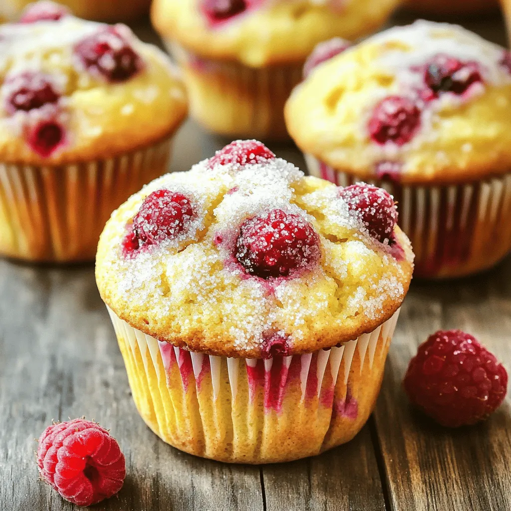 To make these zesty lemon raspberry muffins, gather these key ingredients: - 1 cup all-purpose flour - 1 cup whole wheat flour - 1/2 cup granulated sugar - 2 teaspoons baking powder - 1/2 teaspoon baking soda - 1/4 teaspoon salt - 1/2 cup unsalted butter, melted - 1 cup buttermilk (or milk with 1 tablespoon lemon juice) - 2 large eggs - Zest of 2 lemons - 1 teaspoon vanilla extract - 1 cup fresh raspberries (or frozen) - 1 tablespoon coarse sugar for topping These ingredients work together to create a flavorful muffin. The mix of flours gives a lovely texture. The lemon zest adds brightness, while the raspberries provide a sweet burst. You can add a few optional ingredients to make the muffins your own: - 1/2 cup nuts (like walnuts or almonds) - 1/2 cup chocolate chips - A pinch of cinnamon or nutmeg These extras can enhance the flavor and texture. Nuts add crunch, while chocolate chips bring sweetness. If you need alternatives, here are some easy substitutes: - Use almond milk or oat milk instead of buttermilk. - Swap unsalted butter for coconut oil or vegetable oil. - If you don’t have whole wheat flour, use more all-purpose flour. These substitutes can help you create muffins even with limited ingredients. Feel free to mix and match based on what you have. First, set your oven to 375°F (190°C). This heat makes the muffins rise nicely. Next, line a 12-cup muffin tin with paper liners. If you don’t have liners, grease the tin well. This step helps the muffins come out easily after baking. In a large bowl, combine all-purpose flour, whole wheat flour, granulated sugar, baking powder, baking soda, and salt. Sift these ingredients together to mix them well. This process adds air, making your muffins light and fluffy. Make sure there are no lumps in the mixture. In another bowl, whisk together melted butter, buttermilk, eggs, lemon zest, and vanilla extract. Mix until everything is smooth and combined. This mixture adds richness and flavor to your muffins. Now, pour the wet ingredients into the dry mix. Gently stir until just combined. The batter should be slightly lumpy; avoid overmixing. Then, carefully fold in the fresh raspberries. Be gentle here, as you don’t want to crush the berries. Divide the batter evenly among the muffin cups. Fill each cup about two-thirds full. This allows space for the muffins to rise. Sprinkle coarse sugar on top for a crunchy finish. Place the muffin tin in the oven and bake for 18-20 minutes. Check if they are done by inserting a toothpick into the center. It should come out clean. After baking, let the muffins cool in the pan for about 5 minutes. Then, transfer them to a wire rack to cool completely. These muffins taste best warm. You can serve them plain or drizzle with a lemon glaze for extra zing. Enjoy your fresh and flavorful lemon raspberry muffins! To get the best texture, use both all-purpose and whole wheat flour. This mix gives a lovely crumb and adds a nutty taste. Make sure your butter is melted but not hot. Hot butter can cook the eggs and make your muffins dense. Mix the batter gently. Overmixing can make muffins tough. When you combine the wet and dry ingredients, stir until just blended. It’s okay if the batter is lumpy; lumps mean a lighter muffin. Also, fold in the raspberries carefully. You want to keep them whole for bursts of flavor. Add some vanilla extract to deepen the taste. Lemon zest is key, so don’t skip it! If you want extra zing, try adding a splash of lemon juice to the batter. For a fun twist, sprinkle some coarse sugar on top for a crunchy finish. You can even drizzle some lemon glaze on top after baking for an extra sweet touch. {{image_2}} You can add a nice twist by mixing in sliced almonds. Almonds give a crunchy texture and a nutty flavor. Just fold in 1/2 cup of sliced almonds with the raspberries. This adds depth and makes the muffins even more delightful. To make these muffins vegan, replace the buttermilk with plant milk mixed with lemon juice. Use flax eggs instead of regular eggs. Mix 2 tablespoons of ground flaxseed with 6 tablespoons of water. Let it sit for 5 minutes before adding to the batter. This keeps the muffins moist and fluffy. For a healthier option, use whole wheat flour. This gives a nutty taste and more fiber. If you need gluten-free muffins, use a gluten-free flour blend. Make sure to check for a blend that has xanthan gum, as it helps with the texture. These options keep the muffins tasty while catering to different diets. To keep your lemon raspberry muffins fresh, store them in an airtight container. This helps to keep them moist and tasty. You can keep them at room temperature for up to three days. If you want to store them longer, refrigeration is a good option. Just know that it might change the texture a bit. Freezing is a great way to save your muffins for later. First, let them cool completely. Then, wrap each muffin tightly in plastic wrap. Place the wrapped muffins in a freezer-safe bag or container. They can stay in the freezer for up to three months. When you're ready to eat, just take out as many as you need. Reheating muffins is easy. You can use the microwave or the oven. For the microwave, heat one muffin for about 15 seconds. If you want a warm muffin with a bit of a crust, use the oven. Preheat it to 350°F (175°C) and warm the muffins for about 5-10 minutes. Enjoy them warm for the best flavor! To make these muffins vegan, you can swap eggs with flaxseed meal. Mix one tablespoon of flaxseed meal with three tablespoons of water. Let it sit for a few minutes to thicken. Use a plant-based butter instead of regular butter. Almond or coconut milk works well in place of buttermilk. Yes, you can use frozen raspberries! They work great in muffins. Just fold them into the batter while still frozen. This helps them keep their shape. They may make the batter a bit wetter, so be careful not to overmix. Serve these muffins warm or at room temperature. For a fun twist, drizzle them with a simple lemon glaze. Mix powdered sugar with lemon juice to create a sweet-tart topping. Pair them with tea or coffee for a delightful snack. Lemon raspberry muffins stay fresh for about three days at room temperature. Keep them in an airtight container to maintain moisture. If you want them to last longer, store them in the fridge for up to a week. Yes, you can use lemon extract instead of zest. Use about one teaspoon of extract for two lemons' zest. The extract will give you a nice lemon flavor, but the zest adds texture and brightness. For the best taste, I recommend using both zest and extract if possible. You now have all you need to make delicious lemon raspberry muffins. From choosing the right ingredients to mastering the baking process, these steps guide you through each part. Remember, you can customize the recipe to suit your taste. Use the tips to enhance texture and flavor. Finally, store or freeze extras for later. Enjoy your tasty treats fresh, or reheat them for a warm snack. Happy baking!