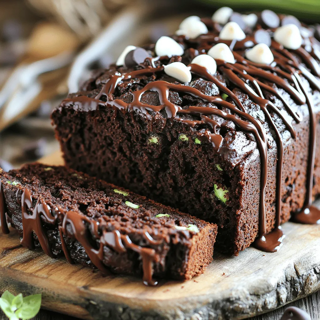To create the best triple chocolate zucchini bread, you need these simple ingredients: - 1 medium zucchini (about 1 cup grated) - 1 cup all-purpose flour - 1/2 cup cocoa powder - 1/2 teaspoon baking soda - 1/2 teaspoon baking powder - 1/4 teaspoon salt - 1/2 cup granulated sugar - 1/2 cup brown sugar, packed - 1/3 cup vegetable oil - 2 large eggs - 1 teaspoon vanilla extract - 1/2 cup semi-sweet chocolate chips - 1/2 cup white chocolate chips - 1/2 cup milk chocolate chips Each ingredient plays a role in building flavor and texture. The zucchini provides moisture and keeps the bread soft. The blend of all-purpose flour and cocoa powder gives it structure and rich chocolate taste. Using both granulated and brown sugar adds depth. Eggs act as a binder while the vegetable oil adds fat for richness. The three types of chocolate chips create a fun mix of flavors and textures. Semi-sweet offers a classic chocolate taste, while white chocolate adds creaminess. Milk chocolate brings sweetness. Together, they make every bite a delight. Gather these ingredients before starting. You'll enjoy how they come together to create a rich, moist treat! Start by preheating your oven to 350°F (175°C). While it warms up, grease a 9x5-inch loaf pan. You can also line it with parchment paper for easy removal. This step helps the bread come out smooth and intact. Grab a medium zucchini and grate it until you have about one cup. After grating, take a clean kitchen towel. Place the zucchini in the towel and squeeze out the extra moisture. This keeps the bread rich and not soggy. In a medium bowl, whisk together the following dry ingredients: - 1 cup all-purpose flour - 1/2 cup cocoa powder - 1/2 teaspoon baking soda - 1/2 teaspoon baking powder - 1/4 teaspoon salt Mix them well. This creates an even distribution of flavors and helps the bread rise nicely. In a larger bowl, combine these wet ingredients: - 1/2 cup granulated sugar - 1/2 cup brown sugar, packed - 1/3 cup vegetable oil Mix them until blended. Next, add two large eggs, one at a time. Make sure to mix well after each egg. Finally, stir in 1 teaspoon of vanilla extract for added flavor. Gradually add your dry mixture to the wet ingredients. Stir gently until just combined. Be careful not to overmix; this keeps the bread light and fluffy. Once combined, fold in the grated zucchini along with: - 1/2 cup semi-sweet chocolate chips - 1/2 cup white chocolate chips - 1/2 cup milk chocolate chips This mix of chips gives your bread a rich chocolate flavor. Pour the batter into your prepared loaf pan. Smooth the top with a spatula. Place the pan in the preheated oven and bake for 50-60 minutes. To check if it's done, insert a toothpick in the center. If it comes out clean or with a few moist crumbs, the bread is ready. Once baked, let it cool in the pan for about 10 minutes. Then, transfer it to a wire rack to cool completely. To make your bread rich and moist, avoid overmixing. When you mix the wet and dry ingredients, stir just until combined. Overmixing can make the bread dense and tough. Also, squeezing out excess moisture from the zucchini is key. Too much water can lead to a soggy texture. You can boost the flavor with a pinch of cinnamon or nutmeg. These spices add warmth to the chocolate. Try adding a splash of almond or orange extract for a new twist. Experimenting with flavors keeps this bread exciting and fresh. Slice your bread and arrange it on a nice platter. Drizzle melted chocolate over the top for a stunning look. You can also sprinkle white chocolate shavings for an elegant touch. These small details make your dish stand out and impress your guests. {{image_2}} You can easily make this bread gluten-free. Use a gluten-free flour blend instead of all-purpose flour. Check the blend for a good rise. For sugar, try using coconut sugar or a sugar alternative. These options keep the sweetness but lower calories. Want to change the flavor? Add nuts like walnuts or pecans for crunch. Dried fruits, like raisins or cranberries, can add a nice twist. Just remember to chop large fruits to keep the bread even. You can make mini loaves or muffins with this recipe. Adjust the baking time to about 20-25 minutes for muffins. For mini loaves, bake for 30-40 minutes. Keep an eye on them with a toothpick to check for doneness. Enjoy your baking adventure! To keep your triple chocolate zucchini bread fresh, wrap it well. Use plastic wrap or aluminum foil. You can also place it in an airtight container. Store it at room temperature for up to three days. If you live in a humid area, keep it in the fridge to avoid mold. Make sure it cools completely before wrapping. This helps prevent sogginess. Freezing this bread is easy and keeps it tasty. First, let the bread cool down completely. Then, wrap it tightly in plastic wrap. After that, place it in a freezer-safe bag or container. Label it with the date. To thaw, take it out and leave it in the fridge overnight. You can also leave it at room temperature for a few hours. In the fridge, the bread lasts about one week. If you freeze it, it can last up to three months. I recommend eating it within one month for the best taste. Always check for any signs of spoilage before eating. Enjoy the rich and moist delight of this bread any time! Yes, you can make this recipe vegan. Replace the eggs with flax eggs or applesauce. Use plant-based milk and oil. For chocolate chips, choose dairy-free options. This way, you keep the rich taste while making it vegan-friendly. If you do not have zucchini, use grated carrots or apples. Both add moisture and sweetness. You may also try using mashed bananas. Each option gives a unique flavor, but they all work well in this recipe. To check if the bread is done, insert a toothpick into the center. If it comes out clean or has a few moist crumbs, it is ready. The edges should pull away slightly from the pan. Keep an eye on it after 50 minutes. Yes, feel free to experiment! You can add dark chocolate chips or even mint chocolate. For a twist, try adding a teaspoon of espresso powder or orange zest. These add delicious layers of flavor to your bread. This bread shines at any time of day. It works great as a dessert or a sweet breakfast treat. Pair it with coffee or tea for a delightful start. You can even toast slices for extra warmth and flavor. This blog post explored a delightful zucchini bread recipe. We covered essential ingredients, instructions, and tips for best results. You learned how to prep your pan and blend ingredients for a moist loaf. There are ideas for variations, from dietary changes to flavor twists. Finally, we shared storage tips to keep your bread fresh longer. I hope you feel inspired to bake, experiment, and enjoy this tasty treat!
