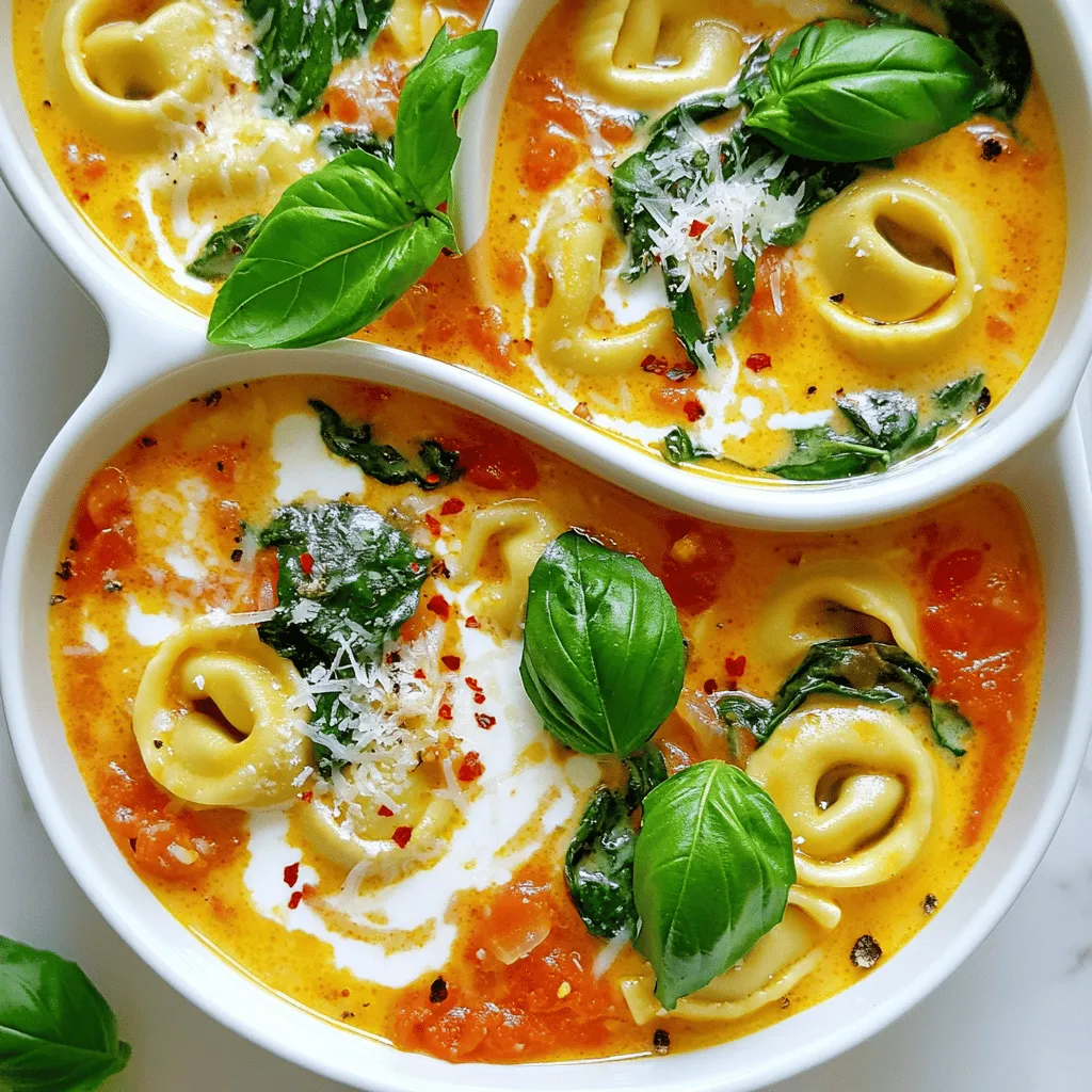 - 1 pound frozen cheese tortellini - 4 cups crushed tomatoes (canned or fresh) - 1 cup vegetable broth - 1 medium onion, diced - 3 cloves garlic, minced In this recipe, you’ll need some key ingredients. The frozen cheese tortellini is the heart of the dish. It cooks perfectly in the slow cooker, soaking up all those rich flavors. Crushed tomatoes, either canned or fresh, provide a sweet base. The vegetable broth adds depth and keeps everything moist. Diced onion and minced garlic bring a savory touch that makes the dish sing. - 1 teaspoon dried basil - 1 teaspoon dried oregano - 1 teaspoon sugar (to balance acidity) - 1 cup heavy cream For extra flavor, consider adding dried herbs like basil and oregano. These herbs add a nice aroma and taste. A teaspoon of sugar can help balance the tomatoes' acidity, making the sauce smooth. Of course, the heavy cream makes it all creamy and rich, turning a simple meal into something special. - Grated Parmesan cheese - Fresh basil leaves - Olive oil and red pepper flakes When serving, sprinkle some grated Parmesan cheese on top. It melts beautifully and adds a salty kick. Fresh basil leaves give a pop of color and freshness. A drizzle of olive oil and a few red pepper flakes add a lovely finish and a hint of spice. These touches make your creamy tomato tortellini look and taste gourmet! In a slow cooker, combine these ingredients: - 4 cups crushed tomatoes - 1 cup vegetable broth - 1 medium onion, diced - 3 cloves garlic, minced - 1 teaspoon dried basil - 1 teaspoon dried oregano - 1 teaspoon sugar Stir well to ensure even distribution. This step brings out the rich flavors from the tomatoes and herbs. Next, add 1 pound of frozen cheese tortellini. Make sure they are submerged in the liquid. Cover the slow cooker and set it on low for 4 hours or high for 2 hours. The tortellini will become tender and soak in all the delicious flavors. After cooking, stir in 1 cup of heavy cream and 1 cup of spinach. Mix until the spinach wilts and the cream blends in smoothly. Season with salt and pepper to taste. Let it heat through for another 10-15 minutes. Serve hot, topped with grated Parmesan cheese and fresh basil leaves. Enjoy your delightful meal! How to choose quality tomatoes Choose ripe, juicy tomatoes for the best taste. Look for firm tomatoes with rich color. If using canned, pick whole or crushed tomatoes without added sugars. They often taste fresher. The importance of using fresh herbs Fresh herbs bring vibrant flavor to your dish. Basil and oregano should be bright and fragrant. Dried herbs work, but fresh gives a richer taste. Add them at the end for a burst of flavor. Best practices for slow cooking tortellini Add the tortellini near the end of cooking. This keeps them tender without overcooking. Stir gently to keep them from breaking apart. Cooking on low for four hours works best. How to avoid mushy tortellini Watch the cooking time closely. Frozen tortellini need only about 30 minutes on high. If you cook them too long, they can become mushy. Stir occasionally to check for doneness. Creative ways to plate the dish Serve in shallow bowls for a beautiful look. Drizzle olive oil on top and add a sprinkle of red pepper flakes for extra flair. Garnish with fresh basil for a pop of color. Pairing options with side dishes or bread Pair this dish with crusty bread for dipping. A simple green salad complements the meal well. For a heartier option, serve with garlic bread or cheesy breadsticks. {{image_2}} You can try different types of tortellini or pasta. Use spinach, mushroom, or even chicken tortellini for new tastes. If you want a lighter dish, replace the heavy cream with half-and-half or coconut milk. These swaps keep the creamy texture but change the flavor. Adding protein can boost the dish. Try cooked chicken, sausage, or even shrimp. These proteins add richness and make it more filling. You can also mix in vegetables like bell peppers, zucchini, or carrots. These add color and nutrition to your meal. Change the recipe with the seasons. In winter, use hearty vegetables like kale or butternut squash. In summer, fresh tomatoes and zucchini shine. For special flavor, use heirloom tomatoes when they are in season. They are sweeter and add depth to your dish. To store leftovers, let the dish cool before putting it in the fridge. Use an airtight container for best results. This helps keep the dish fresh. You can safely store creamy tomato tortellini for up to four days. Always check for any signs of spoilage before eating. To freeze creamy tortellini, let it cool completely first. Then, portion it into freezer-safe containers. Leave some space at the top, as the dish may expand. You can freeze it for up to three months. When ready to eat, thaw the dish in the fridge overnight. This keeps the texture nice. To reheat without losing texture, use the stovetop. Place the dish in a pot over low heat. Stir gently until it warms up. You can also use the microwave. Heat in short intervals, stirring in between. This helps keep the creamy sauce smooth and delicious. You can use several alternatives to heavy cream. Here are some options: - Coconut milk: This gives a nice flavor. - Cashew cream: Blend soaked cashews with water for a creamy texture. - Greek yogurt: This adds tang and creaminess. Use it in smaller amounts. - Milk with butter: Mix ¾ cup milk with ¼ cup melted butter for a rich taste. When using these substitutes, adjust the cooking time. Some may need blending to reach the right texture. Yes, you can make this dish vegetarian. Here’s how: - Use vegetable broth: Ensure it’s labeled as vegetarian. - Check tortellini: Some may contain meat. Look for cheese or vegetable options. - Add more veggies: Consider adding mushrooms, zucchini, or bell peppers for extra flavor. These swaps keep the dish tasty and satisfying for all diets. Cooking times differ based on your slow cooker setting: - On low: Cook for 4 hours for tender tortellini. - On high: Cook for 2 hours if you're short on time. Both methods yield a creamy, delicious meal. Just make sure to check for doneness before serving. This article covered making a delicious tortellini dish. We discussed essential ingredients, like frozen cheese tortellini and diced onion. You learned step-by-step instructions for cooking and serving. Tips helped you avoid mushy pasta and enhance flavors. We explored variations and how to store leftovers. By following these guidelines, you can create a tasty meal suitable for any time. Enjoy experimenting with this recipe, and make it your own!