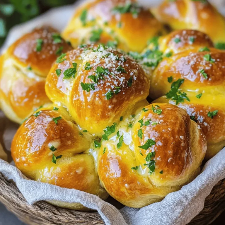 To make delicious garlic knots, you need a few simple ingredients. Gather these items before you start: - 1 package (1.5 lbs) of pizza dough (store-bought or homemade) - 1/4 cup unsalted butter, melted - 5 cloves garlic, minced - 2 tablespoons fresh parsley, finely chopped - 1 teaspoon dried oregano - 1/2 teaspoon red pepper flakes (optional) - Salt to taste - Grated Parmesan cheese for serving (optional) Having fresh and high-quality ingredients makes a big difference. The pizza dough is the base, so choose one that you love. The garlic and herbs bring strong flavors that make the knots special. You can adjust the red pepper flakes based on your spice preference. Lastly, Parmesan adds a tasty finish. Enjoy the process of gathering these ingredients, as they will lead to a fun cooking experience! - First, preheat your oven to 375°F (190°C). Line a baking sheet with parchment paper. This helps the knots not stick. - Next, take the pizza dough and divide it into twelve equal pieces. Roll each piece into a rope about 8 inches long. This makes the knots easier to shape. - Now, take each rope and tie it into a knot. Twist the ends and pull them through the hole. Place them on the baking sheet. - In a small bowl, mix melted butter, minced garlic, chopped parsley, oregano, red pepper flakes, and a pinch of salt. This mix gives the knots a rich flavor. - Brush this garlic butter mixture over each knot. Make sure each knot is well-coated to soak up the flavor. - Place the baking sheet in the oven. Bake for 15 to 20 minutes. Keep an eye on them. You want a golden-brown color. - When they are done, take them out of the oven. Brush any leftover garlic butter over the knots. If you like, sprinkle some grated Parmesan cheese on top for extra flavor. Let them cool for a few minutes before serving. For soft and chewy garlic knots, dough consistency is key. You want the dough to be smooth and slightly sticky. If it is too dry, your knots might turn out tough. Knead the dough well to develop gluten. This helps create a lovely texture. Baking time and temperature also matter. Preheat your oven to 375°F (190°C). Bake the knots for 15-20 minutes. You want them golden brown, not burnt. Check them often in the last few minutes. Garlic is the star in garlic knots. You can adjust garlic levels to fit your taste. If you love garlic, add more cloves. If you prefer a mild flavor, stick to five cloves. Herbs can add a great touch. Fresh parsley works well, but you can mix in other herbs too. Oregano is a classic choice. Consider adding basil or thyme for a twist. Red pepper flakes can give your knots a kick. Use them if you want heat. Serving is part of the fun! Place your warm garlic knots in a basket. Line it with a cloth napkin for a cozy look. This keeps them warm and adds charm. Garnishing adds flair. Sprinkle extra parsley on top for color. You can also add grated Parmesan after baking for a tasty touch. These little details make your garlic knots look as good as they taste! {{image_2}} You can make your garlic knots even better by adding cheese. Mozzarella or cheddar works well. Just sprinkle some cheese in the center of the dough before tying each knot. The cheese melts and adds a creamy texture. It makes every bite more delightful. Want to switch up the flavor? Try adding different herbs and spices. You can use thyme, rosemary, or basil. Mix these herbs with the garlic butter for a fragrant twist. This gives your knots a unique taste and aroma. Experimenting with herbs can bring new life to the classic recipe. If you love heat, add some spice! You can use red pepper flakes or fresh jalapeños. Chop the jalapeños finely and mix them into the garlic butter. This will give your garlic knots a kick. Adjust the amount to fit your taste. Spicy garlic knots can be a fun surprise for guests. To keep garlic knots fresh at room temperature, place them in an airtight container. This helps to keep them soft. You can also wrap them in plastic wrap. Avoid putting them in the fridge, as cold air can make them tough. Store them this way for up to two days. For long-term storage, freezing garlic knots is a great option. Allow them to cool completely after baking. Then, place them in a freezer-safe bag or container. Remove as much air as possible to prevent freezer burn. These knots can last up to three months in the freezer. When you want to enjoy them, just take out what you need. To reheat garlic knots without losing texture, the oven works best. Preheat your oven to 350°F (175°C). Place the knots on a baking sheet and cover them with foil. Heat for about 10 minutes. This keeps them warm and soft. You can also use a microwave, but they may get chewy. For maximum flavor, brush on some extra garlic butter before reheating! Garlic knots come from Italian-American cuisine. They started in New York City in the 1970s. Pizzerias made them to use leftover pizza dough. People loved the taste and the fun shape. Now, garlic knots are a popular snack. You can find them at many pizza places. They hold a special place in Italian culture. They are a tasty way to enjoy garlic and bread. Yes, you can use other types of dough. While pizza dough is common, bread dough works well too. You can even try biscuit dough for a fluffy twist. Each dough gives a different taste and texture. Just make sure the dough is easy to shape. This way, you can still tie those fun knots. Garlic knots taste great with many dips. Here are some suggestions: - Marinara sauce - Garlic butter sauce - Ranch dressing - Pesto sauce - Cheese sauce These dips add extra flavor. You can mix and match to find your favorite. You learned how to make garlic knots from start to finish. We discussed ingredients, step-by-step instructions, and tips for the best texture and flavor. You can also try fun variations to suit your taste. Plus, you have storage and reheating tips for later enjoyment. Garlic knots are easy to make and great for sharing. Get creative and enjoy them fresh or stored. With these tips, you can impress family and friends with your baking skills. Happy cooking!