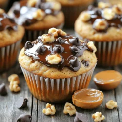 To make these delicious peanut butter chocolate chip banana muffins, you will need: - 3 ripe bananas, mashed - 1/2 cup creamy peanut butter - 1/4 cup honey or maple syrup - 1/4 cup brown sugar - 1 large egg - 1 teaspoon vanilla extract - 1 cup all-purpose flour - 1 teaspoon baking powder - 1/2 teaspoon baking soda - 1/4 teaspoon salt - 1/2 cup chocolate chips (dark or semi-sweet) - 1/2 cup chopped walnuts (optional) You can change ingredients easily. Here are some ideas: - Peanut Butter: Use almond butter or sunbutter for a nut-free version. - Sweeteners: Replace honey with agave syrup or use a sugar substitute. - Flour: Swap all-purpose flour with whole wheat flour for more fiber. - Add-ins: Toss in dried fruits or seeds for extra flavor and texture. These muffins are not just tasty; they are also nutritious. Here’s a rough breakdown per muffin: - Calories: 180 - Protein: 4g - Fat: 7g - Carbohydrates: 27g - Fiber: 2g - Sugar: 8g These numbers can change based on substitutions. Always check your specific ingredients for exact values. Enjoy baking and sharing these delightful muffins! Start by preheating your oven to 350°F (175°C). This is key for a nice bake. Line your muffin tin with paper liners or grease it lightly. In a large bowl, mash the ripe bananas until they are smooth. I like to use a fork for this. Next, add in the creamy peanut butter. Mix them well until they blend together. Now, pour in the honey (or maple syrup), brown sugar, egg, and vanilla extract. Stir everything together until it is well combined. In another bowl, whisk together the all-purpose flour, baking powder, baking soda, and salt. This helps to avoid lumps. Gradually add the dry mix to the wet batter. Stir gently until combined, but don’t over-mix. This keeps your muffins soft. Finally, fold in the chocolate chips and walnuts if you like them. Next, divide the batter evenly among the muffin cups. Fill each about 3/4 full. This gives them room to rise. Bake in the preheated oven for 18-22 minutes. Use a toothpick to check if they are done. Insert it into the center. If it comes out clean, your muffins are ready. Let the muffins cool in the tin for about 5 minutes. After that, transfer them to a wire rack to cool completely. This step helps them stay fluffy. For serving, try them warm with a drizzle of chocolate syrup or a dollop of peanut butter on top. It makes them extra special! Enjoy your delicious peanut butter chocolate chip banana muffins! To mash bananas well, use ripe ones. Look for bananas with brown spots. They are sweet and soft. Place the bananas in a bowl. Use a fork or potato masher to break them down. Press firmly and mash until smooth. You want a creamy texture. This helps the muffins stay moist and delicious. Mixing is important, but too much can ruin your muffins. After adding dry ingredients, stir gently. Stop mixing as soon as you see no dry flour. Lumps are okay! Over-mixing makes muffins tough. Aim for a light touch to keep them fluffy and soft. To keep your muffins fresh, let them cool fully. Then, store them in an airtight container. They can stay at room temperature for up to three days. For longer storage, place them in the fridge. You can also freeze them. Wrap each muffin in plastic wrap and place them in a freezer bag. They last for up to three months. When ready, thaw them overnight in the fridge. Enjoy fresh muffins anytime! {{image_2}} If you want nut-free muffins, simply swap the peanut butter. Use sun butter or soy nut butter instead. Both options give a similar taste without nuts. This change keeps the muffins safe for those with nut allergies. To make these muffins vegan, replace the egg with a flax egg. Mix one tablespoon of ground flaxseed with two and a half tablespoons of water. Let it sit for five minutes. You can also use maple syrup instead of honey for a vegan sweetener. These swaps make the muffins plant-based and just as tasty. You can add more fun flavors to your muffins. Try mixing in spices like cinnamon or nutmeg for warmth. You can also fold in fresh fruit, like blueberries or diced apples, for extra sweetness. Chocolate chips are a must, but feel free to try white chocolate or peanut butter chips too. Each variation adds a new twist to the classic muffin! To keep your muffins fresh, store them in an airtight container. Place a paper towel in the container to absorb moisture. This keeps the muffins soft. They stay good at room temperature for about three days. If you want them to last longer, you can refrigerate them for up to a week. Freezing is a great option if you have extra muffins. Allow the muffins to cool completely. Wrap each muffin in plastic wrap or aluminum foil. Then, place them in a freezer-safe bag. Label the bag with the date. They can last up to three months in the freezer. When you are ready to eat them, you can thaw them overnight in the fridge. To reheat your muffins, you have a few options. You can use a microwave, oven, or toaster oven. For the microwave, heat for 10-15 seconds. For the oven, preheat it to 350°F (175°C) and warm the muffins for about 5-10 minutes. This makes them taste fresh again. Enjoy your warm muffins with a spread of peanut butter or a drizzle of honey! Yes, you can use less sugar. If you want a less sweet muffin, cut back on the brown sugar. You might use two tablespoons instead of a quarter cup. The bananas and peanut butter add natural sweetness, so it will still taste great. You can check the muffins with a toothpick. Stick a toothpick in the center of a muffin. If it comes out clean, the muffins are done. If it has wet batter on it, bake them a bit longer. They usually bake for 18 to 22 minutes. There are many fun mix-ins to try! You can add more chocolate chips, dried fruit, or even coconut. Chopped apples or blueberries also work well. If you like nuts, use pecans or hazelnuts instead of walnuts. Get creative and make it your own! This blog post covered essential ingredients for muffins, along with variations and storage tips. I shared step-by-step instructions to make the best muffins. Remember to mash bananas well and avoid over-mixing for great texture. In the end, feel free to experiment with flavors and substitute ingredients as you like. Keeping muffins fresh is easy with the right storage methods. Enjoy baking and savoring your delicious treats!