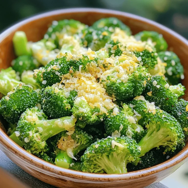 To make Air Fryer Garlic Parmesan Broccoli, gather these ingredients: - 1 lb fresh broccoli florets - 3 tablespoons olive oil - 4 cloves garlic, minced - 1/2 cup grated Parmesan cheese - 1 teaspoon garlic powder - 1/2 teaspoon red pepper flakes (optional) - Salt and pepper to taste - Zest of 1 lemon I prefer using fresh broccoli for this recipe. Fresh broccoli has a better texture and flavor. It cooks evenly and gets crispy in the air fryer. If you use frozen broccoli, it may not crisp up as well. Frozen broccoli can also release extra water. If you choose frozen, thaw it first and pat it dry. This way, you can still get a nice texture. Parmesan cheese adds a rich, salty flavor. If you don’t have Parmesan, you can use Pecorino Romano. This cheese has a sharper taste. Nutritional yeast is a great vegan option too. It gives a cheesy flavor without dairy. Try different cheeses to see what you like best! First, wash the fresh broccoli florets well. Make sure to remove any dirt. After washing, pat them dry with a clean towel. This helps the oil stick better. Dry broccoli will also crisp up nicely in the air fryer. Next, grab a large mixing bowl. Add the broccoli, olive oil, and minced garlic. Then, sprinkle in the garlic powder, red pepper flakes (if you like heat), salt, and pepper. Toss everything together. You want the broccoli to be fully coated with the oil and spices. This mix adds flavor and helps create a crispy texture. Now, preheat your air fryer to 400°F (200°C). This step is key for even cooking. Once it’s hot, place the seasoned broccoli in the basket. Make sure to spread them out in a single layer. If your basket is small, work in batches. Cook for 8 to 10 minutes. Shake the basket halfway through to ensure even cooking. When done, the broccoli should be tender and crispy. After cooking, return the broccoli to the mixing bowl. Add grated Parmesan cheese while it’s still hot. Toss gently so the cheese melts slightly and coats the florets. Finish with lemon zest for a fresh touch. Enjoy this tasty side dish! To get that nice crunch, use fresh broccoli. Fresh florets cook better than frozen ones. Make sure to dry the broccoli well after washing. Excess water can make it soggy. Toss the florets in olive oil to coat them evenly. The oil helps them crisp up in the air fryer. Cook at 400°F for 8-10 minutes. Shake the basket halfway through to cook them evenly. You can play with flavors to suit your taste. Try adding lemon juice for a zesty kick. A dash of smoked paprika gives a nice flavor too. If you love heat, add more red pepper flakes. You can also mix in some herbs like thyme or oregano. These add a fresh taste that pairs well with broccoli. Serve the garlic Parmesan broccoli hot for the best taste. It makes a great side dish for grilled chicken or fish. You can also use it as a topping for pasta. For a fun twist, add it to a salad for extra crunch. Garnish with more Parmesan and lemon zest for a nice look. Enjoy it as a snack, too! {{image_2}} You can switch up the cheese in this recipe. Try using sharp cheddar for a bold taste. Feta adds a tangy touch and pairs well with the garlic. If you want a creamier texture, use mozzarella. Each cheese brings its own flavor, so feel free to experiment. Want to boost your veggie intake? Add bell peppers or carrots to the mix. They cook well with broccoli in the air fryer. You can also toss in zucchini or asparagus for extra color and crunch. Mixing these veggies keeps your meal fresh and fun. This dish can fit many diets. For a vegetarian option, stick to the original recipe with Parmesan. If you want a vegan dish, swap the cheese for nutritional yeast. It gives a cheesy flavor without dairy. You can also add a sprinkle of vegan cheese for extra creaminess. To store leftover air fryer garlic Parmesan broccoli, let it cool first. Place the broccoli in an airtight container. Make sure to keep it sealed well. You can store it in the fridge for up to three days. This helps maintain its taste and texture. When you are ready to eat, you can reheat the broccoli. Use the air fryer for the best results. Set it to 350°F (175°C) and heat for about 3-5 minutes. This will help the broccoli regain its crispiness. You can also use the microwave, but the texture may not be as nice. If you want to freeze the broccoli, it’s best to do this right after cooking. Let it cool completely before placing it in a freezer-safe bag. Make sure to remove as much air as possible. The broccoli can last up to three months in the freezer. When you are ready to eat, thaw it in the fridge overnight before reheating. Yes, you can use frozen broccoli. Just be aware that frozen broccoli tends to be softer. Thaw it first and pat it dry. This helps the garlic and cheese stick better. The cooking time may also change. Check the broccoli for doneness often. Cook your broccoli for 8-10 minutes at 400°F (200°C). Shake the basket halfway through. This helps it cook evenly and become crispy. If you like it extra crispy, you can add a minute or two. Garlic Parmesan broccoli goes well with many dishes. Try it with grilled chicken or fish. It also pairs nicely with pasta or rice. For a full meal, add a salad or some crusty bread. This side dish is versatile and can fit many meals. In this blog post, we explored how to make delicious garlic Parmesan broccoli. We covered all key ingredients, including fresh and frozen broccoli options. I shared step-by-step cooking instructions and helpful tips for achieving perfect crispiness. You learned variations for different diets and how to store leftovers properly. Broccoli in the air fryer is quick and tasty. Experiment with flavors and enjoy your meal!