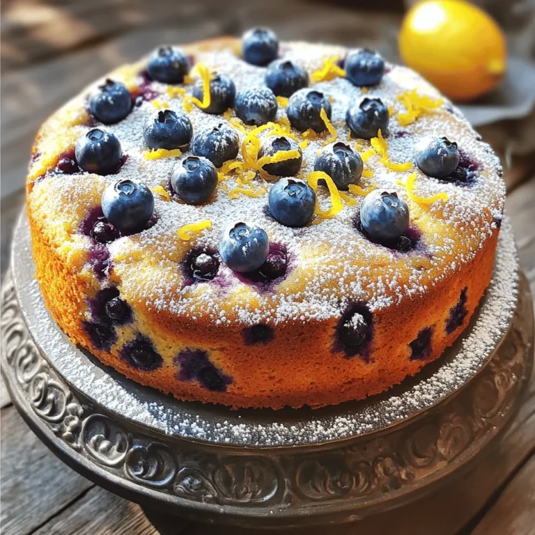 For the Blueberry Lemon Yogurt Cake, you will need: - 1 cup plain Greek yogurt - 1 cup granulated sugar - 3 large eggs - 1/4 cup vegetable oil - 1 tablespoon lemon zest - 1/4 cup freshly squeezed lemon juice - 1 1/2 cups all-purpose flour - 1 teaspoon baking powder - 1/2 teaspoon baking soda - 1/4 teaspoon salt - 1 cup fresh blueberries (plus extra for garnish) - 1/2 teaspoon vanilla extract - Powdered sugar for dusting These ingredients blend together to create a moist and zesty cake. The Greek yogurt adds richness and a nice tang. The blueberries bring bursts of flavor, while the lemon zest and juice keep the cake bright and fresh. When measuring your ingredients, use dry measuring cups for flour and sugar. For liquids, use a liquid measuring cup. It is also key to level off your flour with a knife. This helps avoid a dense cake. If you scoop directly from the bag, you may pack flour and add too much. If you don’t have Greek yogurt, you can use regular yogurt. For a dairy-free option, try coconut yogurt. You can also substitute vegetable oil with melted coconut oil or melted butter. If you want a gluten-free cake, use a gluten-free flour blend. Just make sure the blend includes xanthan gum for structure. First, preheat your oven to 350°F (175°C). While it heats, grease a 9-inch round cake pan. To make removal easy, line the bottom with parchment paper. This step helps the cake come out perfectly. In a large bowl, whisk together 1 cup of Greek yogurt, 1 cup of granulated sugar, and 3 large eggs. Blend them until smooth and well mixed. This mixture creates a light and fluffy base for your cake. In another bowl, mix together 1 ½ cups of all-purpose flour, 1 teaspoon of baking powder, ½ teaspoon of baking soda, and ¼ teaspoon of salt. This blend gives your cake the right lift and texture. Slowly add the dry mix to the wet ingredients. Stir gently until everything just comes together. Do not over-mix, as this can make the cake dense. Pour the batter into your prepared cake pan. Smooth the top with a spatula. Bake for 30 to 35 minutes. Check if it's done by inserting a toothpick in the center. It should come out clean. After baking, let the cake cool in the pan for about 10 minutes. Then, move it to a wire rack to cool completely. Once cool, dust the top with powdered sugar. Add extra blueberries and a sprinkle of lemon zest for a pop of color. To keep your Blueberry Lemon Yogurt Cake moist, use full-fat Greek yogurt. This adds creaminess and flavor. When mixing, don’t over-mix the batter. Just stir until you don’t see dry flour. This helps prevent a tough texture. Adding blueberries gently also keeps them from breaking apart. Store any leftover cake in an airtight container. This keeps it fresh for about three days. If you want to save it longer, wrap it well in plastic wrap, then in foil. You can freeze it for up to three months. Just remember to thaw it in the fridge overnight when you're ready to enjoy it again. A common mistake is skipping the parchment paper. This can make the cake stick to the pan. Also, don’t skip the lemon zest! It adds a bright flavor that makes the cake special. Lastly, remember to check the cake with a toothpick. If it comes out clean, your cake is done! {{image_2}} You can switch blueberries for other fruits. Try raspberries, strawberries, or even peaches. Each fruit brings its own flavor. Raspberries add a tart touch, while peaches offer sweetness. Just keep the fruit portion the same. Make sure to chop larger fruits into small pieces. This way, they mix well into the batter. Want to try a twist? Use different flours! You can swap all-purpose flour for almond or whole wheat flour. Almond flour gives a nutty flavor. Whole wheat flour adds more fiber. Be mindful that these flours may change the texture a bit. Adjust the liquid if needed. Add a little extra yogurt if the batter feels too thick. Adding flavor is easy! Mix in spices like cinnamon or nutmeg for warmth. You can also add a splash of almond extract for a different taste. If you love chocolate, fold in some mini chocolate chips! These tweaks can make this cake your own. Experiment with amounts until you find the perfect balance. To keep your Blueberry Lemon Yogurt Cake fresh, first let it cool completely. Once cooled, wrap it tightly in plastic wrap or place it in an airtight container. This keeps the cake moist and prevents it from drying out. Store it at room temperature for up to three days. If you want it to last longer, refrigerate it. The cake will stay good in the fridge for about a week. If you have leftover cake or want to save some for later, freezing is a great option. Slice the cake into pieces for easy serving. Wrap each slice in plastic wrap, then place them in a freezer-safe bag or container. This helps protect the cake from freezer burn. You can freeze the cake for up to three months. Just remember to label the bag with the date! When you’re ready to enjoy your frozen cake, take it out of the freezer and let it thaw in the fridge overnight. If you want to eat it warm, preheat your oven to 350°F (175°C). Place the slice on a baking sheet and warm it for about 10 minutes. You can also use the microwave if you prefer. Heat it for about 15-20 seconds, checking to ensure it doesn't get too hot. Enjoy your cake with a dusting of powdered sugar or fresh blueberries! If you do not have Greek yogurt, you can use regular yogurt. Sour cream works too. Both options keep the cake moist and tasty. You can also try buttermilk. It adds a nice flavor but is thinner than yogurt. Make sure to adjust the flour a bit if you use a thinner liquid. Yes, you can use frozen blueberries. They work well in this cake. Just make sure to add them straight from the freezer. Do not thaw them. Thawing can make them mushy and change the cake's texture. You may want to add a little more flour to soak up extra moisture. To check if the cake is done, use a toothpick. Insert it into the center of the cake. If it comes out clean, the cake is ready. If it has wet batter on it, bake for a few more minutes. Keep checking every few minutes until it's done. I recommend a simple dusting of powdered sugar. It adds a nice touch without being too sweet. If you want a glaze, mix powdered sugar with lemon juice. Drizzle it over the cooled cake for extra flavor. This adds shine and a zesty kick. This cake lasts about three days at room temperature. Keep it in an airtight container to keep it fresh. If the weather is warm, store it in the fridge. It can last up to a week there, but it may dry out a bit. This blog post covered key elements to make a delicious Blueberry Lemon Yogurt Cake. You learned about the main ingredients, measuring tips, and alternatives. I provided a clear step-by-step guide for baking. You also gained insights on moisture, storage, and common mistakes. In the end, remember that baking is all about practice. Don’t worry if your first cake isn’t perfect. With these tips, you’ll create a tasty treat. Enjoy your baking journey!